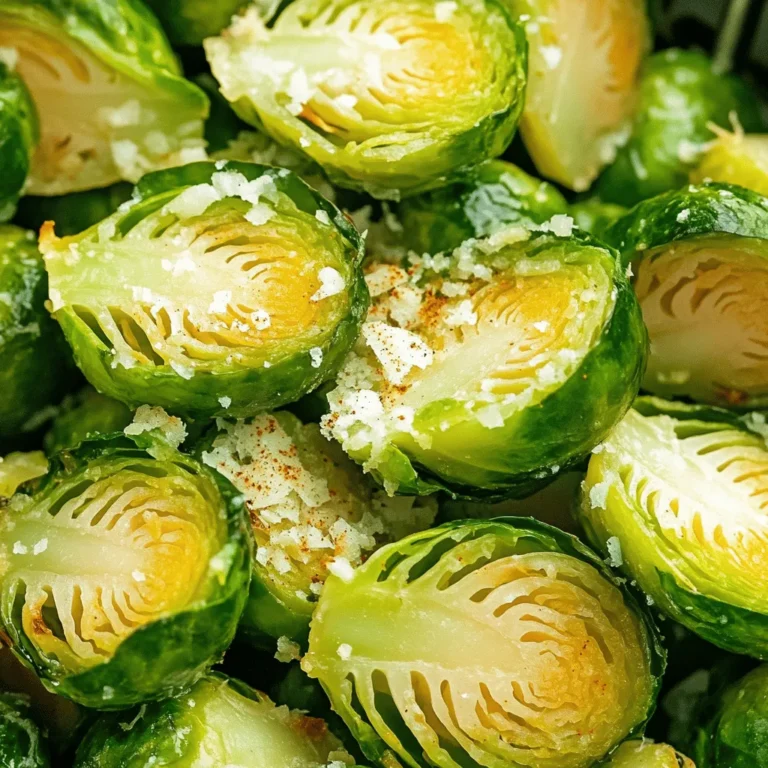 - 1 lb Brussels sprouts, trimmed and halved - 2 tablespoons olive oil - 1 teaspoon garlic powder - 1 teaspoon onion powder - 1/2 teaspoon smoked paprika - Salt and pepper to taste - Optional: 2 tablespoons grated Parmesan cheese - Fresh lemon juice for garnish To make crispy air fryer Brussels sprouts, gather these simple ingredients. The Brussels sprouts are the star of the dish. Trim and halve them for even cooking. Olive oil helps in achieving that crispy texture. Garlic and onion powders add great flavor. Smoked paprika gives a nice, warm touch. Season with salt and pepper to taste. If you want, sprinkle Parmesan cheese on top for a rich twist. Finally, fresh lemon juice brightens the dish. This combination creates a delicious, healthy side that is easy to make. Check out the Full Recipe for a complete guide. - Preheat air fryer to 375°F (190°C). - In a mixing bowl, combine halved Brussels sprouts with olive oil, garlic powder, onion powder, smoked paprika, salt, and pepper. Toss well to coat. - Place Brussels sprouts in the air fryer basket in a single layer. - Cook for 12-15 minutes, shaking the basket halfway through. Look for golden brown color and crispiness. - Carefully transfer the Brussels sprouts to a serving dish. - Drizzle with fresh lemon juice to enhance flavor before serving. For the full recipe, check the detailed instructions above. Enjoy your crispy, flavorful dish! To get crispy Brussels sprouts, coat them evenly with oil and spices. This helps create a crunchy layer. Use just enough oil to coat without soaking them. Mix well in a bowl so each sprout shines. Avoid overcrowding the air fryer basket. If sprouts are too close, they won’t crisp up. Cook in batches if needed. This gives them space to fry properly. You want that golden brown color and a nice crunch. Adding Parmesan cheese takes these sprouts to the next level. It melts slightly and adds a rich, savory taste. Sprinkle it on right before cooking. This gives a nice cheesy crust. You can also play with spices for more flavor. Try adding cayenne for heat or lemon zest for brightness. Experiment with your favorite spice blends. This way, you can make a dish that fits your taste. Check out the Full Recipe for more ideas! {{image_2}} You can easily add new flavors to your crispy air fryer Brussels sprouts. One simple way is to drizzle them with balsamic vinegar or honey. This sweet and tangy touch makes them even tastier. You can also try different spice blends. Italian herbs like basil, oregano, or thyme add a lovely aroma. If you want heat, use Cajun seasoning for a fun kick. If you don’t have an air fryer, you can still enjoy these Brussels sprouts. The oven method works well. Preheat your oven to 425°F (220°C). Spread the seasoned Brussels sprouts on a baking sheet. Roast them for about 20-25 minutes, flipping halfway through. They’ll be crispy and delicious. Another quick option is stovetop sautéing. Heat a bit of olive oil in a pan over medium heat. Add the Brussels sprouts and cook for about 8-10 minutes. Stir them often until they turn golden brown. This method gives you a nice, crispy texture too! For the full recipe, check the main section. To store your leftover crispy Brussels sprouts, wait until they cool down. Place them in an airtight container. This helps keep them fresh. You can store them in the refrigerator for up to three days. Glass or plastic containers with tight lids work best. Avoid using paper towels inside the container. They can make the sprouts soggy. When reheating Brussels sprouts, use an air fryer or oven. These methods keep them crispy. Preheat your air fryer to 375°F (190°C). Place the sprouts in the basket and heat for about 5 minutes. If using an oven, set it to 350°F (175°C). Bake for 10 minutes. Check them often to prevent burning. To maintain the crispiness, avoid using a microwave. The steam will make them soft. Enjoy your crispy air fryer Brussels sprouts again, just as delicious as before! For the full recipe, check the earlier section. Yes, you can make these Brussels sprouts ahead of time. Cook them as usual and let them cool. Once cooled, store them in an airtight container in the fridge. They will stay fresh for up to three days. Just reheat them in the air fryer before serving. This keeps them crispy. You can tell when Brussels sprouts are done by their color and texture. They should turn a nice golden brown. A fork should easily pierce through them. If they look crispy and feel tender, they are ready. Cooking time is usually between 12 to 15 minutes. Yes, you can use frozen Brussels sprouts. However, they may need more cooking time. Make sure to thaw and drain them well to avoid excess moisture. This helps them crisp up nicely in the air fryer. These Brussels sprouts pair well with many dishes. You can serve them with roasted chicken, grilled fish, or even a hearty pasta. They also make a great side for holiday meals. Their flavor boosts any main dish. Absolutely! Feel free to add more spices to match your taste. You can try chili powder for heat or Italian herbs for a different flavor. This recipe is very flexible, so mix and match as you like. Yes, you can add crushed red pepper flakes to the oil and spice mix. Start with a small amount and adjust to your liking. This adds a nice kick without overpowering the dish. Yes, the air fryer is great for many veggies. You can try using cauliflower, carrots, or green beans. Just adjust the cooking time based on the vegetable's size and type. Each will add its unique flavor. To make the Brussels sprouts less oily, use less olive oil. Coat them lightly and ensure they are evenly spread in the basket. This will help them get crispy without being greasy. You can find the full recipe for these crispy air fryer Brussels sprouts in the main article. It includes all the steps needed to create this delicious dish. In this post, we covered how to make crispy air fryer Brussels sprouts. We looked at the main ingredients, like Brussels sprouts and spices, and explored a step-by-step way to cook them. You learned tips for a perfect texture and ways to add flavor. We even discussed alternative methods and storage tips. These sprouts make a tasty side dish or snack. Give them a try, and enjoy the flavors!