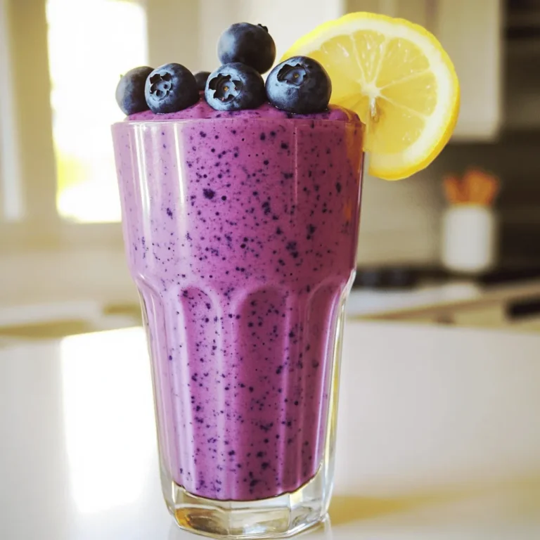 - 1 cup fresh or frozen blueberries - 1 medium banana - 1 cup unsweetened almond milk (or any milk of choice) - 1 scoop vanilla protein powder - 1 tablespoon lemon juice (freshly squeezed) - 1 tablespoon honey or maple syrup (optional, for added sweetness) - 1/2 teaspoon vanilla extract - A handful of spinach or kale - Ice cubes (optional, for a thicker smoothie) When making a Blueberry Lemon Protein Smoothie, fresh ingredients matter. Blueberries burst with flavor and nutrients. They are rich in antioxidants and fiber. Bananas add creaminess and natural sweetness. They also offer potassium, which is great for muscles. For dairy or dairy alternatives, I recommend unsweetened almond milk. It keeps the smoothie light and adds a nutty flavor. You can use any milk you like, such as soy or oat milk. Protein is key for staying full. A scoop of vanilla protein powder boosts the smoothie. It adds taste and helps with recovery after exercise. The lemon juice gives a zing and balances sweetness. Honey or maple syrup can add extra sweetness, but it’s optional. The vanilla extract enhances all the flavors. If you want more nutrients, add a handful of spinach or kale. These greens are packed with vitamins and minerals. Ice cubes can make the smoothie thicker and colder, perfect for hot days. This recipe is quick and easy. You’ll find the full recipe in the next section. Enjoy your healthy drink! Start by measuring your fresh ingredients. Use a cup for the blueberries. If you have frozen blueberries, that works too. Next, grab a medium banana. Peel it and break it into chunks. For the almond milk, one cup is the right amount. If you prefer another milk, feel free to swap it out. Squeeze the lemon for one tablespoon of juice. If you want extra sweetness, get your honey or maple syrup ready. Finally, if you want to add greens, wash a handful of spinach or kale. Now it's time to blend! Place all your ingredients into the blender. Add the blueberries, banana, almond milk, protein powder, lemon juice, and sweetener. If you are using greens, add them here too. Secure the lid on the blender. Blend on high until the mixture is smooth and creamy. If you like a thicker texture, toss in a few ice cubes and blend again. Keep blending until you reach your desired consistency. Taste your smoothie. If you want it sweeter, add more honey or maple syrup and blend again. Pour your smoothie into a tall glass. To make it look pretty, garnish it. Add a few whole blueberries on top or place a slice of lemon on the rim. This adds a nice pop of color. Enjoy your Blueberry Lemon Protein Smoothie! For the complete recipe, check [Full Recipe]. To get a smooth and creamy texture, blend for about 30 to 60 seconds. Start on low speed and then increase to high. If the smoothie is too thick, add a splash of almond milk. If it's too thin, toss in a few ice cubes. Blend again until it reaches your desired texture. Taste the smoothie after blending. If you want it sweeter, add more honey or maple syrup. Start with a small amount, like half a tablespoon, and blend again. You can always add more, but you can't take sweetness out once it's in. Want to supercharge your smoothie? Try adding a tablespoon of chia seeds or flaxseeds for fiber. You can also mix in a scoop of nut butter for healthy fats. If you're feeling adventurous, add a handful of spinach or kale for extra vitamins without changing the taste much. Check out the Full Recipe for more ideas! {{image_2}} You can change the taste of your smoothie by adding different fruits. Strawberries add a sweet twist. Mango brings a tropical vibe. You could mix in raspberries for a tart kick. Each fruit offers unique flavors and nutrients. Experiment with what you like best! If you want a dairy-free option, use almond milk or coconut milk. These milks work well in this smoothie. For a vegan version, skip honey and use maple syrup instead. You can also make it low-carb by omitting the banana. Instead, use avocado for creaminess without extra carbs. Not all protein powders are the same. For this smoothie, a whey or plant-based protein works best. Pea protein is a great choice for vegans. Egg white protein is also a solid option. Each type gives you protein without changing the flavor much. Choose what fits your diet and taste! For the full recipe, check out the Blueberry Lemon Protein Smoothie section. Store any leftover smoothie in a sealed container. Glass jars work great. Keep it in the fridge. It stays fresh for up to 24 hours. If you notice separation, just shake it well before drinking. This smoothie tastes best when fresh, so try to finish it soon. You can freeze your smoothie if you have extras. Pour it into ice cube trays or freezer-safe bags. Once frozen, transfer cubes to a bag for easy use. They last for about three months in the freezer. When you want a quick drink, blend the frozen cubes with more liquid. Smoothies are best cold, but you can warm them up if you prefer. Thaw frozen smoothies in the fridge overnight. To reheat, use a microwave on low power. Stir often to ensure even heating. Avoid boiling the smoothie, as it can change the taste and texture. Try this Blueberry Lemon Protein Smoothie recipe for a refreshing boost! [Full Recipe] A blueberry lemon protein smoothie brings many health benefits. Blueberries are full of antioxidants. They help fight free radicals and keep your body healthy. They also support heart health and may boost brain function. Lemons add vitamin C, which helps your immune system. Vitamin C also aids in skin health. The banana gives you potassium, which is great for your heart and muscles. Adding protein powder helps build and repair muscles, making this drink perfect post-workout. This smoothie is not just tasty; it is packed with nutrients that support overall health. Yes, you can make this smoothie without protein powder. If you want to skip it, there are great alternatives. Greek yogurt is a fantastic choice. It adds creaminess and extra protein. Silken tofu also works well for a creamy texture. If you want a vegan option, consider adding nut butter or seeds. Chia seeds or hemp seeds are good protein sources too. They will give your smoothie a nice boost without the protein powder. You can easily adjust the thickness of your smoothie. Want it thicker? Add ice cubes or more frozen fruit. Bananas also help make smoothies thicker. If you like it thinner, just add more liquid. Almond milk or water will work well. Start with a little extra and blend until you reach your desired texture. It’s all about what you enjoy! This blog post walks you through making a delicious blueberry lemon protein smoothie. You learned about fresh ingredients, protein enhancement, and fun variations. I shared tips on achieving the perfect texture and how to store your smoothies. If you try it, remember to customize the recipe to suit your tastes. Enjoy the health benefits while keeping it simple and tasty. Your next smoothie adventure starts now!