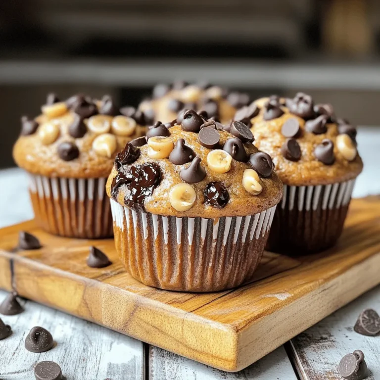 To make these Healthy Chocolate Banana Muffins, gather these items: - 2 ripe bananas, mashed - 1/3 cup honey or maple syrup - 1/4 cup unsweetened applesauce - 1 large egg - 1 teaspoon vanilla extract - 1 cup whole wheat flour - 1/2 cup unsweetened cocoa powder - 1 teaspoon baking soda - 1/2 teaspoon baking powder - 1/4 teaspoon salt - 1/2 cup dark chocolate chips (preferably 70% cocoa) - 1/4 cup chopped walnuts (optional) These ingredients make a moist and tasty treat. You can easily swap some ingredients for healthier options. - Use agave nectar instead of honey or maple syrup. - Replace the egg with a flaxseed egg (1 tablespoon ground flaxseed + 2.5 tablespoons water). - For a nut-free option, skip the walnuts or use sunflower seeds. - Choose oat flour instead of whole wheat flour for a gluten-free option. These swaps keep the muffins healthy while still being delicious. Each ingredient plays an important role in the muffins. - Bananas add natural sweetness and moisture. - Honey or maple syrup serves as a sweetener and keeps muffins soft. - Applesauce helps reduce fat and adds moisture. - Eggs bind the mixture and add protein. - Whole wheat flour boosts fiber content. - Cocoa powder gives that rich chocolate flavor. - Baking soda and baking powder help the muffins rise. - Dark chocolate chips add a delightful touch of sweetness and flavor. - Walnuts provide crunch and healthy fats. Understanding these roles helps you customize the recipe to your liking. For the full recipe, check out the complete instructions. 1. Start by preheating your oven to 350°F (175°C). This helps the muffins cook evenly. 2. Line a muffin tin with paper liners or grease it lightly. This keeps them from sticking. 3. In a large bowl, mash the ripe bananas until smooth. You want them creamy and lump-free. 4. Add honey or maple syrup, unsweetened applesauce, the egg, and vanilla extract. Mix until combined. 5. In another bowl, whisk the whole wheat flour, cocoa powder, baking soda, baking powder, and salt. Make sure there are no lumps in the dry mix. 6. Slowly add the dry mixture to the wet ingredients. Stir gently until just combined. Overmixing can make them tough. 7. Fold in the dark chocolate chips and walnuts if you want a nutty crunch. 1. Spoon the batter into the prepared muffin tin. Fill each cup about 3/4 full, leaving room for rising. 2. Bake in the oven for 15 to 18 minutes. Check with a toothpick; it should come out clean when done. 3. Let the muffins cool in the tin for 5 minutes. This helps them set before moving. 4. Carefully transfer the muffins to a wire rack to cool completely. This keeps them from getting soggy. - Use ripe bananas for the best flavor and moisture. The browner, the better! - Don't overmix the batter; it should be just combined to keep the muffins light. - Let your muffins cool fully for the best texture. Warm muffins can be too soft. - Store muffins in an airtight container to keep them fresh for longer. These steps will help you create healthy chocolate banana muffins that are tasty and satisfying. For the full recipe, check out the details above! To make your muffins moist, use ripe bananas. The riper the banana, the sweeter and softer it gets. Also, don't overmix the batter. Mix just until combined. Overmixing can give you dry muffins. Adding unsweetened applesauce helps keep them tender too. It adds moisture without extra fat. Store your muffins in an airtight container. They stay fresh for about three days at room temperature. If you want to keep them longer, freeze them! Wrap each muffin in plastic wrap and put them in a freezer bag. When you want one, just thaw it at room temperature. You can also warm it in the microwave for a few seconds. These muffins are great for breakfast or as a snack. You can pair them with a dollop of Greek yogurt. For extra flavor, add a drizzle of honey on top. If you’re feeling adventurous, try spreading almond butter or peanut butter on them. You can also enjoy them with a cup of coffee or tea. For the full recipe, check the section above. {{image_2}} You can change the flavor of your muffins easily. Try adding nut butter for creaminess. Almond or peanut butter works great. You might also want to add spices. Cinnamon or nutmeg gives warmth to the muffins. A dash of espresso powder can enhance the chocolate flavor, too. If you’re gluten-free, use almond flour or oat flour instead of whole wheat flour. This keeps the muffins light and fluffy. For a vegan option, swap the egg with a flax egg. Mix one tablespoon of ground flaxseed with three tablespoons of water. Let it sit for five minutes to thicken. You can also use maple syrup instead of honey. There are many ways to swap ingredients. If you don’t have dark chocolate chips, use milk chocolate or even white chocolate. You can replace applesauce with yogurt for extra protein. For sweetness, try ripe dates blended into a paste. Each swap can change the taste and texture, so experiment and find what you love. Check the full recipe for more ideas. Each Healthy Chocolate Banana Muffin has about 130 calories. This is a great snack or breakfast option without guilt. Here’s how the muffins break down: - Carbohydrates: 25 grams - Protein: 3 grams - Fat: 4 grams - Fiber: 3 grams This balance helps keep you full and satisfied. - Ripe Bananas: They provide potassium and natural sweetness. Bananas also add moisture. - Whole Wheat Flour: This adds fiber and nutrients, making these muffins healthier. - Cocoa Powder: Rich in antioxidants, cocoa enhances flavor and supports heart health. - Dark Chocolate Chips: These contain less sugar. They also add a rich taste and can boost mood. - Walnuts: If you use them, they offer healthy fats and omega-3s for brain health. You can find the full recipe for these muffins to enjoy their great taste and health benefits. Yes, you can freeze these muffins. Just let them cool first. Then, wrap each muffin in plastic wrap. Place them in a freezer bag or container. They will stay fresh for about three months. When you're ready to eat, thaw them overnight in the fridge. You can also warm them in the microwave for a few seconds. You can use agave syrup or coconut sugar. Both of these options work well. If you want a lower-calorie choice, try using stevia or monk fruit sweetener. These sweeteners can help keep the flavor nice. Just remember to adjust the amount since they are sweeter than honey or syrup. To cut calories, use less honey or maple syrup. You can also replace the dark chocolate chips with cocoa nibs. Using only one banana instead of two is another option. Swap the whole wheat flour for almond flour for fewer carbs. These changes will help you enjoy a tasty muffin without a lot of calories. For the full recipe, refer back to the beginning of this article. In this blog post, we explored healthy chocolate banana muffins, from ingredients to baking tips. We learned about ingredient functions and how to swap them for healthier options. I shared steps for perfect muffins, plus tips to keep them moist. We also discussed variations for different diets and flavors. Remember, these muffins are not just good; they offer health benefits too. Enjoy making them and have fun experimenting with flavors!