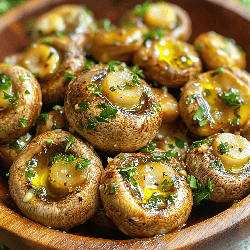 To start, gather these key items: - 500g button mushrooms - 4 cloves garlic, minced - 3 tablespoons olive oil These ingredients form the base of our dish. The mushrooms soak up the flavors of garlic and oil, creating a rich taste. Next, you’ll want to add some herbs and spices: - 2 teaspoons fresh thyme leaves - 1 teaspoon fresh rosemary, chopped - Sea salt and black pepper to taste Thyme and rosemary enhance the dish with earthy notes. Salt and pepper bring out the natural flavors of the mushrooms. For some extra zing, consider these optional ingredients: - Balsamic vinegar for tanginess - Fresh parsley for garnish Balsamic vinegar adds a nice touch of acidity. Parsley not only brightens the dish visually but also adds a fresh flavor. For the full recipe, be sure to check out the complete guide. Enjoy the process of creating this simple yet delicious dish! First, preheat your oven to 200°C (400°F). This helps the mushrooms cook evenly. Next, grab a large mixing bowl. In it, combine 3 tablespoons of olive oil, 4 minced garlic cloves, 2 teaspoons of fresh thyme, and 1 teaspoon of fresh rosemary. Add 1 teaspoon of sea salt and ½ teaspoon of black pepper. If you want a tangy kick, include 1 tablespoon of balsamic vinegar. Mix these ingredients well until they are fully blended. Now, add 500g of cleaned button mushrooms to your herb mixture. Toss the mushrooms gently in the bowl. Ensure each mushroom is well coated with the herb blend. This step is key for flavor. Next, arrange your coated mushrooms in a single layer on a baking sheet lined with parchment paper. Make sure they are not crowded. This gives them room to roast nicely. Roast the mushrooms in your preheated oven for 20 to 25 minutes. Shake the baking sheet halfway through to help them brown evenly. You know they are done when they turn golden brown and are tender. Once they are finished, take them out and sprinkle with fresh chopped parsley for a nice touch. For the full recipe, check the section above. Enjoy your Roasted Garlic Herb Mushrooms! To get the best flavor, ensure an even coating. Mix the olive oil, garlic, and herbs well. When you toss the mushrooms, make sure every piece gets the mix. This helps the mushrooms soak up all the tasty flavors. The correct oven temperature is key. Preheat your oven to 200°C (400°F). This heat will roast the mushrooms perfectly. Roast them for 20-25 minutes. Shake the baking sheet halfway for even cooking. You want them golden brown and tender. Presentation matters. Serve the mushrooms in a rustic wooden bowl or a white platter. This contrast makes the dish pop. Garnish with fresh herbs for color. Drizzle a bit of olive oil on top for shine. This adds a nice touch. Watch out for overcooking. Mushrooms can turn rubbery if left too long. Stick to the 20-25 minute cook time. Using stale herbs is another mistake. Fresh herbs give the best taste. Always choose fresh thyme and rosemary for your mix. They elevate the dish and bring out the garlic flavor. For the complete guide, check the Full Recipe. {{image_2}} You can change the taste of your roasted garlic herb mushrooms by adding new herbs. Oregano and basil work well with the garlic flavor. Just chop them fresh and mix them in. This small change can make a big difference. You can also spice things up with red pepper flakes. A little heat can give your dish a fun kick. Start with a pinch and add more if you like it spicy. If you want to try different mushrooms, go for cremini or portobello. Both have rich flavors and will still taste great. You can also switch out the olive oil. Use avocado oil for a lighter taste or even butter for a rich flavor. Each option can change the dish's feel while keeping it simple and tasty. These mushrooms pair nicely with many main dishes. Serve them alongside grilled chicken or steak for a hearty meal. They also add a lovely touch to salads. Toss them in with fresh greens and a light dressing. You can even mix them into pasta for a quick, savory dish. These mushrooms can fit into many meals, making them versatile and fun. Check the Full Recipe for more ideas! To store leftovers, let the mushrooms cool down first. Place them in an airtight container. This keeps them fresh and prevents strong smells. You can use glass or plastic containers. Glass containers work well, as they are easy to clean and safe for reheating. Can you freeze roasted mushrooms? Yes, you can freeze them! However, they may lose some texture. To freeze, place cooled mushrooms in a freezer-safe bag. Remove as much air as possible. When ready to eat, thaw them in the fridge overnight. How to reheat properly? To reheat, preheat your oven to 180°C (350°F). Spread the mushrooms on a baking sheet. Bake for about 10-15 minutes or until warm. This method helps keep them tasty. The expected duration for best quality is about 3-5 days in the fridge. For frozen mushrooms, they can last up to 3 months. After this time, they may lose flavor and texture. Always check for any off smells or changes in color before using. You can easily make this dish vegan. Just ensure that you skip any non-vegan items. For example, if you want to add butter for richness, use vegan butter instead. The main ingredients here, like mushrooms and herbs, are already vegan-friendly. Yes, you can prepare these mushrooms ahead of time. Cook them, then let them cool. Store them in an airtight container in the fridge. They will stay good for about three days. When ready to serve, just reheat them in the oven until warm. These mushrooms work well with many dishes. They make a great side for grilled meats or fish. You can also serve them over pasta or rice. For a vegetarian meal, add them to a salad or grain bowl. They add a tasty boost to any meal. Roasted Garlic Herb Mushrooms are simple and tasty. You start with fresh mushrooms, garlic, and olive oil. Season with thyme and rosemary for flavor. Follow the steps to roast them perfectly. Think about adding balsamic vinegar or parsley for extra flair. Remember to store leftovers properly. You can even freeze them for later. Enjoy these mushrooms with many dishes or in salads. I hope you try making this dish soon!