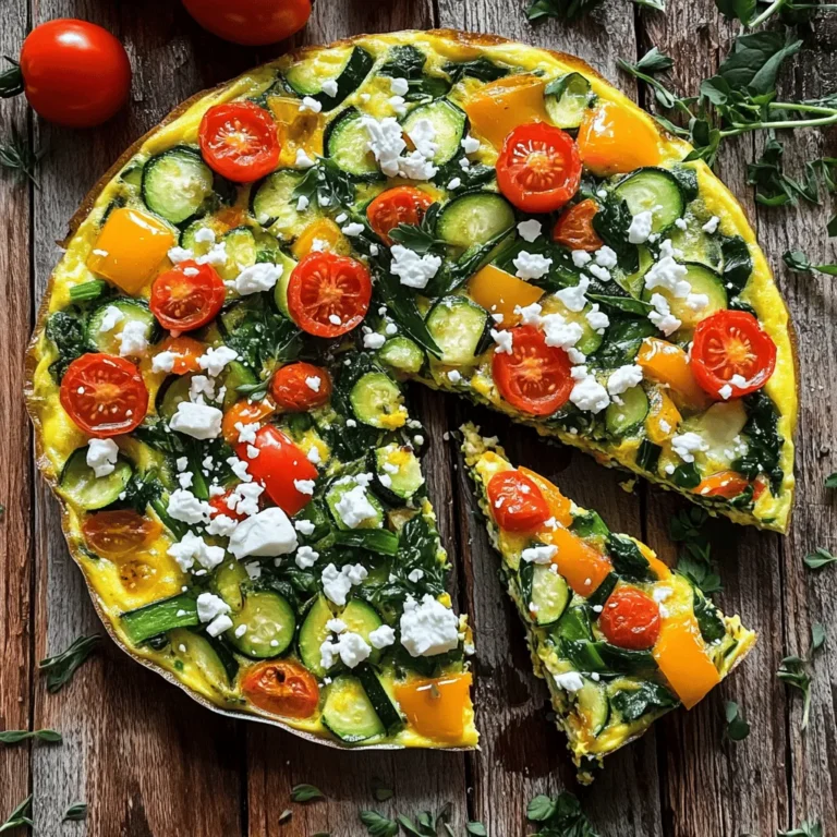 To make a tasty veggie frittata, gather these key ingredients: - 6 large eggs - 1/2 cup milk (dairy or non-dairy) - 1 cup spinach, chopped - 1/2 cup bell peppers, diced (any color) - 1/2 cup zucchini, diced - 1/4 cup red onion, finely chopped - 1/2 cup cherry tomatoes, halved - 1 teaspoon garlic powder - 1 teaspoon dried oregano - Salt and pepper to taste - 2 tablespoons olive oil These ingredients form the base of your frittata. The eggs provide protein, while the veggies add color and flavor. Feel free to enhance your frittata with these optional ingredients: - 1/4 cup feta cheese, crumbled - Fresh herbs like parsley or basil - A sprinkle of red pepper flakes Feta cheese adds a creamy texture and tangy taste. Fresh herbs make your dish pop with freshness. You can easily swap ingredients to fit your needs: - Use egg whites instead of whole eggs for a lighter frittata. - Choose dairy-free milk for a vegan option. - Replace feta with nutritional yeast for a dairy-free cheese flavor. - Add other veggies like mushrooms, broccoli, or kale based on your preference. These substitutions keep the dish tasty while catering to different diets. Remember, cooking is all about making it your own! For the full recipe, check out the complete guide. You start by preheating your oven to 375°F (190°C). This temperature helps the frittata cook evenly. While the oven heats, grab your oven-safe skillet. I like to use a cast-iron skillet for great heat retention. Add two tablespoons of olive oil and heat it over medium heat. In a large bowl, whisk together six large eggs and half a cup of milk. This mix creates a creamy base. Next, add garlic powder, dried oregano, salt, and pepper to taste. Stir until everything is well combined. Now, it’s time to add the veggies. Chop one cup of spinach, half a cup of bell peppers, half a cup of zucchini, and a quarter cup of red onion. Toss them into the egg mix. If you want, add half a cup of cherry tomatoes and a sprinkle of feta cheese for extra flavor. Once your skillet is hot, add the chopped red onion and bell peppers. Sauté them for about 3 to 4 minutes. You want them to soften but not brown. Then, add the zucchini and spinach to the skillet. Cook for an additional 2 to 3 minutes until the spinach wilts. Now, pour the egg and veggie mix evenly over the sautéed vegetables. Let it sit for 2 to 3 minutes on the stovetop. This time allows the edges to start setting. Finally, move the skillet to the preheated oven. Bake for 15 to 20 minutes until the frittata is puffed and the center is set. Enjoy your delicious creation! For a complete guide, check the Full Recipe. To get the best texture and flavor in your frittata, focus on your eggs. Use fresh eggs for rich taste. Whisk the eggs and milk well, ensuring a smooth blend. Add garlic powder and oregano for a taste boost. Don't skip seasoning with salt and pepper; it makes a big difference. Cook your veggies first. This step helps them soften and release their flavors. Sauté them in olive oil for a few minutes before adding the egg mixture. Pour the eggs evenly over the veggies. This ensures they cook together. Start on the stovetop to set the edges, then finish in the oven. Presentation matters! Slice your frittata into wedges for easy serving. Garnish with fresh herbs like parsley or basil for color and flavor. Serving on a colorful platter catches the eye. You can also add a dollop of yogurt or a side salad for a fresh touch. For the full recipe, check out the Quick and Easy Veggie Frittata. {{image_2}} You can make your frittata more filling by adding protein. Cooked bacon or sausage adds great taste. For a healthier option, try diced turkey or chicken. You can even use plant-based options like tofu or tempeh. Just sauté the protein with the veggies before adding the eggs. This helps blend the flavors. Using seasonal veggies keeps your frittata fresh and tasty. In spring, try asparagus and peas. In summer, add fresh corn or tomatoes. Fall brings great choices like squash or mushrooms. In winter, root veggies like carrots or sweet potatoes work well. Be creative and mix different colors for a beautiful dish. Herbs and spices can change the whole taste of your frittata. Fresh herbs like basil or parsley brighten the dish. Try adding a pinch of red pepper flakes for heat or smoked paprika for depth. If you love unique flavors, consider using curry powder or cumin. These spices can give your frittata a fun twist. For the full recipe, check out the Quick and Easy Veggie Frittata. To store leftover veggie frittata, first let it cool completely. Once cooled, cut the frittata into individual slices. Place slices in an airtight container. Keep it in the fridge for up to 3 days. This makes it easy to grab a slice for breakfast or lunch. When you’re ready to enjoy your frittata again, you can reheat it quickly. Use the microwave for a fast option. Heat on medium power for about 1-2 minutes. If you prefer the oven, preheat it to 350°F (175°C). Place slices on a baking sheet and heat for about 10-15 minutes. This helps the frittata stay fluffy and warm. If you want to save frittata for later, freezing is a great option. Wrap each slice tightly in plastic wrap. Then, place the wrapped slices in a freezer-safe bag. This keeps them fresh for up to 2 months. When you’re ready to eat, thaw in the fridge overnight. Reheat as mentioned above. Enjoy a tasty meal anytime! Yes, you can make this veggie frittata ahead of time. It stores well in the fridge for up to three days. Just let it cool completely after baking. Then, cover it tightly with plastic wrap or foil. When you are ready to eat, you can warm it in the oven or microwave. This makes it great for meal prep or busy mornings. This veggie frittata is naturally gluten-free. The main ingredients, like eggs and veggies, do not contain gluten. If you want extra flavor, you can add gluten-free spices like smoked paprika or cumin. Always check your cheese to ensure it is gluten-free if you choose to add it. To serve more people, simply double the recipe. Use a larger skillet or bake it in a casserole dish. You may need to increase the baking time slightly. Just check for doneness by inserting a knife in the center. If it comes out clean, it’s ready! You can also add more veggies or cheese to make it heartier. For the full recipe, refer to the earlier section. A veggie frittata is a simple, tasty dish full of healthy ingredients. We've covered the must-have ingredients, cooking steps, and tips for perfecting your frittata. You can easily swap ingredients to fit your needs and preferences. Don’t forget to try different flavors and seasonal veggies! Store leftovers properly, and you'll enjoy this meal later, too. With these tips, you can make frittata fun and easy every time. Get creative in the kitchen and enjoy your cooking journey!