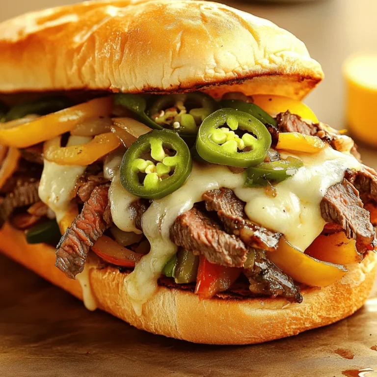 To make the perfect cheesesteak, you need a few key ingredients: - 1 lb ribeye steak, thinly sliced against the grain - 4 slices provolone cheese or Cheez Whiz - 4 fresh hoagie rolls Ribeye steak is great because it has a lot of flavor. Thin slices help it cook fast. Provolone cheese adds a nice, creamy texture. Cheez Whiz gives a fun twist. The hoagie rolls hold all the goodness together. You can make your cheesesteak even better with some optional ingredients: - Bell peppers (red or green) - Sliced jalapeños - Seasonings and spices Bell peppers add sweetness and color. Sliced jalapeños bring heat and spice. You can also add spices like garlic powder and pepper for extra flavor. Feel free to mix and match these ingredients. This way, you can create a cheesesteak that fits your taste! For the full recipe, check out the Ultimate Cheesesteak Sandwich. - Preheat the skillet: Start by heating a large skillet over medium-high heat. Add 2 tablespoons of olive oil. Let it heat until it shimmers. - Season the ribeye steak: Take 1 pound of ribeye steak and slice it thinly against the grain. In a bowl, mix salt, freshly ground pepper, and 1 teaspoon of garlic powder. Coat the beef evenly with this mixture. - Sauté onions and bell peppers: Add 1 large thinly sliced onion and 1 bell pepper to the hot skillet. Cook for 3-4 minutes. Stir until they soften and smell great. - Combine steak with vegetables: Push the veggies to one side of the skillet. Add the seasoned ribeye to the other side. Cook for 5-7 minutes. Stir it now and then until the beef is browned to your liking. - Melt the provolone cheese: Once the steak is cooked, mix it with the veggies. Place 4 slices of provolone cheese on top. Cover the skillet with a lid for 2 minutes to melt the cheese nicely. - Toasting the hoagie rolls: While the cheese melts, toast 4 fresh hoagie rolls in another skillet or toaster. Aim for a golden and crisp finish for added texture. Now you are ready to build your ultimate cheesesteak sandwich! Follow the [Full Recipe] for complete details. To make a great cheesesteak, start with ribeye steak. - How to slice ribeye against the grain: Look at the meat. The grain shows the direction of the fibers. Slice against the grain. This method makes the meat tender and easy to chew. - Choose the right thickness: Aim for slices about 1/8 inch thick. Thinner slices cook fast and soak up flavors. Getting the right flavor makes your cheesesteak special. - Importance of skillet temperature: Preheat your skillet over medium-high heat. A hot skillet sears the steak. This gives a nice crust and locks in juices. - Tips for achieving desired steak doneness: Cook steak for 5-7 minutes. Stir occasionally to avoid burning. Use a meat thermometer if you want to be precise. Aim for 130°F for medium-rare. Pair your cheesesteak with great sides to enhance the meal. - Best side dishes to pair: Crispy fries are classic. A fresh salad adds crunch and brightness. You can also try onion rings for a fun twist. - Quick condiment ideas: Serve with ketchup or hot sauce for extra flavor. Pickles add a nice crunch, too. Sliced jalapeños give a spicy kick. Follow these tips to elevate your ultimate cheesesteak. For detailed steps, check the Full Recipe. {{image_4}} For a classic cheesesteak, use provolone cheese or Cheez Whiz. Both melt well and add rich flavor. However, if you want to elevate your sandwich, try gourmet cheeses like sharp cheddar or creamy gouda. These options give you a unique twist. You can also add truffle oil or sautéed mushrooms for deeper taste. You can enjoy a cheesesteak without meat. Use portobello mushrooms or seitan as a meat substitute. Both add great texture and flavor. For cheese, try plant-based options like cashew cheese or vegan mozzarella. These substitutes melt nicely and taste amazing. The most famous cheesesteaks come from Philadelphia. They focus on thinly sliced ribeye with cheese on a soft roll. However, other regions have their spins. In Chicago, you might see giardiniera added for a spicy kick. In Texas, barbecue sauces give a sweet and smoky flavor. Each style brings its own unique toppings and spices, showcasing local tastes. For more about making your own cheesesteak, check out the Full Recipe. To keep your cheesesteak fresh, follow these steps: - Store leftovers in the fridge. Let them cool first. - Use airtight containers. Glass or plastic containers work well. - Separate layers with parchment paper. This prevents sogginess. Place your leftover cheesesteak in the fridge. It will stay good for 3 to 4 days. If you have extra filling, store it separately from the rolls. This keeps the bread fresh. Reheat your cheesesteak to bring back its flavor. Here’s how: - Use a skillet. Heat it over medium heat. Add a bit of oil. - Place the sandwich in the skillet. Cover it with a lid. This helps the cheese melt. - Heat for 5-7 minutes. Flip halfway to warm both sides. You can also use the microwave, but be careful. It can make the bread chewy. To keep the taste and texture, the skillet is best. Enjoy your delicious ultimate cheesesteak! For the full recipe, check out the complete instructions. The best cut for a cheesesteak is ribeye. Its marbling gives great flavor and tenderness. You can also use sirloin or flank steak, but ribeye is my top choice. Always slice against the grain for the best bite. This makes it easier to chew and helps keep the flavors locked in. You can skip the cheese and still have a tasty sandwich. Try adding toppings like sautéed mushrooms, avocado, or spicy mustard. Use roasted red peppers for a sweet flavor boost. You can also add fresh herbs, like basil or cilantro, for extra freshness. These alternatives keep your sandwich tasty and fun. To find great cheesesteaks, ask locals for their favorites. Check out food blogs or review sites for tips. Look for places that use fresh ingredients and have a good reputation. You can also explore food festivals or markets. These spots often showcase local chefs who make amazing cheesesteaks. Yes, you can freeze cheesesteak sandwiches! Wrap them tightly in plastic wrap or foil. Place them in an airtight container or freezer bag to prevent freezer burn. They can last up to three months in the freezer. When you're ready to eat, thaw in the fridge and reheat in the oven for the best taste. This guide has covered all you need to make the ultimate cheesesteak sandwich. From selecting the right ribeye steak and cheese to perfecting your cooking technique, you’re now equipped to create a tasty meal. Remember to customize your sandwich with your favorite ingredients and remember storage tips for leftovers. Enjoy exploring different styles and variations. Making a great cheesesteak can be fun and rewarding. Now, you can impress friends and family with your delicious creations. Happy cooking!