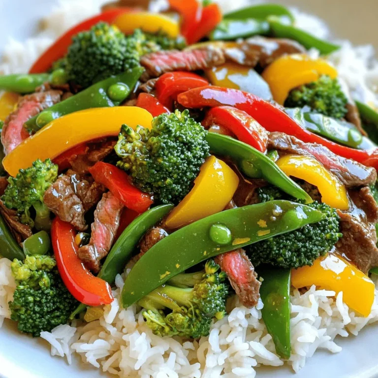 For a tasty beef stir fry, you need some key items. They include: - 1 lb (450g) flank steak, sliced thinly against the grain - 2 tablespoons soy sauce - 1 tablespoon cornstarch - 2 tablespoons vegetable oil These ingredients form the base of your dish. The flank steak gives a rich flavor, while the soy sauce adds a nice salty touch. Seasonings turn a good dish into a great one. For this stir fry, you will use: - 3 cloves garlic, minced - 1 tablespoon ginger, grated - 2 tablespoons oyster sauce - 1 teaspoon sesame oil - Salt and pepper to taste Garlic and ginger bring a warm, aromatic flavor. Oyster sauce adds depth, while sesame oil gives a nutty note. Fresh veggies make your stir fry colorful and healthy. I suggest: - 1 red bell pepper, sliced - 1 yellow bell pepper, sliced - 1 cup broccoli florets - 1 cup snap peas These vegetables stay crisp and bright in the stir fry. They add texture and flavor, making your meal more fun to eat. Follow this [Full Recipe] for a complete guide to making your easy beef stir fry. Start by slicing the flank steak thinly. This helps the beef cook fast and stay tender. Place the sliced beef in a bowl. Add soy sauce and cornstarch. Mix these well to coat the beef. Let it sit for about 15 minutes. This time helps the beef soak up the flavor. While it marinates, you can prepare your veggies. Heat one tablespoon of vegetable oil in a large skillet or wok over high heat. Once hot, add the marinated beef. Stir-fry for about 3 to 4 minutes. You want the beef to brown and cook through. Once it’s done, remove the beef from the skillet. Set it aside while you cook the veggies. This keeps the beef juicy and tasty. In the same skillet, add the last tablespoon of vegetable oil. Add minced garlic and grated ginger. Stir-fry these for about 30 seconds until they smell great. Next, add the sliced red and yellow bell peppers, broccoli, and snap peas. Stir-fry everything for about 5 to 7 minutes. You want the colors bright and the veggies tender-crisp. Return the cooked beef to the skillet. Pour in oyster sauce and sesame oil. Add salt and pepper to taste. Toss everything together for 1 to 2 minutes. Make sure the beef and veggies are coated in the sauce. Now, it’s ready to serve over cooked rice or noodles. For the full recipe, check out the details above. Marinating beef adds great taste. I recommend using soy sauce and cornstarch. Mix these with the beef and let it sit for 15 minutes. This makes the beef tender and juicy. The soy sauce gives it a salty kick. Cornstarch helps create a nice sear when you cook it. To get the best texture, heat your pan well. Start with high heat before adding the beef. Cook it for just 3-4 minutes. If you overcook it, the beef becomes tough. After cooking, remove it from the pan. This keeps it tender. Then, cook your veggies. Stir-fry them until they are bright and crisp. This keeps their nutrients and crunch. One big mistake is overcrowding the pan. If you add too much beef or veggies at once, they steam instead of fry. Fry in batches if needed. Another mistake is not prepping all your ingredients first. Stir fry cooks fast. Have everything ready before you start. Lastly, don’t skip the sauces. They add depth and make your dish pop. For the full recipe, check out the details above! {{image_2}} If you want to switch things up, try chicken or tofu. Both work well in stir fry. Chicken breast, sliced thin, cooks fast and absorbs flavors. Tofu brings a nice texture and is great for vegans. Use firm or extra-firm tofu for the best results. Just press it to remove excess water before cooking. You can change the veggies based on what you have. Carrots add sweetness and color. Zucchini is tender and cooks quickly. You can also use mushrooms for a savory flavor. Snap peas and green beans are great for crunch too. Mix and match to keep it fun and fresh. Want to try something new? Add some pineapple for sweetness. A splash of lime juice gives a zesty kick. You can also sprinkle sesame seeds on top for a nutty taste. If you like heat, add chili flakes or sriracha. These little changes can make your beef stir fry exciting each time you make it. For the full recipe, check out the detailed instructions above. To keep your Easy Beef Stir Fry fresh, let it cool first. Place it in an airtight container. You can store it in the fridge for up to three days. Make sure not to leave it out at room temperature for too long. Bacteria can grow quickly in warm food. Reheating is simple. You can use the microwave or a skillet. If using a microwave, heat in short bursts. Stir the food in between to heat it evenly. If using a skillet, add a splash of water or oil. Heat over medium heat while stirring until warm. You can freeze Easy Beef Stir Fry for up to three months. Use a freezer-safe container or bag. Be sure to squeeze out as much air as you can. When you want to eat it, thaw it in the fridge overnight. Reheat as mentioned before for the best taste. For the full recipe, check the earlier sections. You can make Easy Beef Stir Fry spicier by adding chili sauce or fresh chilies. A dash of sriracha or crushed red pepper can boost the heat. Start with small amounts and taste as you go. This way, you can find the perfect level of spice for your dish. Yes, you can use other cuts of beef for this stir fry. Cuts like sirloin, ribeye, or even ground beef will work. Just remember to slice them thinly. This helps them cook quickly and stay tender. Each cut adds a unique flavor and texture to your meal. Easy Beef Stir Fry pairs well with rice or noodles. You can use white rice, brown rice, or even cauliflower rice. Noodles like soba or rice noodles are also great options. For added crunch, serve with a side of fresh salad or crispy spring rolls. Easy Beef Stir Fry lasts about 3 to 4 days in the fridge. Store it in an airtight container to keep it fresh. When you reheat it, make sure it’s warmed through to avoid any cold spots. Enjoy it again for a quick lunch or dinner! For the full recipe, check out the Quick & Colorful Beef Stir Fry section. In this blog post, I covered the key ingredients and straightforward steps to make an easy beef stir fry. You learned about the best vegetables, seasonings, and cooking tips. Avoid common mistakes to get the right taste and texture. Explore variations for different diets and flavor twists. Remember to store leftovers properly and reheat them correctly for the best taste. Making stir fry is simple, fun, and opens up many options. Enjoy your cooking journey and savor your meals!