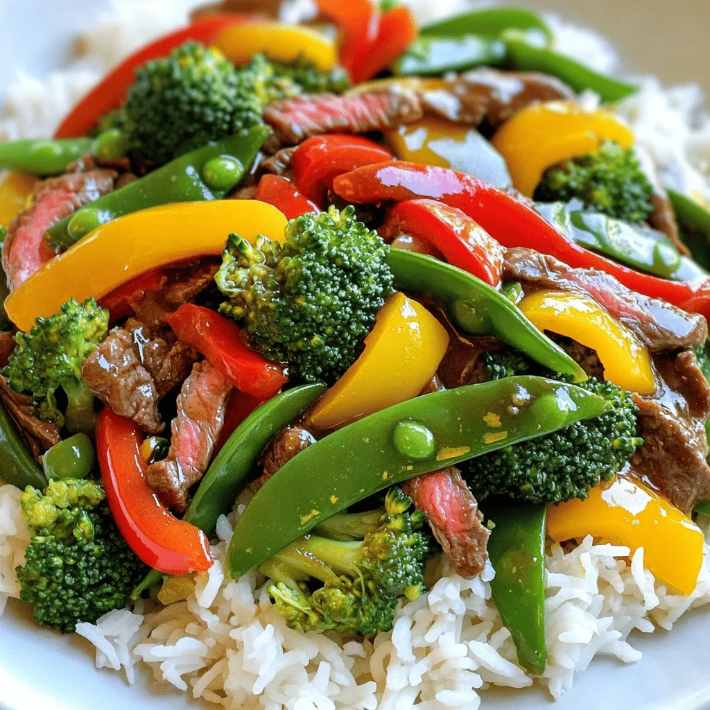 For a tasty beef stir fry, you need some key items. They include: - 1 lb (450g) flank steak, sliced thinly against the grain - 2 tablespoons soy sauce - 1 tablespoon cornstarch - 2 tablespoons vegetable oil These ingredients form the base of your dish. The flank steak gives a rich flavor, while the soy sauce adds a nice salty touch. Seasonings turn a good dish into a great one. For this stir fry, you will use: - 3 cloves garlic, minced - 1 tablespoon ginger, grated - 2 tablespoons oyster sauce - 1 teaspoon sesame oil - Salt and pepper to taste Garlic and ginger bring a warm, aromatic flavor. Oyster sauce adds depth, while sesame oil gives a nutty note. Fresh veggies make your stir fry colorful and healthy. I suggest: - 1 red bell pepper, sliced - 1 yellow bell pepper, sliced - 1 cup broccoli florets - 1 cup snap peas These vegetables stay crisp and bright in the stir fry. They add texture and flavor, making your meal more fun to eat. Follow this [Full Recipe] for a complete guide to making your easy beef stir fry. Start by slicing the flank steak thinly. This helps the beef cook fast and stay tender. Place the sliced beef in a bowl. Add soy sauce and cornstarch. Mix these well to coat the beef. Let it sit for about 15 minutes. This time helps the beef soak up the flavor. While it marinates, you can prepare your veggies. Heat one tablespoon of vegetable oil in a large skillet or wok over high heat. Once hot, add the marinated beef. Stir-fry for about 3 to 4 minutes. You want the beef to brown and cook through. Once it’s done, remove the beef from the skillet. Set it aside while you cook the veggies. This keeps the beef juicy and tasty. In the same skillet, add the last tablespoon of vegetable oil. Add minced garlic and grated ginger. Stir-fry these for about 30 seconds until they smell great. Next, add the sliced red and yellow bell peppers, broccoli, and snap peas. Stir-fry everything for about 5 to 7 minutes. You want the colors bright and the veggies tender-crisp. Return the cooked beef to the skillet. Pour in oyster sauce and sesame oil. Add salt and pepper to taste. Toss everything together for 1 to 2 minutes. Make sure the beef and veggies are coated in the sauce. Now, it’s ready to serve over cooked rice or noodles. For the full recipe, check out the details above. Marinating beef adds great taste. I recommend using soy sauce and cornstarch. Mix these with the beef and let it sit for 15 minutes. This makes the beef tender and juicy. The soy sauce gives it a salty kick. Cornstarch helps create a nice sear when you cook it. To get the best texture, heat your pan well. Start with high heat before adding the beef. Cook it for just 3-4 minutes. If you overcook it, the beef becomes tough. After cooking, remove it from the pan. This keeps it tender. Then, cook your veggies. Stir-fry them until they are bright and crisp. This keeps their nutrients and crunch. One big mistake is overcrowding the pan. If you add too much beef or veggies at once, they steam instead of fry. Fry in batches if needed. Another mistake is not prepping all your ingredients first. Stir fry cooks fast. Have everything ready before you start. Lastly, don’t skip the sauces. They add depth and make your dish pop. For the full recipe, check out the details above! {{image_2}} If you want to switch things up, try chicken or tofu. Both work well in stir fry. Chicken breast, sliced thin, cooks fast and absorbs flavors. Tofu brings a nice texture and is great for vegans. Use firm or extra-firm tofu for the best results. Just press it to remove excess water before cooking. You can change the veggies based on what you have. Carrots add sweetness and color. Zucchini is tender and cooks quickly. You can also use mushrooms for a savory flavor. Snap peas and green beans are great for crunch too. Mix and match to keep it fun and fresh. Want to try something new? Add some pineapple for sweetness. A splash of lime juice gives a zesty kick. You can also sprinkle sesame seeds on top for a nutty taste. If you like heat, add chili flakes or sriracha. These little changes can make your beef stir fry exciting each time you make it. For the full recipe, check out the detailed instructions above. To keep your Easy Beef Stir Fry fresh, let it cool first. Place it in an airtight container. You can store it in the fridge for up to three days. Make sure not to leave it out at room temperature for too long. Bacteria can grow quickly in warm food. Reheating is simple. You can use the microwave or a skillet. If using a microwave, heat in short bursts. Stir the food in between to heat it evenly. If using a skillet, add a splash of water or oil. Heat over medium heat while stirring until warm. You can freeze Easy Beef Stir Fry for up to three months. Use a freezer-safe container or bag. Be sure to squeeze out as much air as you can. When you want to eat it, thaw it in the fridge overnight. Reheat as mentioned before for the best taste. For the full recipe, check the earlier sections. You can make Easy Beef Stir Fry spicier by adding chili sauce or fresh chilies. A dash of sriracha or crushed red pepper can boost the heat. Start with small amounts and taste as you go. This way, you can find the perfect level of spice for your dish. Yes, you can use other cuts of beef for this stir fry. Cuts like sirloin, ribeye, or even ground beef will work. Just remember to slice them thinly. This helps them cook quickly and stay tender. Each cut adds a unique flavor and texture to your meal. Easy Beef Stir Fry pairs well with rice or noodles. You can use white rice, brown rice, or even cauliflower rice. Noodles like soba or rice noodles are also great options. For added crunch, serve with a side of fresh salad or crispy spring rolls. Easy Beef Stir Fry lasts about 3 to 4 days in the fridge. Store it in an airtight container to keep it fresh. When you reheat it, make sure it’s warmed through to avoid any cold spots. Enjoy it again for a quick lunch or dinner! For the full recipe, check out the Quick & Colorful Beef Stir Fry section. In this blog post, I covered the key ingredients and straightforward steps to make an easy beef stir fry. You learned about the best vegetables, seasonings, and cooking tips. Avoid common mistakes to get the right taste and texture. Explore variations for different diets and flavor twists. Remember to store leftovers properly and reheat them correctly for the best taste. Making stir fry is simple, fun, and opens up many options. Enjoy your cooking journey and savor your meals!