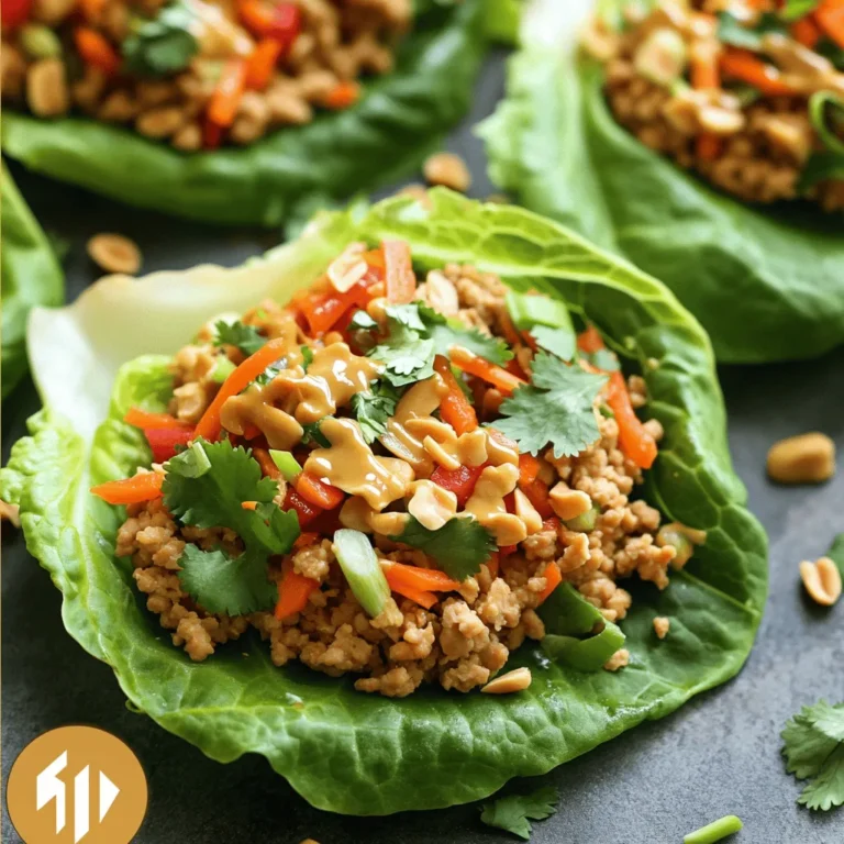 For these tasty chicken lettuce wraps, you need: - 1 lb ground chicken - 1 tablespoon olive oil - 3 cloves garlic, minced - 1 inch ginger, finely grated - 1 red bell pepper, finely diced - 1 carrot, shredded - 1 cup water chestnuts, chopped - 3 green onions, thinly sliced - 2 tablespoons low-sodium soy sauce - 1 tablespoon hoisin sauce - 1 tablespoon rice vinegar - 1 teaspoon sesame oil - 1 head of butter or Romaine lettuce, leaves separated for wrapping These fresh ingredients come together to create a dish that is both healthy and satisfying. The ground chicken provides protein, while the veggies add crunch and flavor. You can enhance your wraps with some simple toppings: - Fresh cilantro, for garnish - Chopped peanuts, for topping These toppings not only add taste but also a nice texture to each bite. You can mix and match based on what you like. Each serving of these healthy chicken lettuce wraps offers: - Calories: 280 - Protein: 25g - Carbohydrates: 10g - Fiber: 3g - Fat: 15g These wraps are low in carbs and high in protein, making them a great choice for a light meal. You can feel good about serving them to your family or friends. For the full recipe, check out the details above. Start by gathering all your ingredients. This makes cooking easy and fun. - 1 lb ground chicken - 1 tablespoon olive oil - 3 cloves garlic, minced - 1 inch ginger, finely grated - 1 red bell pepper, finely diced - 1 carrot, shredded - 1 cup water chestnuts, chopped - 3 green onions, thinly sliced - 2 tablespoons low-sodium soy sauce - 1 tablespoon hoisin sauce - 1 tablespoon rice vinegar - 1 teaspoon sesame oil - 1 head of butter or Romaine lettuce, leaves separated for wrapping - Fresh cilantro, for garnish - Chopped peanuts, for topping 1. Heat olive oil in a large skillet on medium heat. 2. Add minced garlic and grated ginger. Cook until fragrant, about 1 minute. 3. Add ground chicken to the skillet. Cook for 5-7 minutes until it’s browned. 4. Stir in the red bell pepper, shredded carrot, and water chestnuts. Cook for 3-4 minutes until tender. 5. In a small bowl, mix soy sauce, hoisin sauce, rice vinegar, and sesame oil. Pour this over the chicken mixture. 6. Stir well and remove the skillet from heat. Add sliced green onions and mix. 7. Spoon the chicken mix into a lettuce leaf to serve. 8. Garnish with fresh cilantro and chopped peanuts. 9. Wrap the lettuce around the filling and enjoy your meal! To make your wraps extra tasty, use fresh ingredients. Fresh vegetables add crunch and flavor. Also, keep the heat medium to avoid burning. Stir often to cook the chicken evenly. If you want a spicy kick, add red pepper flakes or sriracha to the sauce. Serve these wraps with a side of dipping sauce for extra flavor. You could use soy sauce or a spicy chili sauce. These wraps are great for lunch or dinner. They also make a fun appetizer for gatherings. For added color, serve with colorful veggies on the side. Try this Full Recipe for a delicious meal! I love using butter lettuce for my wraps. Its leaves are soft and easy to fold. Romaine is another great choice. It has a nice crunch and holds up well. Look for fresh, vibrant leaves without any brown spots. This ensures your meal tastes great and looks appealing. To boost flavor, try adding fresh herbs. Cilantro and mint add a wonderful touch. Chopped peanuts or cashews give a nice crunch. You can also drizzle a bit of lime juice for zest. If you want a bit of heat, add some diced jalapeños or red pepper flakes. These small changes make a big difference. You can easily make this recipe fit your needs. For a lower-fat option, use ground turkey or chicken breast. If you're vegan, swap the chicken for mushrooms or tofu. You can also use tamari instead of soy sauce for a gluten-free option. These substitutions keep the dish tasty and healthy. {{image_2}} For a low-carb twist, swap ground chicken with turkey. Use a mix of veggies like mushrooms and zucchini for added flavor. These veggies have fewer carbs and keep the meal light. You can also skip the hoisin sauce to cut sugar. Instead, add extra spices like cumin or paprika for depth. Use large romaine leaves for a sturdy wrap. This keeps the filling inside while you enjoy your meal. To make these wraps vegetarian, use plant-based meat or crumbled tofu. This gives a similar texture as chicken. You can add more veggies for nutrition. Try using mushrooms, bell peppers, and carrots for a colorful mix. Season them with soy sauce and sesame oil for that rich flavor. Serve with avocado slices for a creamy touch. This makes a filling and healthy meal without meat. If you love heat, a spicy twist is the way to go. Add chopped jalapeños or red pepper flakes to the filling. This will give the wraps a nice kick. You can also mix in sriracha with the sauce for extra spice. Top with spicy peanut sauce for that added zing. This version keeps the taste exciting and adds a fun element to your meal. Enjoy the heat while savoring all the flavors! For the full recipe, check out the Zesty Chicken Lettuce Wraps . To store leftover chicken lettuce wraps, first, separate the filling from the lettuce. This keeps the leaves crisp. Place the chicken mixture in an airtight container. Store the lettuce leaves in another container. Keep both in the fridge. They will stay fresh for up to three days. If you want to freeze the chicken filling, let it cool completely first. Then, transfer it to a freezer-safe bag. Remove as much air as possible. You can freeze it for up to three months. Just remember, do not freeze the lettuce leaves. They won’t hold up well. When you're ready to eat, thaw the chicken filling in the fridge overnight. You can reheat it in a skillet over medium heat. Stir until it’s hot throughout. For a quick option, heat it in the microwave. Use a microwave-safe bowl and cover it loosely. Heat in short bursts, stirring between each burst. Enjoy your meal fresh and warm! For the full recipe, you can refer back to the Zesty Chicken Lettuce Wraps. The best lettuces for wraps are butter lettuce and Romaine. Butter lettuce has soft, pliable leaves. They can hold fillings well without tearing. Romaine is crisp and sturdy, making it great for a crunchy bite. You can also use iceberg if you want extra crunch. Each type adds its own texture and flavor to your wraps. Yes, you can use chicken thighs. They are more flavorful than ground chicken. Just chop them into small pieces or shred them. Cook them thoroughly in the pan, just like ground chicken. This will give your wraps a richer taste. To make the wraps gluten-free, choose gluten-free soy sauce. Many brands offer this option. Hoisin sauce can also have gluten, so check the label. You can replace it with a gluten-free alternative or skip it altogether. Always read labels to ensure your ingredients are safe. If stored properly, wraps can stay fresh for about two days. Keep the chicken mixture in an airtight container in the fridge. Store the lettuce separately to avoid wilting. When ready to eat, assemble them for the best taste and crunch. For longer storage, consider freezing the chicken mixture. Just thaw it before serving. Check out the Full Recipe for more details. Chicken lettuce wraps offer a fresh and tasty meal option. We covered the key ingredients, from the main chicken to fun toppings. I shared step-by-step prep and cooking tips for perfect wraps. Choosing the right lettuce plays a big role in taste and texture. You can also explore variations, like low-carb or spicy options. In the end, these wraps are easy to make and fun to customize. Enjoy your cooking adventure!