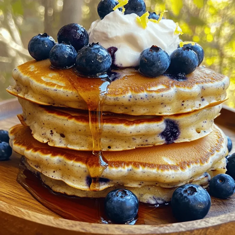 To make the best ever blueberry pancakes, you'll need some simple and fresh ingredients. Each one plays an important role in making these pancakes fluffy and delicious. - Overview of fresh blueberries Fresh blueberries are the star of this dish. They add natural sweetness and a lovely burst of flavor. Look for plump, firm berries without any wrinkles. Rinse them gently before using. - Essential dry ingredients You will need: - 1 cup all-purpose flour - 2 tablespoons sugar - 2 teaspoons baking powder - 1/2 teaspoon baking soda - 1/4 teaspoon salt These ingredients help create the perfect pancake base. The baking powder and baking soda give the pancakes their light, airy texture. - Important wet ingredients The wet ingredients are just as crucial: - 1 cup buttermilk (you can use milk with vinegar as a substitute) - 1 large egg - 2 tablespoons melted butter (plus some for cooking) - Zest of 1 lemon - 1 teaspoon vanilla extract These help bind the mixture and add flavor. Buttermilk makes the pancakes tender and rich. You can find the full recipe at the end of this article. Enjoy making these delightful pancakes! 1. Mixing dry ingredients: Start by sifting together the flour, sugar, baking powder, baking soda, and salt in a large bowl. This step helps to break up any lumps and ensures the ingredients blend well. 2. Combining wet ingredients: In a separate bowl, whisk the buttermilk, egg, melted butter, lemon zest, and vanilla extract. Whisk until everything is smooth and well-mixed. The lemon zest adds a fresh taste. 3. Folding in blueberries: Pour the wet mix into the dry mix. Gently fold the two together. Remember, do not overmix! A few lumps are okay. Now, fold in the fresh blueberries. Save a few for garnishing later. 1. Heating the pan: Heat a non-stick skillet or griddle over medium heat. Add a little melted butter to coat the surface. This helps the pancakes cook evenly and prevents sticking. 2. Pouring the batter: Use a 1/4 cup measure to pour the batter onto the skillet. Space them out to give each pancake room to spread as they cook. 3. Checking for doneness: Cook the pancakes until bubbles form on the surface, about 2-3 minutes. Flip them and cook for another 1-2 minutes until golden brown. This ensures a fluffy inside and a nice crust outside. 1. Plating the pancakes: Stack the pancakes neatly on a plate. A tall stack looks impressive and inviting. 2. Topping ideas: Top with additional blueberries, a drizzle of maple syrup, or a dollop of whipped cream. These toppings add flavor and make the dish more fun. 3. Presentation tips: For a beautiful finish, sprinkle some lemon zest on top. It adds color and a lovely aroma. Enjoy your best ever blueberry pancakes! Check the [Full Recipe] for more details. When you pick blueberries, fresh is best. Fresh blueberries are plump and juicy. They burst with flavor in each bite. Frozen blueberries can work too, but they may be mushy. If you want the best taste, choose fresh. To find ripe blueberries, look for a deep blue color. Avoid any that are red or green. Check for firmness; soft berries may be overripe. Smell them too, as ripe blueberries have a sweet scent. Store your blueberries in the fridge. Keep them in their original container. This helps them stay fresh for longer. If you wash them, dry them well before storing. Mixing the batter is key for fluffy pancakes. Avoid overmixing. Stir just enough to combine the wet and dry ingredients. Some lumps are okay! Overmixing makes pancakes tough, not fluffy. For fluffier pancakes, use buttermilk. The acidity helps create air bubbles. You can also add baking powder for extra lift. After mixing, let the batter rest for about 5 minutes. This allows the ingredients to hydrate. Resting makes your pancakes rise better. Choose a non-stick skillet or griddle for cooking. These surfaces help prevent sticking. Make sure to heat it over medium heat. Too hot can burn your pancakes, while too low can make them soggy. Use a little melted butter on the pan to coat it. This adds flavor and helps with browning. Watch for common pitfalls. Don’t flip too soon; wait for bubbles to form. If you flip too early, your pancakes may be raw inside. Flip only once for the best texture. {{image_2}} To make your blueberry pancakes even better, try adding some spices. A pinch of cinnamon or nutmeg can warm up the flavor. You can also add lemon or orange zest for a bright, fresh taste. Using different extracts like almond or coconut can add a unique twist too. These small changes can change your pancake game completely. For those who need to avoid gluten, you can use gluten-free flour options. These flours work well and keep the pancakes fluffy. If you want to make your pancakes vegan, use substitutes like flax eggs and plant-based milk. You can also reduce sugar by using mashed bananas or applesauce. These swaps keep your pancakes tasty while meeting dietary needs. Pancakes are fun to serve in many ways. Stack them high with a colorful fruit compote on top. You can add nuts or even chocolate chips for extra flavor. If you want something different, try savory pancake variations. Adding cheese or herbs can turn your sweet pancakes into a hearty meal. Enjoy exploring all these tasty options! To keep your pancakes fresh, store them properly. Place leftover pancakes in an airtight container. If you plan to eat them soon, refrigerate them. - Refrigeration: Leftover pancakes last up to 3 days in the fridge. Make sure they are cool before sealing the container. This helps prevent sogginess. - Freezing Guidelines: For longer storage, freeze pancakes. Stack them with parchment paper in between each one. Use a freezer-safe bag or container. They can last up to 2 months in the freezer. When you’re ready to enjoy your pancakes again, reheating is simple. Here are the best methods: - Best Methods for Reheating: Use a microwave or a skillet. For the microwave, heat on medium power for 20-30 seconds. If using a skillet, warm them on low heat for a few minutes until hot. - Tips for Maintaining Texture: To keep pancakes fluffy, cover them with a damp paper towel in the microwave. This helps steam them. If using a skillet, add a little butter before reheating. Knowing how long your pancakes last ensures you enjoy them at their best. - Shelf Life in the Fridge: Pancakes keep well for up to 3 days in the fridge. After that, they may dry out or lose flavor. - Shelf Life in the Freezer: In the freezer, pancakes last up to 2 months. For best taste, eat them within the first month. To make blueberry pancakes from scratch, follow these steps: 1. Mix Dry Ingredients: Start by sifting together 1 cup of all-purpose flour, 2 tablespoons of sugar, 2 teaspoons of baking powder, 1/2 teaspoon of baking soda, and 1/4 teaspoon of salt in a large bowl. 2. Combine Wet Ingredients: In another bowl, whisk together 1 cup of buttermilk, 1 large egg, 2 tablespoons of melted butter, the zest of 1 lemon, and 1 teaspoon of vanilla extract until smooth. 3. Combine Mixtures: Pour the wet ingredients into the dry mixture. Gently fold until just mixed. A few lumps are fine, so don't overdo it. 4. Add Blueberries: Carefully fold in 1 cup of fresh blueberries. Save some for the top later. 5. Heat the Pan: Heat a non-stick skillet over medium heat. Add a bit of melted butter to coat it. 6. Cook Pancakes: Pour 1/4 cup of batter for each pancake. Cook until bubbles form, then flip and cook until golden. 7. Serve: Stack the pancakes, add more blueberries, and drizzle with maple syrup or honey. Yes, you can use frozen blueberries. Here are some tips: - Do not thaw the blueberries before using them. This helps keep them intact during cooking. - Add them directly to the batter. This way, they will stay cold and firm. - You might need to cook the pancakes a little longer to ensure they are done. Pancakes stick for a few reasons: - The pan may not be hot enough. Make sure your skillet is at medium heat. - You might not be using enough butter. Add more butter to the pan before cooking. - Using a non-stick pan is key. If your pan isn’t non-stick, consider switching. Here are some tasty ideas to serve with pancakes: - Maple syrup is a classic choice. - Fresh fruit like sliced bananas or strawberries adds color. - A dollop of whipped cream makes it extra special. - You can also try yogurt for a creamy texture. Yes, you can adapt this recipe for gluten-free pancakes. Use gluten-free flour blends that substitute for all-purpose flour. - Look for blends that include xanthan gum for better texture. - You can also use almond flour or coconut flour with some adjustments to liquid. To keep your pancakes light and fluffy, follow these tips: - Avoid overmixing the batter; mix until just combined. - Let the batter rest for a few minutes. This helps with texture. - Ensure you use fresh baking powder for the best rise. This blog post covered everything you need for perfect blueberry pancakes. We explored key ingredients, step-by-step instructions, and tips for the best texture. You learned how to enhance flavors and adapt the recipe for dietary needs. We also discussed storing and reheating leftover pancakes. With these insights, you can create fluffy, delicious pancakes that everyone will love. Enjoy making them again and again!