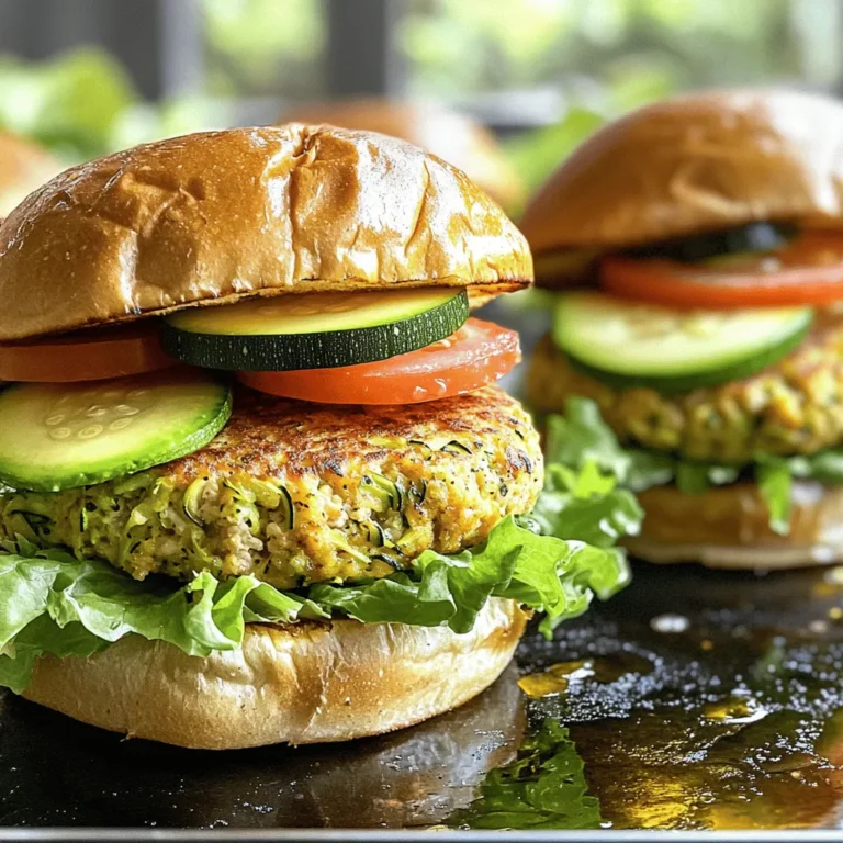 - Ground chicken - Zucchini - Breadcrumbs or almond flour - Parmesan cheese - Fresh parsley - Garlic and spices - Whole wheat buns or lettuce leaves - Sliced tomatoes and crisp lettuce - Creamy avocado and sauces The main ingredients for these burgers are simple. You need ground chicken, which is lean and healthy. Grated zucchini adds moisture and nutrition. Breadcrumbs or almond flour binds everything together. Parmesan cheese gives a nice flavor boost. Fresh parsley adds brightness. Garlic and spices like onion powder and paprika bring depth to the taste. For toppings, you can use whole wheat buns for a classic feel. If you want a lighter meal, try large lettuce leaves. Fresh toppings like sliced tomatoes and crisp lettuce bring freshness. Creamy avocado adds richness, while your favorite sauce can tie it all together. This recipe is not just tasty; it is also full of nutrients. You can find the full recipe to guide you through the cooking steps. Enjoy making these delicious chicken zucchini burgers! To make these burgers even better, you can switch out the breadcrumbs. Try using almond flour for a gluten-free option. It adds a nice texture without gluten. You can also mix in oats for a heartier bite. Herbs and spices can elevate your burgers. Fresh basil or cilantro adds brightness. You might also like a hint of cumin or chili powder for a warm flavor. Mix and match to find what you love! While skillet cooking is great, grilling gives a lovely smoky flavor. Preheat your grill to medium heat. Cook the patties for about six minutes on each side. Baking is another easy option. Set your oven to 375°F (190°C) and bake patties for 20 minutes. To keep your burgers juicy, do not press down on them while cooking. Let them rest after cooking. This helps keep all the tasty juices inside. These chicken zucchini burgers pair well with sweet potato fries or a fresh salad. The sweetness of the fries balances the savory burger. A salad adds crunch and freshness to your plate. For sauces, you might try a tangy yogurt sauce or a spicy aioli. These add creaminess and extra flavor. Don’t forget to add your favorite toppings, like sliced tomatoes or creamy avocado, for a delicious finish! You can switch the ground chicken for other proteins. Ground turkey works well and keeps it light. You might also try ground beef for a richer flavor. For a vegetarian option, mashed chickpeas or black beans can replace meat. This keeps the burger hearty and filling. To spice things up, add jalapeños or hot sauce for a kick. You can also create an Italian-style burger by adding oregano and basil. These changes give your burger a new twist. Experiment with different spices to find your favorite blend. If you need a gluten-free option, almond flour is a great choice. You can also skip the bun and use large lettuce leaves for a low-carb meal. This makes the burger lighter and keeps the carbs down. Feel free to adjust based on your dietary needs. {{image_4}} To keep your cooked chicken zucchini burgers fresh, follow these steps: - Refrigeration tips: Place the patties in an airtight container. They will stay fresh in the fridge for up to three days. Make sure they cool down first. This helps prevent moisture buildup, which can make them soggy. - Freezing for later use: If you want to save some for later, freeze the patties. Wrap each one in plastic wrap, then place them in a freezer bag. They can last for up to three months in the freezer. Just remember to label the bag with the date. To enjoy your leftovers, reheating is key. Here’s how to do it right: - Best methods for reheating to preserve texture: The best way to reheat is on the stovetop. Heat a little oil in a skillet over medium heat. Add the patties and warm them for about 3-4 minutes on each side. This keeps them crispy. - Serving suggestions after reheating: After reheating, serve the burgers fresh. You can add new toppings like avocado or fresh lettuce. This adds a nice crunch and flavor. - How to ensure the burgers don’t fall apart? To keep the burgers from crumbling, make sure to squeeze out excess moisture from the zucchini. Also, use enough breadcrumbs to bind the mixture well. - Can I make the mixture ahead of time? Yes! You can prepare the mixture a day in advance. Just store it in the fridge. Shape the patties when you're ready to cook. - What to serve with chicken zucchini burgers? These burgers go well with a side salad or sweet potato fries. They also pair nicely with a light dipping sauce. - Calories per serving and macronutrient breakdown: Each burger has about 200 calories. They contain around 25 grams of protein, 8 grams of fat, and 10 grams of carbs. - Health benefits of zucchini and lean chicken: Zucchini is low in calories and high in vitamins. It adds moisture to the burgers. Lean chicken is a great source of protein, helping you feel full longer. - Ideal cooking temperature and timing: Cook the patties at medium heat. Each side should take about 5-6 minutes. The internal temperature should reach 165°F (74°C). - Signs that the burgers are fully cooked: Look for a golden brown color on the outside. The patties should feel firm to the touch, and juices should run clear when cut. This blog post covered how to make healthy chicken zucchini burgers. We discussed key ingredients, steps for mixing, shaping, and cooking the patties. You also got tips for flavor and cooking methods. Variations allow for different proteins and flavor profiles. Lastly, I shared storage tips and FAQs for any doubts. These burgers are simple to make and tasty. Enjoy customizing them to fit your taste. Explore new toppings and flavors to keep meal time fun!