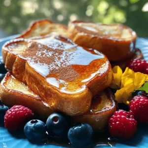 To make classic French toast, you'll need a few key items: - 4 slices of thick bread (Challah or Brioche recommended) - 2 large eggs - 1 cup milk (or almond milk for a twist) - 1 teaspoon vanilla extract - 1 teaspoon ground cinnamon - 1 tablespoon sugar (optional, based on sweetness preference) - 1 tablespoon butter (for cooking) - Maple syrup (for serving) - Fresh berries (for garnish) When it comes to bread, choose thick slices for the best texture. I love using: - Challah: This bread is soft and slightly sweet. - Brioche: This bread adds richness and flavor. - Whole wheat: A healthier option that still tastes great. Using thick bread helps soak up the egg mixture without falling apart. You can get creative with flavors! Here are some optional ingredients to try: - Nutmeg: Add a pinch for warmth. - Orange zest: For a citrusy twist. - Vanilla bean: Use it instead of extract for a richer taste. - Chocolate chips: For a sweet surprise in each bite. These extras can make your French toast unique and fun! For the full recipe, check out Heavenly Cinnamon Vanilla French Toast. Start by gathering your ingredients. In a mixing bowl, combine the following: - 2 large eggs - 1 cup milk (or almond milk) - 1 teaspoon vanilla extract - 1 teaspoon ground cinnamon - 1 tablespoon sugar (optional) Whisk these ingredients together until they blend well. This mixture gives the toast its rich flavor. Make sure there are no lumps. Now, heat a non-stick skillet or griddle over medium heat. Add 1 tablespoon of butter and let it melt. While the butter melts, dip each slice of bread into your egg mixture. Make sure to coat both sides, but don’t soak them. Place the coated bread on the skillet. Cook each side for about 3-4 minutes. Look for a golden brown color and a slightly crispy edge. Once they look perfect, transfer the French toast to a serving plate. Serve your French toast hot. Drizzle it with maple syrup for sweetness. Add fresh berries on top for color and flavor. You can also sprinkle a little extra cinnamon for a nice touch. This delightful dish is great for breakfast or brunch. Enjoy your meal! For the full recipe, refer to the section above. To make great French toast, keep your heat steady. Too high can burn the bread. Use medium heat for a nice, even cook. A non-stick skillet works best. Coat the bread well in the egg mix, but don’t soak it too long. This keeps it from getting soggy. Cook each side for about 3-4 minutes. Look for a golden brown color. That’s how you know it’s just right. One big mistake is using thin bread. Thin bread falls apart easily. Stick to thick slices like challah or brioche. Another mistake is using cold eggs or milk. Make sure they are at room temperature. This helps the mix blend better. Don’t forget to grease your pan. Butter adds flavor and prevents sticking. Lastly, don’t rush the cooking process. Let it brown slowly for the best taste. You can make French toast your own! Add flavors to the egg mix like nutmeg or orange zest. For a fun twist, try almond milk instead of regular milk. You can also top it with different things. Fresh berries are always a great choice. Whipped cream makes it special too. For a savory option, add cheese or herbs. The Full Recipe has more ideas if you want to explore! {{image_2}} You can make your French toast even more fun with sweet toppings. Try adding fresh fruits like strawberries, blueberries, or bananas on top. Nuts like chopped pecans or walnuts add a nice crunch. You can also drizzle honey or chocolate sauce for extra sweetness. Each topping brings its own flavor, making your dish unique. If you want to try something different, go savory! You can add cheese like cheddar or feta into the egg mix. Cooking the toast in olive oil instead of butter can also add a nice touch. For a heartier option, top it with avocado slices or sautéed spinach. This makes French toast a great meal for any time of day. You can enjoy French toast even if you have dietary needs. For a vegan version, use flaxseed meal mixed with water instead of eggs. Almond or oat milk works well for this too. For a gluten-free option, choose gluten-free bread. These swaps keep the dish tasty while meeting your needs. These variations allow everyone to enjoy French toast, no matter their taste or diet. You can explore these ideas to create a dish that's all your own. For the full recipe, check out the Heavenly Cinnamon Vanilla French Toast. Store leftover French toast in an airtight container. This keeps it fresh and tasty. Let it cool before you store it. If you have syrup or toppings, keep them separate. This way, the bread does not get soggy. To reheat, use a skillet or toaster. Heat the skillet on low and add a bit of butter. Place the French toast in the skillet and warm it for about 2 minutes on each side. This keeps it crisp. If using a toaster, just pop it in until warm. Avoid using the microwave, as it can make the toast mushy. You can freeze French toast for a quick meal later. First, let it cool completely. Then, wrap each slice in plastic wrap and place them in a freezer bag. Label the bag with the date. When you're ready to eat, thaw it in the fridge overnight. Reheat it using your favorite method. This makes breakfast easy and fast. Enjoy your French toast anytime! For the full recipe, check out the Heavenly Cinnamon Vanilla French Toast. The best bread for French toast is thick bread. I love using Challah or Brioche. These breads soak up the egg mixture well. They also give a soft and fluffy texture. Yes, you can make the French toast batter ahead of time. Mix the eggs, milk, vanilla, and cinnamon in a bowl. Cover it and keep it in the fridge. Use it within 24 hours for the best taste. Many toppings pair well with French toast. Here are my favorites: - Maple syrup - Fresh berries (like strawberries or blueberries) - Whipped cream - Sliced bananas - Nuts (like walnuts or pecans) - Powdered sugar Feel free to mix and match your favorite toppings. It makes each serving special. For the full recipe, check out the heavenly cinnamon vanilla French toast! In this post, we covered key ingredients for great French toast, including essential and optional items. I shared step-by-step instructions for preparing, cooking, and serving. We looked at tips to ensure perfect results and avoided common mistakes. I also explored various delicious variations and offered storage tips for leftovers. French toast is a versatile treat. With the right ingredients and methods, you can enjoy it any time. Try different flavors and toppings to make it your own!