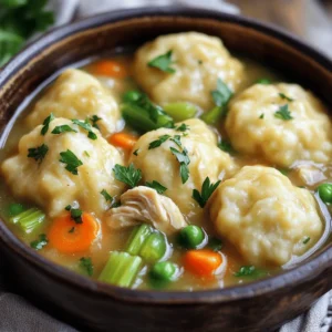 To make Easy Chicken and Dumplings, you'll need the following: - Chicken and vegetables needed: - 1 lb boneless, skinless chicken thighs, cut into bite-sized pieces - 1 medium onion, diced - 2 carrots, sliced - 2 celery stalks, sliced - 1 cup frozen peas - Spices and seasonings: - 4 cups chicken broth - 2 cloves garlic, minced - 1 teaspoon dried thyme - 1 teaspoon dried parsley - Salt and pepper to taste - Dumpling ingredients: - 2 cups all-purpose flour - 1 tablespoon baking powder - 1 teaspoon salt - 1 cup milk - 4 tablespoons unsalted butter, melted These ingredients create a warm and comforting meal. The chicken provides protein, while the vegetables add flavor and texture. The spices bring everything together, making each bite delightful. Don't forget the dumplings, as they are the star of the dish! For the full recipe, check out the details above. Start by sautéing the vegetables. In a large pot, heat a drizzle of olive oil over medium heat. Add the diced onion, sliced carrots, and sliced celery. Cook them for about 5 to 7 minutes until they are soft. This step adds a lot of flavor to the soup. Next, add the minced garlic. Cook it for another minute. This will make your kitchen smell amazing. Now, stir in the chicken pieces, dried thyme, dried parsley, salt, and pepper. Cook until the chicken is no longer pink. This should take about 5 minutes. After that, pour in the chicken broth. Bring it to a gentle boil. Once boiling, reduce the heat to low and let it simmer for 15 to 20 minutes. This helps all the flavors blend together perfectly. While the soup simmers, it’s time to make the dumplings. In a mixing bowl, combine 2 cups of all-purpose flour, 1 tablespoon of baking powder, and 1 teaspoon of salt. Mix these dry ingredients well. Now, stir in 1 cup of milk and 4 tablespoons of melted butter. Mix until just combined. Be careful not to overmix. Overmixing can make the dumplings tough. You want them light and fluffy. Once your soup is ready, gently fold in 1 cup of frozen peas. Then, drop spoonfuls of the dumpling batter into the simmering broth. Cover the pot with a lid. Let the dumplings cook undisturbed for about 15 to 20 minutes. This is key to getting them fluffy. Check your dumplings after 15 minutes. They should puff up and be cooked through. Taste the soup and adjust the seasoning if needed. For the full recipe, refer to the section above. Enjoy your comforting chicken and dumplings! To make chicken and dumplings shine, adjust your seasonings. Taste as you go. You may want more salt or herbs. This helps to bring out all the flavors. Each chicken piece needs to soak up those seasonings. Choosing the right chicken parts is key too. I recommend boneless thighs. They stay juicy and tender. You can also use breasts, but they may dry out faster. Experiment with what you like best. Sautéing and simmering are the heart of this dish. Start by sautéing the veggies well. It brings out their flavors. Keep the heat at medium. Too high, and you risk burning them. Simmering is just as important. Let the soup bubble gently. This helps all the tastes blend. For fluffy dumplings, don’t overmix the batter. Stir until just combined. This keeps them light and airy. Garnishing adds a lovely touch to your meal. Fresh parsley makes a simple, bright garnish. You can also sprinkle black pepper for a little kick. As for sides, serve with crusty bread or a fresh salad. These pair well with the rich soup. They balance the meal perfectly. Enjoy your comforting chicken and dumplings! For the complete recipe, check out the [Full Recipe]. {{image_2}} You can change up your chicken and dumplings with different veggies. Instead of carrots, try zucchini or bell peppers. Swap celery for green beans. These changes keep your dish fresh and exciting. If you want to use other proteins, you have options. Use shredded rotisserie chicken for quick prep. You can even try turkey or tofu for a meatless dish. Each choice brings unique flavors and textures. To boost flavor, add herbs and spices. Fresh thyme or rosemary works great. You can also sprinkle in a bit of paprika for warmth. These small tweaks make a big difference. Don’t stop at herbs. Incorporate other ingredients like corn or mushrooms. They add layers of taste and texture. You can also stir in a splash of cream for richness. All these enhancements make your meal even more delicious. For the full recipe, check out the Comforting Chicken and Dumplings section. After enjoying your easy chicken and dumplings, store any leftovers safely. Place them in an airtight container. This helps keep the flavors fresh. You can refrigerate the leftovers for up to three days. Always let the soup cool down before sealing it up. If you want to store it for longer, freezing is a great option. Use freezer-safe containers or bags. Make sure you remove as much air as possible to prevent freezer burn. You can freeze the chicken and dumplings for up to three months. Just remember to label your containers with the date. When it's time to enjoy your leftovers, reheating properly is key. The best way is to use the stovetop. Pour the chicken and dumplings into a pot over low heat. Stir often to heat it evenly. This method helps keep the dish moist. If you're short on time, you can use the microwave. Place the soup in a microwave-safe bowl. Cover it loosely to avoid spills. Heat it in short bursts, stirring in between. This keeps the dumplings from getting too tough. Sometimes, the soup may thicken after storing. If that happens, add a splash of chicken broth or water. Stir it well to adjust the consistency. Enjoy your comforting meal just like the first time! For a complete guide to making this dish, check out the Full Recipe. How to make chicken and dumplings from scratch? To make chicken and dumplings from scratch, start with fresh chicken, vegetables, and spices. Cook them in a pot with broth. For dumplings, mix flour, baking powder, and milk. Drop the dumpling batter into the simmering broth. Cook until the dumplings puff up. Can I use canned chicken broth? Yes, you can use canned chicken broth. It saves time and still tastes good. Just choose a low-sodium option if you prefer less salt. This makes your dish healthier and more flavorful. Can I substitute frozen peas? Yes, you can use other frozen vegetables. Carrots, corn, or green beans work well. They add different flavors and colors to your dish. What can I use instead of all-purpose flour? You can use gluten-free flour if needed. Almond flour or oat flour are good choices too. They can change the taste slightly but still make tasty dumplings. How long do dumplings take to cook? Dumplings take about 15-20 minutes to cook. You should not lift the lid while they cook. This helps them steam properly and stay fluffy. Can I make the dumplings ahead of time? It’s best to cook the dumplings fresh. However, you can prepare the batter ahead. Keep it in the fridge until you're ready to cook. This way, they stay light and fluffy. For a full recipe, check out the recipe section. This blog post explored how to make delicious chicken and dumplings. We started with the key ingredients, then moved on to preparing the soup and making the dumplings. I shared tips to ensure the perfect flavor and texture. You can also try variations for extra flair and learn how to store leftovers well. With these steps, anyone can create a warm, comforting dish. So, don’t hesitate to get started. Your homemade chicken and dumplings await!