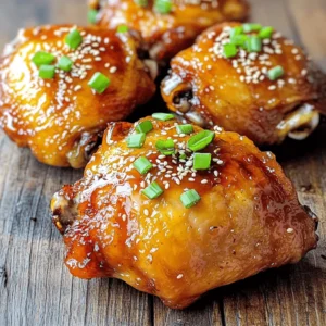 To make the best honey soy sauce chicken marinade, you'll need some simple ingredients. Each one adds its own special touch. Here’s what you’ll need: - 4 bone-in, skin-on chicken thighs - 1/4 cup low sodium soy sauce - 1/4 cup honey - 2 tablespoons sesame oil - 2 cloves garlic, finely minced - 1 tablespoon fresh ginger, grated - 1 tablespoon rice vinegar - 1/2 teaspoon black pepper - 1/2 teaspoon red pepper flakes (optional for heat) - 2 green onions, finely chopped - A sprinkle of sesame seeds This mix of flavors comes together to create a sweet and savory marinade. The honey gives a nice glaze, while the soy sauce adds depth. Garlic and ginger bring in warmth. You can adjust the red pepper flakes based on how spicy you like it. I enjoy this recipe for its simplicity and taste. You can find the full recipe in the Honey Soy Glaze Chicken Delight section. To start, gather your ingredients. In a medium bowl, combine the low sodium soy sauce, honey, sesame oil, minced garlic, grated ginger, rice vinegar, black pepper, and red pepper flakes. Use a whisk to mix everything well. This step is key as it brings out all the flavors. You want a smooth blend that coats the chicken nicely. Next, take your chicken thighs. Place them in a large Ziploc bag or a shallow dish. Pour the marinade over the chicken, making sure it covers each piece. Seal the bag tightly or cover the dish with plastic wrap. Let the chicken marinate in the fridge for at least 2 hours. For the best flavor, let it sit overnight. This allows the chicken to soak up all those tasty flavors. Now it's time to bake. Preheat your oven to 375°F (190°C). While it heats up, prepare your baking sheet by lining it with parchment paper or aluminum foil. This makes for easy clean-up later. After marinating, take the chicken out of the bag or dish. Place the thighs skin-side up on the baking sheet. Bake the chicken for 35-40 minutes. Every 15 minutes, baste it with the reserved marinade. This keeps the chicken juicy and adds even more flavor. You know it’s done when the internal temperature hits 165°F (74°C). Once ready, let the chicken rest for 5 minutes before serving. This keeps it tender and full of flavor. For a final touch, sprinkle chopped green onions and sesame seeds on top. This adds a nice crunch and makes your dish look great. If you want more details, check out the Full Recipe. Marinating is key to great flavor. I recommend marinating your chicken for at least two hours. But if you can wait, do it overnight. This time lets the flavors soak in well. You can adjust the taste too. If you like it sweeter, add more honey. For saltiness, use a bit more soy sauce. Just remember, balance is the goal. You want a marinade that excites your taste buds without being overpowering. Baking your chicken at 375°F (190°C) works best. This temperature ensures even cooking. Bake for 35 to 40 minutes. Use a meat thermometer to check for doneness. Chicken should reach 165°F (74°C) inside. To keep it juicy, baste the chicken with the marinade every 15 minutes. This step adds flavor and keeps the meat moist. After baking, let it rest for about five minutes. This helps the juices redistribute, giving you a tender bite. Garnishing makes a big difference. I love using chopped green onions and sesame seeds for a nice touch. They add color and crunch. When it comes to sides, think rice or steamed vegetables. They complement the honey soy sauce chicken well. You could also serve it with a light salad for some freshness. For more ideas, check out the [Full Recipe]. {{image_4}} You can change the protein in the recipe. Try using pork, beef, or tofu. Each option brings its own taste. Pork absorbs the sauce well, while tofu soaks up flavors beautifully. You can also switch the vinegar. Rice vinegar is mild, but apple cider vinegar adds a fruity touch. If you want a strong flavor, use balsamic vinegar. Each vinegar creates a different taste profile. To amp up the flavor, think about adding spices or herbs. Garlic and ginger are great, but you can try adding five-spice powder for a warm kick. Fresh herbs like cilantro or basil can freshen the dish. You can also mix in fruit juices. Pineapple juice gives sweetness and a tropical twist. Orange juice is another sweet option that works well. This adds a nice layer to the marinade. Grilling the chicken gives it a smoky taste. It creates a char that is hard to beat. Just make sure to monitor the heat to avoid burning. Slow-cooking is another excellent method. It makes the chicken very tender and juicy. The longer it cooks, the more the flavors blend. You can set it in the morning and enjoy it by dinner. For the full recipe, check out the Honey Soy Glaze Chicken Delight. You can keep leftover marinade in the fridge for up to five days. Store it in an airtight container. Make sure to label the container with the date. If you want to keep it longer, freeze it! Use a freezer-safe bag or container. Just remember to leave some room for expansion as it freezes. Frozen marinade can last for about three months. Once your chicken is cooked, let it cool down. After cooling, place it in a sealed container. Store it in the fridge for up to four days. For longer storage, you can freeze the chicken. Wrap it tightly in plastic wrap or foil, then place it in a freezer bag. Cooked chicken can last up to three months in the freezer. To reheat, you can use the microwave or oven. For the microwave, place the chicken on a plate and cover it with a damp paper towel. Heat it in short bursts, checking often. If using the oven, preheat to 350°F (175°C) and bake for about 15-20 minutes. The marinade can last in the fridge for five days. If frozen, it is good for three months. Cooked chicken can stay fresh in the fridge for four days. If you freeze it, it can last up to three months. Always check for any signs of spoilage before using. To add heat, try adding red pepper flakes. Start with a half teaspoon. If you want more spice, use a full teaspoon. You can also add fresh chopped chili peppers. Sriracha sauce is another great option. Mix any of these into your marinade for a nice kick. Yes, you can use boneless chicken. Boneless thighs or breasts work well. Just remember, they will cook faster. Check for doneness at about 25-30 minutes. Use a meat thermometer to ensure the chicken reaches 165°F (74°C) for safety. The flavor will still be great with boneless cuts. This dish pairs well with steamed rice or quinoa. You can also serve it with stir-fried vegetables. A fresh salad or roasted sweet potatoes make nice sides too. For a fun twist, try serving it with Asian-style slaw. Each option adds a different texture and flavor. Absolutely! If you want more, just double all the ingredients. Use the same marinating time. Cooking time may vary a bit. If using more chicken, check it at the same time. You may need an extra 5-10 minutes to ensure it’s cooked through. The prep time is about 15 minutes. You will need at least 2 hours for marinating. Cooking the chicken takes about 40 minutes. So, in total, you are looking at around 2 hours and 55 minutes. For best flavor, marinate overnight if you can. Check out the Full Recipe for all the details! You now have a complete guide for making honey soy sauce chicken. We covered the ingredients to create a tasty marinade, along with each step to bake the chicken perfectly. Tips for adjusting flavors, serving ideas, and variations make this dish even better. Remember, marinating is key for flavor. Enjoy experimenting with new ingredients and cooking methods. This recipe is simple, fun, and delicious. You’ll impress everyone at your next meal. Let your creativity shine as you cook!