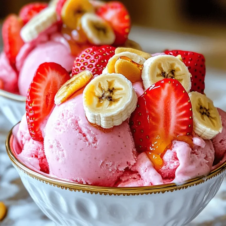 - 2 cups fresh strawberries, hulled and sliced - 2 ripe bananas, sliced and frozen - 1 cup plain Greek yogurt - 1/4 cup honey or maple syrup (adjust to taste) - 1 teaspoon vanilla extract - A pinch of salt To make your strawberry banana frozen yogurt, gather these fresh and simple ingredients. Fresh strawberries bring a sweet, bright flavor. Ripe bananas add natural creaminess. Greek yogurt gives it a smooth and tangy base. Honey or maple syrup sweetens the mix. The vanilla extract gives a lovely aroma, while salt enhances all the flavors. - Fresh strawberry slices - Banana chips - Drizzle of honey or chocolate sauce You can customize your frozen yogurt with these tasty toppings. Fresh strawberry slices add color and flavor. Banana chips give a nice crunch. Try drizzling honey or chocolate sauce for extra sweetness. These toppings make each scoop more fun and special! For the full recipe, check out the details above. Enjoy creating this creamy summer treat! - First, prepare your strawberries. Hull and slice them. - Next, slice and freeze the ripe bananas. - Measure out one cup of plain Greek yogurt. - Measure a quarter cup of honey or maple syrup. - Combine the strawberries, frozen bananas, yogurt, and sweeteners in the blender. - Add one teaspoon of vanilla extract and a pinch of salt. - Blend everything on high speed until it is smooth and creamy. - Stop and scrape the sides if needed. - Pour the blended mixture into an airtight container. - Spread it evenly in the container. - Place it in the freezer for at least three hours or until firm. Now you have a delightful strawberry banana frozen yogurt ready to enjoy! For the full recipe, check out the details above. To keep your frozen yogurt smooth, avoid ice crystals. Here are some tips: - Blend well: Mix until smooth to help create a creamy texture. - Use fruit at room temp: If your fruit is cold, let it sit out for a bit. - Cover tightly: When storing, use an airtight container to limit air exposure. For freezer storage: - Leave space: Do not fill the container to the top. The yogurt expands as it freezes. - Keep it cold: Store at the back of the freezer where it is coldest. You can easily change the sweetness to fit your taste. Here’s how: - Start with less sweetener: Use only 2 tablespoons of honey or syrup. - Taste test: Blend, then taste. Add more sweetener if needed. For flavor enhancement, try these ideas: - Add a splash of lemon juice: This brightens the taste. - Mix in spices: A pinch of cinnamon or nutmeg can add warmth. For more details, check the Full Recipe! {{image_2}} You can make your strawberry banana frozen yogurt even better by adding more fruits. Mango and blueberries work great. Just chop them up and toss them in the blender with the other ingredients. You can create a berry medley too. Mix strawberries, blueberries, and raspberries for a colorful treat. This adds flavor and gives your yogurt a fun twist. If you want to switch things up, try using agave syrup or stevia. Both are tasty and can help cut down on sugar. Start with a small amount and taste the mixture. Adjust the sweetness to your liking. This way, you can enjoy your frozen yogurt while sticking to your dietary needs. Store your strawberry banana frozen yogurt in an airtight container. This keeps it fresh and prevents freezer burn. Make sure the lid is tight. If you have space, use a shallow container. This helps it freeze evenly and faster. The shelf life of this frozen yogurt is about 1 month in the freezer. After that, it may lose flavor and texture. Before serving, let the yogurt sit out for about 5-10 minutes. This helps it soften for easier scooping. If you want to keep its creamy texture, avoid leaving it out for too long. You can also microwave it for a few seconds, but be careful not to melt it. Enjoy your homemade treat straight from the freezer or after a quick thaw! Can I use other types of yogurt? Yes, you can use any yogurt. Greek yogurt gives a creamy texture. Regular yogurt works too. Plant-based yogurt is an option for dairy-free diets. How can I make this recipe dairy-free? To make it dairy-free, swap Greek yogurt for coconut yogurt or almond yogurt. Use a plant-based sweetener too. This keeps the taste delicious. Where can I buy pre-made strawberry banana frozen yogurt? Many grocery stores sell this frozen treat. Look in the frozen dessert aisle. Some stores offer organic or low-sugar options. What are the nutritional benefits? This frozen yogurt is rich in vitamins. Strawberries provide Vitamin C. Bananas add potassium. Greek yogurt offers protein and probiotics for gut health. Can I use frozen strawberries instead? Yes, frozen strawberries work fine. They save time and give a chill. Just blend them straight from the freezer for a quick fix. What type of blender is best for this recipe? A high-speed blender is best for creamy results. It blends fruits and yogurt smoothly. A food processor can also work if you don’t have a blender. For the full recipe, check out the detailed instructions earlier in this article! Making strawberry banana frozen yogurt is simple and fun. You need just a few fresh ingredients and easy steps. Blend strawberries, frozen bananas, and yogurt until smooth. Freeze it, and you'll have a tasty treat. As you enjoy your yogurt, remember you can mix in other fruits or adjust the sweetness. Store it properly to keep its creamy texture. With these tips, you’ll always have a delicious dessert on hand. Enjoy your creation and share it with friends!
