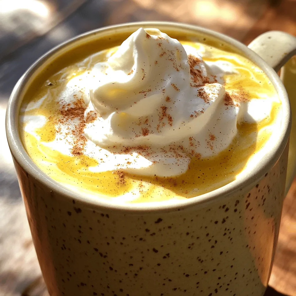 To craft the perfect Pumpkin Maple Spice Latte, gather these key items: - 1 cup milk (dairy or non-dairy) - 1/2 cup strong brewed coffee or espresso - 1/4 cup pumpkin puree - 2 tablespoons pure maple syrup - 1/2 teaspoon pumpkin pie spice - 1/4 teaspoon vanilla extract - Pinch of salt These ingredients come together to create a rich and creamy drink. The pumpkin puree gives a smooth texture and deep flavor. Maple syrup adds sweetness while the pumpkin pie spice brings warmth and depth. You can enhance your latte in many ways. Here are some fun options: - Whipped cream (for topping) - Ground cinnamon (for garnish) - A sprinkle of nutmeg or ginger for extra spice - A drizzle of caramel for added sweetness Adding these elements can make your drink special. Feel free to experiment based on your taste! Using the right tools can make your latte-making experience easier. Here’s what I recommend: - Small saucepan for heating the milk - Whisk for mixing the ingredients - Immersion blender for frothing (or a regular blender) - Large mug to serve your drink These tools will help you create a delicious Pumpkin Maple Spice Latte at home. For the complete recipe, check out the [Full Recipe]. Making a Pumpkin Maple Spice Latte is easy and fun. You will heat milk, mix in pumpkin, and brew coffee. This drink combines sweet and warm flavors. Follow these steps for a cozy fall treat. 1. Heat the Milk: Pour 1 cup of milk into a small saucepan. Use medium heat until it gets hot, but don’t let it boil. 2. Mix the Pumpkin and Spices: Add 1/4 cup of pumpkin puree, 2 tablespoons of maple syrup, 1/2 teaspoon of pumpkin pie spice, 1/4 teaspoon of vanilla, and a pinch of salt. Whisk until smooth and warm. 3. Froth the Mixture: Take the saucepan off the heat. Use an immersion blender to froth the mix until it is creamy. If you don't have one, blend it in a regular blender. Then pour it back into the saucepan. 4. Brew the Coffee: While the milk is heating, brew 1/2 cup of strong coffee or espresso. 5. Combine the Two: In a large mug, pour the brewed coffee. Then, gently add the pumpkin-spice milk on top. 6. Add Toppings: If you like, add whipped cream on top. Sprinkle ground cinnamon for extra flavor. - Use Fresh Milk: Fresh milk froths better than older milk. - Heat Carefully: Heat milk slowly to avoid burning. - Whisk Vigorously: If using a whisk, whisk fast and hard for good froth. - Try a Blender: If you don’t have an immersion blender, a regular blender works well too. Just be careful when blending hot liquids. Enjoy your delicious Pumpkin Maple Spice Latte! For the full recipe, check the earlier section. To boost the taste of your Pumpkin Maple Spice Latte, use fresh spices. Fresh pumpkin pie spice will give a better flavor than old spice. Always choose pure maple syrup. This syrup has deep, rich notes that enhance the drink. You can also add a pinch of nutmeg or ginger for extra warmth. These spices can elevate the fall flavors. For a creamier texture, use whole milk or oat milk. Both options create a rich, smooth drink. One mistake is using canned pumpkin pie filling. It has added sugars and spices. Stick with plain pumpkin puree for the best taste. Another mistake is boiling the milk. Heat the milk until steaming, but not boiling. Boiling can ruin the texture and taste. Don't forget to whisk the mixture well. This helps blend the flavors. If you skip this step, your latte may taste uneven. Lastly, avoid over-sweetening. You can always add more syrup later. To adjust sweetness, add more maple syrup slowly. Start with a teaspoon and taste as you go. If it’s too sweet, add a pinch of salt. This can balance the flavors. For spice, you can increase the pumpkin pie spice. Add an extra 1/4 teaspoon to kick up the flavor. If you want a milder taste, reduce the spice a little. Personalize it to your liking! For a full guide on how to make this drink, check out the Full Recipe. {{image_2}} You can tweak the basic recipe to match the season. Adding apple cider can bring a fruity twist. A touch of nutmeg can deepen the fall flavor. You might also try using chai spice instead of pumpkin pie spice. This gives a warm, cozy vibe. Mixing in caramel sauce can add sweetness and a rich flavor. Each variation brings something new to your cup. If you prefer non-dairy options, you have choices. Almond milk or oat milk works great in this recipe. They both foam well and add flavor. For a richer taste, try coconut milk. It pairs nicely with pumpkin and maple. Maple syrup is already vegan, so you can enjoy this drink guilt-free. Make sure your whipped cream is vegan if you choose to add it. Want to enjoy this drink cold? You can easily make an iced version. Start by brewing your coffee and let it cool. Mix the pumpkin puree and spices with cold milk instead of heating it. Pour the cold coffee into a glass filled with ice. Add the pumpkin-spice milk mixture and stir. Top it with whipped cream and a sprinkle of cinnamon for a refreshing treat. For the complete recipe, refer to the Full Recipe section. If you have leftover Pumpkin Maple Spice Latte, store it in a sealed container. You can keep it in the fridge for up to three days. Make sure it cools first before sealing it. This helps keep the flavors fresh and tasty. When you are ready to enjoy your leftover latte, reheat it gently. Use a microwave or a small pot on the stove. Heat it slowly over low heat. Stir often to prevent burning. If you want to froth it again, use a frother or whisk after heating. Most of the ingredients last a while. Pumpkin puree can last in the pantry for a year. Once opened, keep it in the fridge for about a week. Maple syrup can last for years if stored correctly. Milk should be used within a week after the sell-by date. Always check for freshness before using any ingredient in your latte. For the full recipe, refer to the section above. Enjoy your cozy fall drink! The Pumpkin Maple Spice Latte blends fall flavors with coffee. This drink comes from the popular pumpkin spice trend. It started in the late 1990s with the rise of flavored coffee. The mix of pumpkin, maple, and spices makes it a favorite for autumn. Over the years, it has grown into a seasonal staple. Many coffee shops now serve it, adding their own twist. Yes, you can make the Pumpkin Maple Spice Latte ahead of time. Prepare the pumpkin-spice milk mixture in advance. Store it in the fridge for up to two days. When ready to serve, reheat it gently on the stove. Brew fresh coffee or espresso for the best taste. This latte stands out among seasonal drinks for its rich flavors. Unlike peppermint or eggnog, it offers a unique blend of pumpkin and maple. Many people love it for its warm, cozy vibe. It often feels more comforting than other drinks. Plus, it has a creamy texture that enhances the experience. Toppings can add extra flavor and fun to your latte. Here are some popular choices: - Whipped cream - Ground cinnamon - Nutmeg - Crushed graham crackers - Caramel drizzle Feel free to mix and match toppings for your perfect Pumpkin Maple Spice Latte! For the full recipe, check out the details above. You now have everything needed to make a great Pumpkin Maple Spice Latte. We covered key ingredients, tools, and step-by-step instructions for a smooth drink. Remember to check your sweetness and spice levels to suit your taste. You learned some common mistakes to avoid and cool variations to try. With proper storage, your latte can last longer and taste just as good. Enjoy your homemade treat!