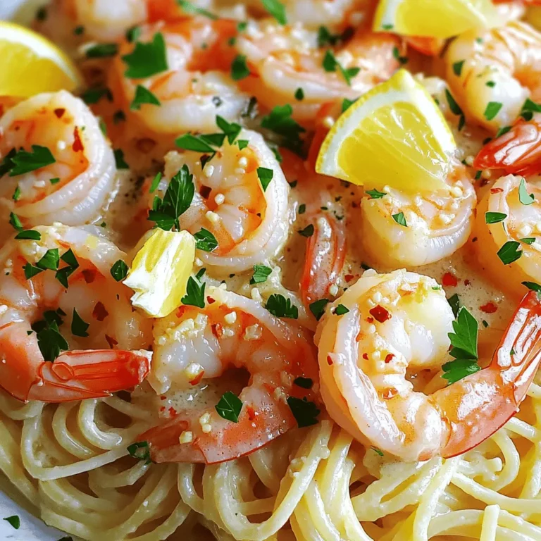 Cooking classic shrimp scampi is all about simple, fresh ingredients. Here's what you need: - 1 lb large shrimp, peeled and deveined - 4 tablespoons unsalted butter - 4 cloves garlic, minced - 1 lemon (zested and juiced) - 1 teaspoon crushed red pepper flakes (adjust for spice preference) - 1/2 cup chicken or vegetable broth - 1/2 cup fresh parsley, chopped - Salt and pepper to taste - 8 oz spaghetti or linguine, cooked according to package instructions These ingredients create a dish full of flavor and texture. The shrimp gives a nice, juicy bite. The butter and garlic create a rich sauce. Fresh lemon and parsley add brightness. You can adjust the heat with red pepper flakes. This dish is quick and perfect for a weeknight meal. For the full recipe, check out the details above. To start, you need to clean and devein the shrimp. First, rinse them under cold water. Remove the shell, leaving the tails on for a nice look. Use a small knife to make a shallow cut along the back. This cut will let you see the dark vein. Gently pull it out with the knife. Next, season the shrimp. A little salt and pepper go a long way. You can also sprinkle some lemon juice for extra flavor. This simple step makes the shrimp taste fresh and bright. Now, let’s cook! Heat a large skillet over medium heat and melt two tablespoons of butter. Once melted, add minced garlic and crushed red pepper flakes. Stir for one to two minutes. You want the garlic fragrant, but be careful not to burn it. Next, raise the heat to medium-high and add the shrimp. Cook for two to three minutes until they turn pink and opaque. When done, remove the shrimp and set them aside. In the same skillet, pour in the chicken or vegetable broth. This helps lift the tasty bits stuck to the pan. Let it simmer for a moment. Stir in the lemon juice and zest. Then, return the shrimp to the skillet. Cook for another one to two minutes to heat through. Finally, remove the skillet from the heat. Stir in the remaining two tablespoons of butter and chopped parsley. This gives the sauce a rich flavor and a lovely green color. While you cook the shrimp, prepare the spaghetti or linguine according to the package instructions. Drain the pasta but save a little pasta water. This water can help the sauce cling to the noodles. Now, toss the cooked pasta into the skillet with the shrimp and sauce. Mix well until the pasta is evenly coated. If the sauce seems too thick, add a splash of the reserved pasta water. Serve your shrimp scampi hot. Garnish with extra parsley and lemon wedges for a bright touch. Enjoy this easy and tasty meal! For the full recipe, check out the details above. Using fresh ingredients is key. Fresh shrimp brings a sweet taste that frozen shrimp lacks. Look for shrimp that smells clean and has a shiny look. Use fresh garlic and lemon too, for a bright flavor. To adjust the spiciness, play with the crushed red pepper flakes. Start with less if you prefer milder heat. You can always add more later, but you can't take it out once it's in! Cooking shrimp just right is crucial. Cook them for only 2-3 minutes. They should turn pink and opaque. If you cook them too long, they will be tough and rubbery. Keep an eye on the shrimp as they cook. When they curl up, they are almost done. Remove them from the heat right away to avoid overcooking. Presentation matters! Use a large bowl or plate to serve the shrimp scampi. Twirl the pasta for a nice, neat look. For garnishing, sprinkle fresh parsley on top. Add lemon wedges on the side for a pop of color. It makes the dish look fresh and inviting. You can find the full recipe for this tasty dish in the linked section. Enjoy your cooking adventure! {{image_2}} You can switch up the seafood in shrimp scampi. Try using scallops or clams instead of shrimp. Both options add unique flavors and textures. For a healthier twist, consider swapping pasta with zucchini noodles. Zucchini noodles are light and soak up the sauce nicely. This keeps the dish fresh and low-carb. To make the sauce richer, add cream. It gives the dish a smooth, creamy texture that many enjoy. You can also incorporate white wine into the recipe. A splash of white wine enhances the flavors and adds depth. Just let it simmer a bit to cook off the alcohol. These sauce modifications can elevate your shrimp scampi experience to a whole new level. For the full recipe and more tips, you can check out the Full Recipe. To keep your shrimp scampi fresh, place it in an airtight container. This helps prevent air from drying it out. You can store it in the fridge for up to three days. When reheating, I suggest using a skillet over low heat. This method warms it gently, keeping the shrimp tender. Stir in a splash of broth or water to add moisture. Avoid using the microwave, as it can make the shrimp tough. If you want to freeze shrimp scampi, use a freezer-safe container. Make sure to leave some space at the top for expansion. It can last up to three months in the freezer. When you're ready to eat, defrost it overnight in the fridge. For best results, reheat it in a skillet on low heat. This preserves the flavor and texture. Enjoy your shrimp scampi like it was freshly made! Making Classic Shrimp Scampi is quick! It takes about 10 minutes to prep. Cooking takes around 10 minutes too. In total, you can enjoy this dish in just 20 minutes. That’s fast for a gourmet meal! Yes, you can prepare some parts ahead. Cook the shrimp and sauce, then store them in the fridge. When you are ready to eat, just reheat and toss with fresh pasta. This way, you save time on busy nights! Pairing your shrimp scampi with tasty sides makes it shine! Here are some great options: - Garlic bread - Steamed broccoli - Caesar salad - A fresh green salad For drinks, a crisp white wine like Sauvignon Blanc works well. It balances the garlic and lemon flavors. Check out the Full Recipe for more ideas! In this blog post, we explored how to make classic shrimp scampi. We covered key ingredients, step-by-step cooking instructions, and helpful tips for great flavor. You learned how to adjust the spice level and plate your dish nicely. Variations and storage tips ensured you can enjoy the meal later. These methods can help you create a delicious shrimp scampi, perfect for any occasion. Cooking is fun, so don’t be afraid to experiment with flavors and ingredients! Enjoy your tasty meal!