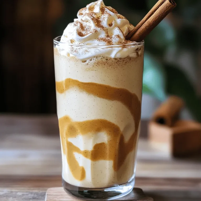 To make a tasty vanilla chai frappe, you need some key ingredients. Here is the list: - 2 cups brewed chai tea, cooled - 1 cup milk (dairy or non-dairy) - 1 cup vanilla ice cream or vanilla yogurt - 2 tablespoons honey or maple syrup - 1 teaspoon vanilla extract - 1/2 teaspoon ground cinnamon - 1/4 teaspoon ground ginger These ingredients work together to create a rich and creamy drink. The chai tea gives it warmth, while the vanilla adds sweetness. Garnishes can make your frappe look even better. Here are a couple of fun options: - Whipped cream for garnish - Cinnamon stick for garnish Using these can add a nice touch to your drink. The whipped cream makes it creamy, and the cinnamon stick adds flair. You can change the recipe to fit your tastes. Here are some ideas: - Use almond milk or oat milk for a dairy-free option. - Swap vanilla ice cream for vanilla yogurt for a lighter drink. - Adjust the sweetener by using agave syrup instead of honey. These variations help you customize your frappe. Feel free to experiment and make it your own! If you want more details on how to make this drink, check the Full Recipe. To make your Vanilla Chai Frappe, start by brewing chai tea. Use two cups of water and your favorite chai tea bags. Once brewed, let it cool completely. This step is key to a great flavor. Next, gather your ingredients. You need milk, vanilla ice cream or yogurt, honey or maple syrup, vanilla extract, ground cinnamon, and ground ginger. In a blender, add the cooled chai tea, one cup of milk, and one cup of vanilla ice cream or yogurt. Then, add two tablespoons of honey or maple syrup, one teaspoon of vanilla extract, half a teaspoon of ground cinnamon, and a quarter teaspoon of ground ginger. Blend all the ingredients on high speed. You want a smooth and frothy texture. Stop and taste the mixture. If you want it sweeter, add more honey or maple syrup. Blend again. Once blended, pour the frappe into glasses. Leave some space at the top for garnish. If you like, add whipped cream and a sprinkle of ground cinnamon. You can also add a cinnamon stick for a nice touch. To get the best blend, make sure all ingredients are cold. This keeps your frappe refreshing. If your blender is not powerful, blend in batches. This helps mix everything evenly. For a thicker frappe, use more ice cream. If you prefer a thinner drink, add a bit more milk. You can also switch up the spices. Try different amounts of cinnamon or ginger to suit your taste. Always be careful when using the blender. Keep hands away from the blades. After blending, unplug the machine before cleaning. For clean-up, rinse your blender right after use. This makes cleaning easier. Use warm, soapy water to wash the blender. If needed, let it soak for a while. Enjoy making your Vanilla Chai Frappe, and don’t forget to check the Full Recipe for all the details! You can easily adjust how sweet or spicy your Vanilla Chai Frappe tastes. If you love sweet drinks, add more honey or maple syrup. Start with the two tablespoons in the recipe. Blend and taste before adding more. If you want a spicier kick, try adding more ground cinnamon or ginger. A little goes a long way, so add just a pinch at a time. Choosing the right chai tea is key for a great frappe. Look for loose-leaf chai or high-quality tea bags. A strong and bold flavor will make your drink better. Check the label for spices like cardamom, cloves, and black pepper. These spices will enhance the taste. If you prefer a milder flavor, select a lighter blend. Serve your Vanilla Chai Frappe in tall glasses for a fun look. Top each glass with whipped cream for a treat. You can also sprinkle extra cinnamon on top. A cinnamon stick adds flair and aroma. For a cozy touch, pair your frappe with a cookie or a slice of cake. Enjoy it on a hot day or when you need a sweet pick-me-up! {{image_2}} You can easily make a dairy-free version of the Vanilla Chai Frappe. Just swap out regular milk for almond, oat, or coconut milk. Use non-dairy vanilla ice cream or yogurt to keep it vegan. This way, you can enjoy the same creamy texture and delicious taste without dairy. If you want a refreshing iced treat, try this easy twist. Just brew your chai tea and let it chill. Then, pour your cooled chai into a blender. Add ice cubes along with the other ingredients from the Full Recipe. Blend until smooth. You’ll have a nice, icy drink perfect for hot days. Want to spice up your Vanilla Chai Frappe? Here are some fun ideas: - Chocolate: Add a tablespoon of cocoa powder or chocolate syrup for a mocha twist. - Nutmeg: A pinch of nutmeg brings a warm, cozy flavor. - Coconut: Use coconut milk and top with shredded coconut for a tropical vibe. - Fruit: Blend in banana or berries for a fruity kick. These add-ins make your frappe unique and fun. Enjoy experimenting! To store leftover Vanilla Chai Frappe, pour it into a container. Seal it tightly. Keep it in the fridge for up to two days. Stir it well before drinking. You might notice it separates a bit. That’s normal! If you want to freeze your frappe, pour it into ice cube trays. This way, you can use it later in smoothies or other drinks. To thaw, place the cubes in the fridge overnight. You can also blend them directly into a new drink! Use glass jars or plastic containers for storage. They seal well and keep the frappe fresh. Make sure they are clean and dry before pouring in the drink. Avoid using metal containers, as they can affect the taste. I recommend using a strong, spiced chai tea. Look for blends with cinnamon, cardamom, and ginger. These spices bring out the best flavor in your vanilla chai frappe. You can also use loose leaf tea or tea bags. Just make sure it is brewed strong and cooled before using. Yes, you can prepare the vanilla chai frappe ahead of time. Simply blend all the ingredients, then store it in the fridge. However, the frappe will be best if served fresh. If you wait too long, it may lose its frothy texture. To make more servings, simply double or triple the ingredients. For example, use 4 cups of chai tea and 2 cups of milk. Always blend in batches if your blender is small. This way, you keep the texture smooth and tasty. You can find the Full Recipe for Vanilla Chai Frappe in the main article. It includes all the ingredients and steps needed to create this refreshing drink. In this blog post, we explored how to create a tasty vanilla chai frappe. We covered the key ingredients needed, from essential components to optional garnishes. I shared step-by-step instructions and tips for the perfect blend. Additionally, I highlighted variations, including dairy-free options, and offered advice on storage. As you prepare your frappe, remember to have fun and be creative. This drink can easily match your taste and style. Enjoy experimenting and sharing your delicious creations!