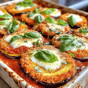- Eggplants: You need 2 medium eggplants. Slice them into 1/4-inch rounds. This helps them cook evenly. - Marinara Sauce: Use 2 cups of marinara sauce. You can make it fresh or use store-bought. It adds rich flavor. - Cheese Types: You will need 2 cups of shredded mozzarella cheese and 1 cup of grated Parmesan cheese. These cheeses melt well and create a creamy texture. - Breading Components: Gather 1 cup of all-purpose flour, 3 large eggs (beaten), and 2 cups of breadcrumbs. Italian-style breadcrumbs add great taste. - Seasonings and Garnish: Use 1 teaspoon of dried oregano and 1 teaspoon of garlic powder. These spices boost the flavor. For garnish, fresh basil leaves add color and freshness. Don’t forget olive oil for frying and salt and pepper for taste. With these ingredients, you will create a layered delight that is both tasty and satisfying. For the complete recipe, check the Full Recipe section. Preparing the Eggplant First, slice your eggplants into 1/4-inch rounds. Lay them on a clean towel. Sprinkle salt over the slices and let them sit for 30 minutes. This helps draw out moisture and bitterness. After 30 minutes, rinse the eggplants and pat them dry with a paper towel. This step is key for tasty eggplant. Setting Up a Breading Station Now, gather three bowls for breading. In the first bowl, add all-purpose flour. In the second bowl, beat three large eggs. In the third bowl, mix breadcrumbs with one teaspoon of dried oregano, one teaspoon of garlic powder, salt, and pepper. This setup speeds up the process and keeps things neat. Frying the Eggplant Heat olive oil in a large skillet over medium heat. Take each eggplant slice and dip it into the flour, shaking off excess. Next, dip it into the beaten eggs, then coat it well with the breadcrumb mix. Fry the breaded slices in batches until they turn golden brown and crisp. This should take about 3-4 minutes on each side. Once done, drain them on paper towels to remove extra oil. Assembling the Layers Grab a greased baking dish to start layering. Spread a thin layer of marinara sauce on the bottom. Place a third of the fried eggplant slices over the sauce. Add half of the marinara sauce on top, followed by a third of the mozzarella cheese and half of the Parmesan cheese. Repeat these layers. Finish with a final layer of eggplant, then top it off with the remaining marinara sauce and cheeses. Baking Directions Preheat your oven to 375°F (190°C). Cover the baking dish with foil and bake it for 25 minutes. After that, remove the foil and bake it for another 15-20 minutes. You want the cheese to be bubbly and golden brown. Resting Time Once the baking is done, let the Eggplant Parmesan rest for about 10 minutes. This helps it set and makes it easier to serve. Enjoy the delicious layers of flavor and texture! If you want the full recipe, check the [Full Recipe]. Drawing Out Moisture To make your eggplant perfect, start by drawing out moisture. Slice the eggplants into 1/4-inch rounds. Lay them on a clean towel and sprinkle salt over them. Let them sit for about 30 minutes. This step helps to reduce bitterness and makes them less soggy. After 30 minutes, rinse and pat them dry with a paper towel. This process is key for a great texture. Achieving Optimal Crispiness For a crispy texture, make sure to coat the eggplant well. First, dip each slice in flour, then in beaten eggs, and finally in breadcrumbs. Use Italian-style breadcrumbs for extra flavor. Fry them in hot olive oil until they are golden brown. Frying in batches helps keep the oil hot. This step ensures every piece of eggplant turns out crispy and delicious. Pairing with Side Dishes Eggplant Parmesan pairs well with many sides. A fresh green salad with a lemon vinaigrette adds brightness. Garlic bread brings a nice crunch and flavor. You can also serve it with pasta for a hearty meal. These sides complement the rich flavors of the dish. Presentation Ideas For a beautiful presentation, layer your Eggplant Parmesan in a clear dish. This way, people can see the colorful layers. Garnish with fresh basil leaves on top for a pop of color. You can also drizzle some extra marinara sauce around the plate. This makes it look elegant and inviting. Over-salting the Eggplant Be careful with salt when preparing eggplant. While salting helps draw out moisture, too much salt can ruin the dish. Always taste the eggplant after rinsing. Adjust the salt in your marinara sauce to balance flavors. This way, you avoid a salty dish. Incorrect Layering Order When assembling the layers, follow the right order. Start with marinara sauce, then eggplant, and then cheese. Repeat this pattern. If you mix up the layers, the dish may not cook evenly. Following the proper layering keeps everything in place and ensures a tasty meal. {{image_2}} Substitutes for Cheese You can use plant-based cheese. Look for nut-based or soy-based options. They melt well and add flavor. Nutritional yeast is a great choice too. It adds a cheesy taste without dairy. Egg Replacement Options If you want to skip eggs, try using flaxseed meal. Mix one tablespoon of flaxseed with three tablespoons of water. Let it sit for five minutes. This mix works well as a binder. Gluten-Free Breadcrumbs You can find gluten-free breadcrumbs at stores. They are made from rice or corn. They work just like regular breadcrumbs, giving you that nice crunch. Flour Options Instead of all-purpose flour, use almond flour or chickpea flour. Both options give a nutty flavor and work well in the recipe. Adding Vegetables Add layers of zucchini or spinach for more taste. They boost nutrition and add color to the dish. You can also mix in roasted red peppers for a sweet twist. Using Different Sauces Besides marinara, try pesto or a white sauce. Each sauce brings a new flavor. This keeps the dish fresh and exciting. You can even mix sauces for a unique taste. How do you store leftovers? After enjoying your Eggplant Parmesan, let it cool to room temperature. Place any leftovers in an airtight container. Store it in the fridge for up to three days. What are the best practices for reheating? To reheat, preheat your oven to 350°F (175°C). Place the Eggplant Parmesan in an oven-safe dish. Cover it with foil to keep it moist. Heat for about 20 minutes. Check if it’s warm all the way through before serving. How do you freeze Eggplant Parmesan? If you want to store it longer, freezing is a great option. First, let the dish cool completely. Cut it into portions if you prefer smaller servings. Wrap each piece tightly in plastic wrap. Then, place them in a freezer-safe container. It can last for up to three months in the freezer. What are the thawing and reheating instructions? When you’re ready to eat, move the Eggplant Parmesan to the fridge. Let it thaw overnight. Reheat it in the oven at 350°F (175°C) for about 25-30 minutes. Remove the foil halfway through to help the top crisp up. Enjoy your delicious dish again! For the complete recipe, check out the Full Recipe. How do you prevent eggplants from turning brown? To stop eggplants from browning, sprinkle salt on the slices. This draws out moisture. After 30 minutes, rinse and pat them dry. This method keeps them fresh and tasty. Can eggplant parmesan be made ahead of time? Yes, you can make eggplant parmesan ahead of time. Prepare it, then cover and chill it in the fridge. When ready to bake, just heat it in the oven. This saves time on busy days. What’s the best cheese to use for eggplant parmesan? The best cheese for eggplant parmesan is mozzarella. It melts well and adds creaminess. Parmesan adds a nice salty flavor. Using both gives a rich taste. Calories and serving size One serving of eggplant parmesan has about 300-400 calories. This depends on how much cheese and sauce you use. A serving size is usually one slice. Health benefits of eggplant Eggplant is low in calories and high in fiber. It helps with digestion and keeps you full. It also has antioxidants that may protect your heart. Eating eggplant adds nutrients to your meals. For more recipes, check out the Full Recipe for Layered Delight Eggplant Parmesan. In this post, we explored making eggplant Parmesan from start to finish. We covered ingredients, step-by-step instructions, and tips for success. You learned about variations for vegan and gluten-free options. I hope you feel confident to try this dish. Remember to avoid common mistakes and pair it well with sides. Enjoy your cooking and savor each bite of this tasty meal!