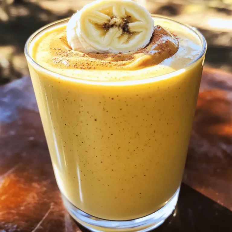 To make your Peanut Butter Banana Smoothie, gather these simple ingredients: - 2 ripe bananas, frozen - 2 tablespoons natural peanut butter - 1 cup unsweetened almond milk (or milk of choice) - 1 tablespoon honey or maple syrup (optional for sweetness) - ½ teaspoon vanilla extract - A pinch of cinnamon - Ice cubes (optional, for thickness) These ingredients blend together to create a creamy and rich smoothie that is full of flavor. You can tweak this recipe to suit your taste. Here are some fun options: - Add a scoop of protein powder for a boost. - Toss in a handful of spinach for extra nutrients. - Use different nut butters like almond or cashew. - Mix in berries for a fruity twist. These options let you put your spin on the classic recipe. Each serving of this smoothie is not only tasty but also healthy. Here’s a rough breakdown: - Calories: 300 - Protein: 8g - Carbohydrates: 45g - Fat: 10g - Fiber: 5g This smoothie packs a nutritious punch, making it a great snack or meal replacement. It’s filling and gives you energy for your day. To make this peanut butter banana smoothie, start by gathering your ingredients. You will need: - 2 ripe bananas, frozen - 2 tablespoons natural peanut butter - 1 cup unsweetened almond milk (or milk of choice) - 1 tablespoon honey or maple syrup (optional for sweetness) - ½ teaspoon vanilla extract - A pinch of cinnamon - Ice cubes (optional, for thickness) First, place the frozen bananas and peanut butter in a blender. Next, pour in the almond milk. If you like it sweeter, add honey or maple syrup. Then, include the vanilla extract and a pinch of cinnamon. If you want a thicker smoothie, toss in some ice cubes. Blend on high until the mixture is smooth and creamy. If needed, stop and scrape down the sides of the blender to mix everything well. This helps ensure all the ingredients blend evenly. Taste the smoothie. If you want it sweeter, add more honey or syrup. Blend again for a few seconds. Once your smoothie is fully blended, pour it into clear glasses. This shows off the rich, creamy texture. For a fun touch, drizzle a bit of peanut butter on top. You can also add a slice of banana or a sprinkle of cinnamon as a garnish. Enjoy this nutty banana bliss smoothie right after making it for the best flavor! For the full recipe, check out the Nutty Banana Bliss Smoothie. To get a smooth and creamy blend, use frozen bananas. They add coldness and thickness. Start with ripe bananas and freeze them overnight. If your smoothie is too thick, add more almond milk. Blend again until it reaches your desired texture. When using frozen bananas, peel them first. Cut them into small pieces for easier blending. Store the frozen bananas in a zip-top bag. This keeps them fresh and prevents freezer burn. Use them within a month for the best taste. You can add fun flavors to your smoothie. A scoop of cocoa powder gives a chocolate twist. Try adding spinach for extra nutrients without changing the taste. You can also mix in chia seeds for added fiber. A dash of nutmeg can also spice things up! For the full recipe, check out my Nutty Banana Bliss Smoothie. {{image_2}} To make this smoothie vegan, you only need to swap out the milk. Instead of regular milk or yogurt, use plant-based milk like almond or oat. You can also choose a vegan sweetener, such as agave syrup, instead of honey. This way, you keep the creamy texture and rich flavor without animal products. Want to boost the protein? Add a scoop of your favorite protein powder. You can also mix in Greek yogurt for more creaminess and protein. For a nutty twist, consider adding seeds like chia or hemp. These options enhance the smoothie and keep you full longer. While banana and peanut butter shine together, feel free to mix in other fruits. Berries like strawberries or blueberries add a nice tartness. You might try mango or spinach for a different twist. Each fruit brings a unique flavor and makes your smoothie fun and fresh. For more details, refer to the Full Recipe. If you have leftover smoothie, pour it into a glass or a jar. Seal it tightly with a lid. Store it in the fridge for up to 24 hours. When you are ready to drink it, give it a good shake. This will mix the ingredients well again. The smoothie might separate after sitting, but that's normal. You can also freeze your smoothie for later. Pour it into an ice cube tray or silicone molds. This makes it easy to use later. Once frozen, pop the cubes into a freezer bag. You can keep them for up to three months. When you want a quick snack, blend the cubes with a little milk or water. Glass jars work well for storing smoothies. They are easy to clean and do not hold odors. BPA-free plastic containers are a good choice too. Make sure they have a tight seal. This keeps your smoothie fresh and tasty. Avoid using metal containers, as they can affect the flavor. For freezing, use freezer-safe bags or silicone molds. They help save space and are easy to store. Try these storage tips to enjoy your peanut butter banana smoothie later! You can find the full recipe above to make this delicious drink again. Yes, you can use regular milk. Whole milk or skim milk works well. Each type gives a different taste and creaminess. If you want a nutty flavor, almond milk is great. You can also try oat milk or soy milk for a dairy-free option. To make your smoothie sweeter, add honey or maple syrup. Start with one tablespoon. You can add more if you like it sweeter. You can also use ripe bananas for natural sweetness. Lastly, try adding a few dates for a richer flavor. Yes, it can be healthy! This smoothie has good fats, protein, and fiber. Bananas give you potassium and vitamins too. Just watch the portion sizes. If you add too much sweetener, it can have extra sugar. Enjoying this smoothie daily can be part of a balanced diet. For the full recipe, check out Nutty Banana Bliss Smoothie. This blog post covered the key elements of making a great smoothie. We explored ingredients, preparation steps, and ways to customize your drink. You learned tips for the perfect texture and flavorful options. We discussed storage methods to keep your smoothie fresh and answered common questions. With this knowledge, you can create your own delicious and healthy smoothies. Experiment with flavors and enjoy every sip. Smoothies can be fun, tasty, and good for you! Now it’s time to blend your way to a better snack.