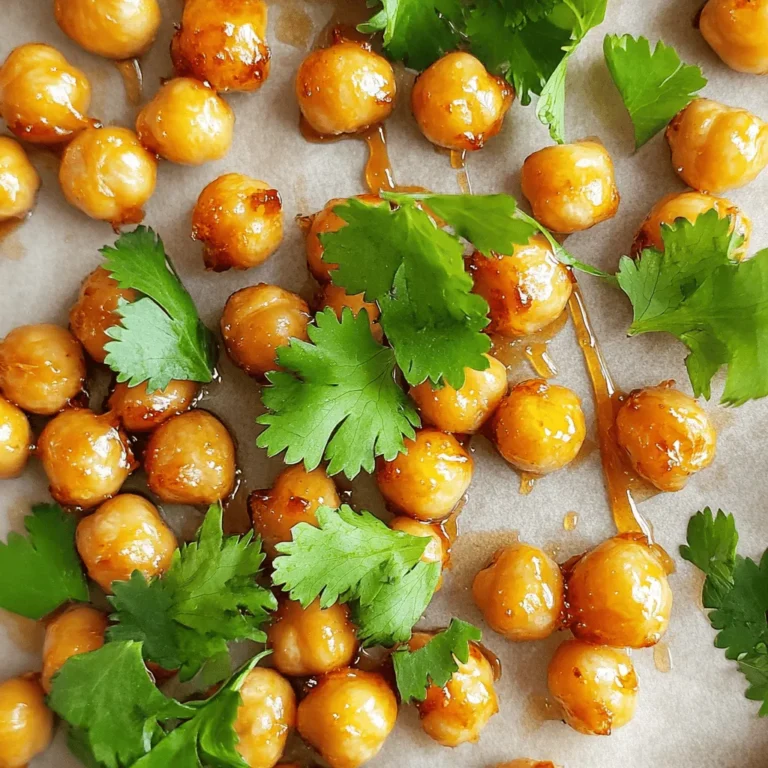 - 1 can (15 oz) chickpeas, drained and rinsed - 2 tablespoons olive oil - 1 tablespoon Sriracha sauce - 2 tablespoons honey Chickpeas are the heart of this snack. They give crunch and protein. Sriracha sauce adds heat and flavor. Honey brings sweetness to balance the spice. Together, they create a tasty mix. - 1 teaspoon garlic powder - 1 teaspoon smoked paprika - Salt to taste Garlic powder adds depth. Smoked paprika gives a nice, smoky flavor. Salt enhances all the tastes. Each seasoning plays a key role in making this snack special. - Fresh cilantro for garnish (optional) Fresh cilantro adds a burst of color and flavor. It is not a must, but it makes the dish look fresh and bright. You can skip it or use it based on your taste. You can find the [Full Recipe] to make this delicious snack. First, preheat your oven to 400°F (200°C). This step is key for crispy chickpeas. Next, line a baking sheet with parchment paper. This makes for easy clean-up and helps the chickpeas roast evenly. Open the can of chickpeas and drain them well. Rinse them under cold water to remove excess sodium. Then, spread them on a clean kitchen towel. Pat them dry gently to soak up any moisture. This helps them get nice and crunchy. In a mixing bowl, combine 2 tablespoons of olive oil, 1 tablespoon of Sriracha sauce, and 2 tablespoons of honey. Add in 1 teaspoon of garlic powder, 1 teaspoon of smoked paprika, and a pinch of salt. Stir until it's smooth. Now, toss the dried chickpeas into the bowl. Mix well until all the chickpeas are coated evenly in the sauce. Spread the coated chickpeas out in a single layer on your prepared baking sheet. This allows them to roast evenly. Place them in the oven and roast for 25-30 minutes. Halfway through, shake the baking sheet to ensure they cook evenly. You want them golden brown and crispy. Once they are done, take them out of the oven. Let them cool for a few minutes. They will continue to crisp up as they cool. If you like, garnish with fresh cilantro for a pop of color and flavor. Serve them warm or at room temperature for a delightful snack. You can find the full recipe above. To get crispy chickpeas, you must dry them well. After rinsing, spread them on a towel. Pat them gently until they feel dry. This step is key for crunch. Adjust your cooking time if your oven runs hot or cool. Check them often as they roast. You want them golden brown and crunchy, not burnt. Feel free to experiment with spices. Add cumin for warmth or chili powder for more heat. You can mix in onion powder for depth. You can also adjust sweetness and heat to your taste. If you like it sweeter, add more honey. For extra spice, increase the Sriracha. Taste as you go for the best results. Pair these chickpeas with dips like hummus or guacamole. They also work well with a cool drink. You can use them as a snack or add them to salads. They make a great topping on soups for extra crunch. For the full recipe, check out the cooking steps above. {{image_2}} You can change the heat in your Sriracha honey roasted chickpeas. If you want less heat, try using a milder hot sauce. Sweet chili sauce can also add a nice touch. If you crave more spice, add cayenne pepper or chili flakes. Adjust the amount to fit your taste. For a different sweetness, use maple syrup or agave syrup instead of honey. Both options give a nice flavor. If you want to cut down on sugar, try using stevia or monk fruit sweetener. These sugar alternatives can make your snack healthier without losing taste. If you have dietary restrictions, you can still enjoy this snack. Swap honey for agave syrup to make it vegan. You can also try different legumes like black beans or lentils. This way, you can enjoy crispy bites while sticking to your dietary needs. You can store Sriracha honey roasted chickpeas at room temperature. Use an airtight container to keep them fresh. If you live in a very humid area, put them in the fridge. This helps them last longer. Just remember, they might lose some crispiness in the fridge. For the best taste, eat the chickpeas within a week. Keep an eye out for signs of spoilage. If they smell off or have a soft texture, it’s time to toss them. Freshness is key for that crunchy bite you love. To enjoy their crunch again, use an oven to reheat. Set it to 350°F (175°C) and warm them for about 10 minutes. This method keeps them crispy. If you use a microwave, they may turn soft. So, the oven is best for reheating. Enjoy every bite of your tasty snack! Yes, you can use frozen chickpeas. First, thaw them completely. Then, drain and rinse them well. Pat them dry to remove moisture. This helps them crisp up nicely when roasted. You can serve these chickpeas as a snack or a side dish. They pair well with dips like hummus or guacamole. You can also add them to salads for crunch or on top of grain bowls for extra flavor. This recipe is already gluten-free! Just make sure the Sriracha sauce you use does not have added gluten. Always check labels if you have gluten concerns. Yes, you can prep the chickpeas ahead of time. Rinse and dry them, then store them in an airtight container in the fridge. Mix the sauce and keep it separate until you are ready to roast. The chickpeas are done when they are golden brown and crispy. They should feel firm and crunchy when you bite into them. If they feel soft, roast them a bit longer. Enjoy the satisfying crunch! In this post, we explored the tasty world of Sriracha Honey Roasted Chickpeas. You learned about key ingredients like chickpeas, sriracha, and honey. We covered step-by-step instructions for making this snack, plus tips for the best texture. Remember, you can switch ingredients for your taste. These crunchy bites make a great snack or meal side. Enjoy your cooking, and don’t hesitate to try new flavors!