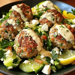 - 1 pound ground turkey - 1/2 cup whole wheat breadcrumbs - 1/4 cup grated Parmesan cheese - 1/4 cup fresh parsley, finely chopped - 1/4 cup red onion, finely chopped - 2 cloves garlic, minced - 1 tablespoon dried oregano - 1 teaspoon salt - 1/2 teaspoon black pepper - 1/4 cup crumbled feta cheese - 1 large egg - 1 tablespoon olive oil (for cooking) - Extra feta cheese - Sautéed red onion and parsley When I make these Greek turkey meatballs, I always start with fresh ingredients. Ground turkey keeps the meatballs light and healthy. Whole wheat breadcrumbs add a nice texture. I love using grated Parmesan cheese for a salty bite. The fresh parsley and red onion brighten the dish. Garlic is a must; it adds rich flavor. For the seasonings, dried oregano brings that classic Greek taste. Salt and black pepper balance everything out. Feta cheese adds creaminess and tang. The egg helps bind the meatballs. I always use olive oil for cooking; it adds depth and richness. Sometimes, I like to garnish my meatballs with extra feta and sautéed onions. It looks great and tastes even better. Explore the Full Recipe for all the steps to make these delicious meatballs! - Preheat the oven to 400°F (200°C). - Prepare the baking sheet with parchment paper. - In a large bowl, combine ground turkey, breadcrumbs, Parmesan cheese, parsley, red onion, minced garlic, oregano, salt, and pepper. - Add the crumbled feta cheese and the egg to the mixture. Mix gently without overmixing. - Shape the mixture into 1.5-inch meatballs. - Place the meatballs on the prepared baking sheet. - Bake for 20-25 minutes until cooked through and lightly browned. I love how easy and fun this recipe is. The steps are simple, making it perfect for anyone. You don’t need fancy tools—just your hands and a baking sheet. For more detailed cooking instructions, check the Full Recipe. Enjoy the cooking and the great taste of these Greek turkey meatballs! To make sure your meatballs turn out great, avoid overmixing. When you mix the ingredients, do it gently. Use your hands and combine until just mixed. Overmixing can make them tough. For even cooking, make all meatballs the same size. Aim for about 1.5 inches. This way, they will cook at the same rate. Place them on a baking sheet with space in between. This helps hot air circulate and cook them evenly. To amp up the flavor, try adding spices like cumin or paprika. Fresh herbs like dill or mint can give a nice twist. These will make your meatballs pop with flavor. You can also add lemon zest for a bright taste. A splash of lemon juice before serving can enhance the Greek flavor. These tweaks will make your Greek turkey meatballs even more special. For a nice presentation, serve the meatballs on a bed of Greek salad. Drizzle with lemon-tahini sauce for extra flair. Garnish with more parsley and feta cheese for color. Consider pairing them with sides like rice or pita bread. Roasted vegetables also work well. These options will make your meal balanced and delicious. For the full recipe, check out the Mediterranean Delight: Greek Turkey Meatballs. {{image_2}} You can change ingredients to suit your taste. If you want, use lean beef or chicken instead of turkey. Both options still taste great and keep the dish flavorful. You can also swap out the feta cheese for goat cheese. Goat cheese adds a tangy twist, making your meatballs unique. If you need gluten-free options, use gluten-free breadcrumbs instead of regular ones. These can be found in most grocery stores. You can also add ground oats for a similar texture. Make sure to check all other ingredients for gluten. This way, everyone can enjoy the dish. You can cook meatballs in different ways. For a crispy finish, try using an air fryer. Set it to 375°F (190°C) and cook for about 15 minutes, flipping halfway through. This method gives you a nice crunch. If you prefer the stovetop, heat some olive oil in a pan. Cook the meatballs over medium heat for about 10 minutes, turning often. This will give them a lovely golden color. If you want to see the full recipe, check out the Mediterranean Delight: Greek Turkey Meatballs. After you make Greek turkey meatballs, store any leftovers in the fridge. Place them in an airtight container. This keeps them fresh and tasty. The best time to eat them is within 3 to 4 days. Always check for any signs of spoilage before eating. If they smell off or look strange, toss them out. You can freeze cooked meatballs for later use. First, let them cool completely. Then, place them in a single layer on a baking sheet. Freeze them for about 1 hour. After they are firm, transfer them to a freezer-safe bag. Squeeze out as much air as possible. They can stay frozen for up to 3 months. To enjoy them again, thaw them overnight in the fridge. Reheat in the oven or on the stove until hot. Greek turkey meatballs are great for meal prep. You can make a big batch and use them in different meals. Try adding them to a salad with fresh veggies. Or, pair them with whole wheat pasta and a light sauce. You can also serve them in a pita with tzatziki for a quick lunch. The options are endless and tasty! Check out the Full Recipe for more ideas. You can tell if the meatballs are done in a couple of ways. First, look for a nice brown color on the outside. Second, check the internal temperature. It should reach 165°F (74°C). A meat thermometer is a great tool for this. If you don’t have one, cut a meatball in half. The inside should no longer be pink. Yes, you can make Greek turkey meatballs ahead of time. Simply prepare the meatballs as directed. You can store them in the fridge for up to 24 hours before cooking. For longer storage, freeze them. Place raw meatballs on a baking sheet to freeze them first. Once frozen, you can move them to a bag. They will last for up to three months. Greek turkey meatballs pair well with many sides. Here are some tasty options: - Greek salad with cucumbers and tomatoes - Rice pilaf with herbs - Pita bread with tzatziki sauce - Roasted vegetables like zucchini and bell peppers Each side adds a fresh flavor to your meal and enhances the overall taste. Turkey is a great protein source. It is low in fat and high in protein. This makes it a healthy choice for meatballs. One serving of turkey meatballs can provide about 25 grams of protein. Turkey also has vitamins like B6 and niacin. These help with energy and support the immune system. Plus, using ground turkey can help lower calories compared to beef. For a complete guide, check the Full Recipe for more insights! These Greek turkey meatballs combine flavor and health in every bite. We explored the key ingredients, from ground turkey to feta cheese, and went through steps to make them perfect. I shared tips for adding flavor and variations if you want to switch things up. Proper storage keeps these meatballs fresh for later. Now, you can create a tasty dish that fits your diet and impresses your guests. Enjoy making these meatballs as a fun and healthy meal option!