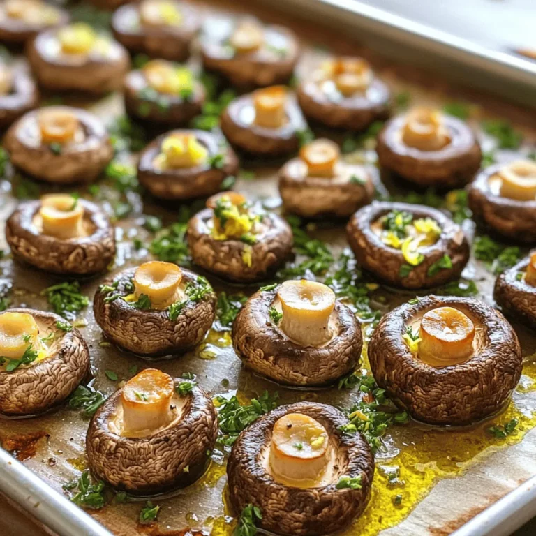 To make Garlic Butter Roasted Mushrooms, you need: - 1 pound of assorted mushrooms (cremini, shiitake, and button), cleaned and halved - 4 tablespoons unsalted butter - 4 cloves garlic, minced - 2 tablespoons fresh parsley, chopped - 1 teaspoon fresh thyme leaves - 1 teaspoon sea salt - ½ teaspoon black pepper - Zest of 1 lemon These ingredients create a rich taste. The butter adds creaminess. The garlic brings a wonderful aroma. Fresh herbs give a burst of color and flavor. You can swap some ingredients if needed. Use olive oil instead of butter for a dairy-free option. You can also try different mushrooms like portobello or oyster. If you don’t have fresh herbs, dried herbs work too. Just remember to use less. When choosing mushrooms, look for ones that are firm and smooth. Avoid any that are slimy or have dark spots. Fresh mushrooms should smell earthy and pleasant. You can find good quality mushrooms at local markets or grocery stores. Always check the date on the package for freshness. This recipe is simple and rewarding. You can find the full recipe to guide you through the cooking process. Enjoy the joy of cooking with fresh ingredients! To start, gather your ingredients. You will need: - 1 pound of assorted mushrooms (cremini, shiitake, and button), cleaned and halved - 4 tablespoons unsalted butter - 4 cloves garlic, minced - 2 tablespoons fresh parsley, chopped - 1 teaspoon fresh thyme leaves - 1 teaspoon sea salt - ½ teaspoon black pepper - Zest of 1 lemon Next, preheat your oven to 425°F (220°C). This ensures even cooking. While the oven heats, melt the butter. You can use a microwave or stovetop. Be careful not to let it bubble too much. Once melted, add the garlic, sea salt, black pepper, thyme, and lemon zest. Mix well to combine the flavors. Now, toss in the halved mushrooms. Make sure they get coated in the garlic butter mixture. This step is key for flavor. Spread the mushrooms out on a lined baking sheet. They should be in a single layer. This helps them roast nicely. If they are too close, they can steam instead of roast. Place them in the preheated oven and set a timer for 15 to 20 minutes. Halfway through, take them out and stir. This helps them cook evenly. You want them to turn golden brown and become tender. To get that perfect roast, keep an eye on your mushrooms. Every oven is a bit different. If they look done before the timer goes off, take them out. When they are golden and tender, remove them from the oven. Sprinkle with fresh parsley for a pop of color and flavor. Toss gently to mix. Serve these garlic butter roasted mushrooms warm. They make a great side dish or appetizer. For the full recipe, check the earlier section. Enjoy your cooking! One common mistake is overcrowding the baking sheet. If you pile the mushrooms on top of each other, they will steam instead of roast. This step is key for achieving that nice golden color. Another mistake is not using enough butter. The rich flavor of garlic butter makes the mushrooms shine. Lastly, don’t skip the fresh herbs. They add a depth of flavor that dried herbs can't match. To deepen the taste, add a splash of soy sauce or balsamic vinegar. These ingredients bring a savory umami kick. You might also try mixing in some grated cheese, like Parmesan or feta, for extra creaminess. Don’t forget about citrus! A squeeze of lemon juice before serving brightens the dish and enhances the garlic flavor. For the best texture, choose a mix of mushrooms. Cremini, shiitake, and button mushrooms offer a delightful variety. Make sure to cut them into even pieces to ensure uniform cooking. Roasting at a high temperature helps them caramelize. Stir halfway through to promote even browning. This step ensures every bite is tender and flavorful. For a little crunch, let them roast a bit longer, just watch closely to avoid burning. {{image_2}} You can change the taste by adding herbs. Fresh herbs like basil or oregano work well. You can also try rosemary for a woodsy flavor. Just chop them up and mix them in with the garlic butter. Mixing in cheese or spices can take your mushrooms up a notch. Grated Parmesan adds a salty kick. If you like heat, sprinkle in some red pepper flakes. You can also add a dash of smoked paprika for a unique taste. You don’t have to roast these mushrooms in the oven. Grilling them gives a smoky flavor. Just toss the mushrooms in garlic butter and place them in a grill basket. Sautéing is another quick option. Heat a pan, add the butter and mushrooms, and cook until soft. Each method offers a new twist on this tasty side dish. Explore the Full Recipe for more details! To store leftover Garlic Butter Roasted Mushrooms, let them cool first. Place them in an airtight container. Store in the fridge for up to three days. Make sure to keep them sealed to prevent drying out. You can freeze these mushrooms if you want to save them for later. Allow them to cool completely. Then, place them in a freezer-safe bag or container. Remove as much air as possible before sealing. They will keep well for up to two months. When ready to use, thaw them in the fridge overnight. Reheating garlic butter roasted mushrooms is easy. You can use the oven or stovetop. If using the oven, preheat to 350°F (175°C). Spread the mushrooms on a baking tray. Heat for 10-15 minutes until warm. If using a stovetop, add them to a skillet over medium heat. Stir gently until they are heated through. Enjoy them warm for the best taste. For the full recipe, refer back to the main section. Yes, you can make Garlic Butter Roasted Mushrooms ahead of time. Cook them fully and let them cool. After cooling, place them in an airtight container. Store in the fridge for up to three days. When you are ready to serve, reheat them in the oven. This helps to bring back their flavor and texture. The best mushrooms for this recipe are cremini, shiitake, and button mushrooms. Cremini mushrooms have a deep flavor. Shiitake mushrooms add a rich and earthy taste. Button mushrooms are mild and tender. Using a mix of these mushrooms gives a great variety in flavor and texture. To make Garlic Butter Roasted Mushrooms vegan, swap the butter for plant-based butter or olive oil. The rest of the recipe stays the same. You still get a rich and tasty dish without animal products. The garlic and herbs will still shine through. Garlic Butter Roasted Mushrooms pair well with many dishes. They are great with grilled meats like steak or chicken. Serve them alongside a fresh salad or pasta dish. You can also add them to grain bowls for a boost of flavor. They enhance any meal with their savory taste. For the full recipe, check out the section above. This blog post covered key elements to make Garlic Butter Roasted Mushrooms. We explored the best ingredients, easy steps to prepare, and cooking tips. You learned to avoid common mistakes and enhance flavor. We even discussed fun variations and proper storage methods. In closing, cooking should be simple and enjoyable. Experiment with these tips. You’ll create tasty mushrooms your friends and family will love!