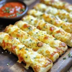 To make Cheesy Garlic Breadsticks, you need the following ingredients: - 1 cup warm water (110°F to 115°F) - 2 ¼ teaspoons (1 packet) active dry yeast - 1 tablespoon sugar - 2 ½ cups all-purpose flour - 1 teaspoon salt - 2 tablespoons olive oil - 4 tablespoons unsalted butter, melted - 3 cloves garlic, minced - 1 teaspoon dried oregano - 1 teaspoon garlic powder - 1 ½ cups shredded mozzarella cheese - ¼ cup grated Parmesan cheese - Fresh parsley, chopped (for garnish) Understanding how to convert measurements helps in baking. Here are some simple conversions: - 1 cup of water = 240 grams - 1 tablespoon of sugar = 12.5 grams - 1 cup of all-purpose flour = 120 grams - 1 teaspoon of salt = 5.7 grams - 1 cup of shredded mozzarella = 113 grams - 1 cup of grated Parmesan = 100 grams These conversions make it easier to scale your recipes. You may not have all the ingredients. Here are some easy swaps: - Active dry yeast: Use instant yeast in the same amount. - All-purpose flour: Substitute with whole wheat flour or gluten-free flour. - Olive oil: Use melted coconut oil or any neutral oil. - Unsalted butter: Use margarine or vegan butter for a dairy-free option. - Mozzarella cheese: Try cheddar or provolone for a different flavor. - Garlic: Use garlic powder in place of fresh garlic if needed. These substitutions ensure you can still make delicious Cheesy Garlic Breadsticks even with limited ingredients. For the full recipe, refer back to the main instructions. To start, combine 1 cup of warm water, 2 ¼ teaspoons of active dry yeast, and 1 tablespoon of sugar in a small bowl. Wait for 5 to 10 minutes until it foams. This shows the yeast is alive. In a larger bowl, mix 2 ½ cups of all-purpose flour and 1 teaspoon of salt. Make a well in the center and pour in the yeast mixture and 2 tablespoons of olive oil. Stir everything together until it forms a dough. Knead the dough on a floured surface for 5 to 7 minutes. It should feel smooth and elastic. Place the dough in a greased bowl, cover it with a cloth, and let it rise in a warm area for about 1 hour. You want it to double in size. For the best rise, keep it away from drafts and cover it well. Once the dough has risen, punch it down to release air. Roll it out into a rectangle about ½ inch thick. Place this on a baking sheet lined with parchment paper. Mix 4 tablespoons of melted butter, 3 cloves of minced garlic, 1 teaspoon of dried oregano, and 1 teaspoon of garlic powder in a bowl. Brush this mixture over the dough. Then, sprinkle 1 ½ cups of shredded mozzarella and ¼ cup of grated Parmesan cheese evenly on top. Use a pizza cutter to slice the dough into sticks, but don’t cut all the way through. Preheat your oven to 425°F (220°C) and bake for 12 to 15 minutes until golden brown. The cheese should be bubbly. Once baked, sprinkle fresh parsley on top and let it cool for a minute before serving. Enjoy your cheesy garlic breadsticks! If you want the full recipe, check out the details above. To get that perfect cheese pull, use high-quality mozzarella. Shredded cheese melts best when it's fresh. Make sure to sprinkle the cheese evenly on the dough. This helps it melt nicely. When you pull apart the breadsticks, the cheese should stretch beautifully. Also, bake them until they are golden brown. This gives you a crispy outside and gooey inside. One common mistake is not letting the dough rise enough. The dough needs time to grow. If you rush this step, your breadsticks may turn out dense. Another mistake is using too much flour when rolling out the dough. This can make your breadsticks dry. Use just enough flour to keep the dough from sticking. Lastly, don't skip the garlic butter mix. It adds a ton of flavor. For extra flavor, try adding fresh herbs like basil or thyme. These can give your breadsticks a fresh taste. You can also play with spices like crushed red pepper for a kick. If you want a cheesy boost, mix in some grated Parmesan with the mozzarella. This gives a rich flavor and a nice texture. Lastly, serve your breadsticks with marinara sauce for dipping. This adds even more taste and makes them fun to eat. Check out the Full Recipe for all the details! {{image_2}} You can mix different cheeses to create a unique flavor. Besides mozzarella, try provolone for a sharp touch. Cheddar adds a rich creaminess. For a bold taste, incorporate gouda or fontina. These cheeses melt well and enhance the breadsticks' texture. Mixing cheeses allows you to adjust flavors based on your mood or pantry. Don't limit yourself to the basic seasonings. You can add red pepper flakes for heat. A sprinkle of Italian seasoning brings out great flavors. Try fresh basil or thyme for an earthy kick. For a twist, use smoked paprika or even taco seasoning. Each option can change your breadsticks from simple to gourmet. If you need a gluten-free choice, use a gluten-free flour blend. Many blends work well for this recipe. Just ensure you follow the package instructions for the best results. You can also add a bit of xanthan gum for better texture. This way, everyone can enjoy cheesy garlic breadsticks. For a full recipe, check the Cheesy Garlic Breadsticks recipe. To keep your leftover breadsticks fresh, first let them cool down. Wrap each stick in plastic wrap or aluminum foil. You can also put them in an airtight container. Store them at room temperature for up to two days. For longer storage, place them in the fridge. They will last for about a week in the fridge. When you want to enjoy your leftover breadsticks, reheating is simple. Preheat your oven to 350°F (175°C). Unwrap the breadsticks and place them on a baking sheet. Heat them for about 5-7 minutes. This method keeps breadsticks crispy. You can also use a microwave. However, this may make them a bit soft. Heat them for 15-20 seconds, checking often. If you want to store breadsticks for later, freezing is great. Wrap each breadstick tightly in plastic wrap. Then, place them in a freezer bag or airtight container. They can stay in the freezer for about three months. When you are ready to eat them, take them out and thaw overnight in the fridge. For quick thawing, leave them at room temperature for 1-2 hours. Reheat as mentioned above for the best taste. Enjoy your cheesy garlic breadsticks anytime! Cheesy garlic breadsticks stay fresh for about 2 to 3 days. Keep them in an airtight container at room temperature. If stored properly, you can also freeze them. They last up to a month in the freezer. Just let them cool completely before wrapping them up. To enjoy later, thaw them overnight in the fridge. Yes, you can make the dough ahead of time. After you knead the dough, let it rise for about an hour. Then, punch it down and wrap it tightly in plastic wrap. Place it in the fridge for up to 24 hours. When you're ready, take it out and let it come to room temperature before rolling it out. Cheesy garlic breadsticks pair well with many dishes. Here are some tasty options: - Marinara sauce for dipping - A fresh garden salad - Spaghetti or pasta dishes - Soup, like tomato or minestrone - Grilled vegetables for a healthy side These options make your meal more colorful and fun. Enjoy your cheesy garlic breadsticks with any of these delicious sides! This blog post covered how to make tasty cheesy garlic breadsticks. We shared a clear list of ingredients and helpful measurements. I provided step-by-step instructions for making, rising, and baking the dough. You also learned tips for perfect cheese pulls and common mistakes to avoid. Try out the variations for fun flavors! Store extras well and reheat them perfectly. Remember, cheesy garlic breadsticks are great for sharing or enjoying alone. Now, you're ready to make delicious treats that everyone will love. Get cooking!