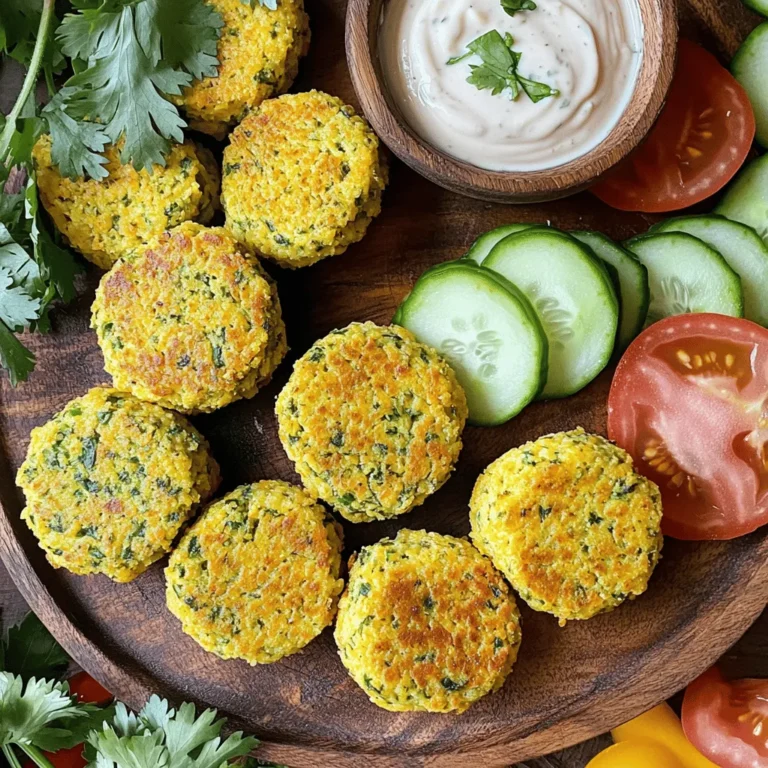 - 1 can (15 oz) chickpeas, drained and rinsed - 1/4 cup fresh parsley, chopped - 1/4 cup fresh cilantro, chopped - 1/2 small onion, roughly chopped - 2 cloves garlic, minced - 1 tsp ground cumin - 1 tsp ground coriander - 1/2 tsp baking powder - 1/4 cup all-purpose flour (or chickpea flour for gluten-free) - Salt and pepper to taste - 3 tablespoons olive oil - Optional: tahini sauce for serving Gathering your ingredients is the first step to making easy baked falafel. Chickpeas are the base of this dish. They provide protein and fiber. Fresh parsley and cilantro add bright flavor. The onion and garlic bring warmth and depth. Ground cumin and coriander give that classic falafel taste. Baking powder helps the falafel puff up a bit. Flour binds everything together. You can use all-purpose flour or chickpea flour if you want a gluten-free option. Don't forget to season with salt and pepper. This is key to enhancing the flavors. Finally, olive oil gives that crispy texture when baking. If you like, serve your falafel with tahini sauce for a creamy dip. Follow this full recipe to make sure you get it just right. - Preheat your oven to 375°F (190°C). Line a baking sheet with parchment paper. - In a food processor, combine the chickpeas, parsley, cilantro, onion, and garlic. Pulse it a few times until mixed, but keep some texture. - Add the cumin, coriander, baking powder, flour, salt, and pepper to the food processor. Pulse until just mixed. Scrape the sides as needed. The mix should hold but feel slightly crumbly. - Shape the mixture into small balls, about the size of a golf ball. Place them on the baking sheet. Gently flatten them with your hand. - Drizzle the falafel with olive oil. This helps them crisp up while baking. - Bake for 25-30 minutes, flipping halfway through. They should turn golden brown and feel crispy. - Let them cool slightly before serving. Enjoy your crunchy and flavorful baked falafel! For the complete details, check the Full Recipe. To get the best texture for your falafel, avoid overprocessing the mixture. When you blend the chickpeas and herbs, pulse it gently. You want a coarse blend, not a smooth paste. This keeps it light and fluffy. Also, determine the perfect falafel size. Aim for small balls about the size of a golf ball. This size helps them cook evenly and stay crispy. When you shape them, ensure they are not too compact. They need some air to become crunchy. You can enhance the flavor by experimenting with spices. In addition to cumin and coriander, try adding smoked paprika or cayenne pepper. These spices can kick up the taste and make your falafel stand out. Incorporate additional herbs for more depth. Fresh dill or mint adds a nice twist. Just chop them fine and mix them in. This will brighten the flavor and make your dish even more delightful. For the full recipe, check out the complete guide to making crispy baked falafel. {{image_2}} You can easily adapt baked falafel to fit different diets. For a gluten-free option, swap out the all-purpose flour for chickpea flour. This change keeps the falafel tasty and safe for those with gluten sensitivities. Just use the same amount of chickpea flour as the recipe calls for. If you're looking for vegan variations, you're in luck! The base of this recipe is already vegan. Just ensure you serve it with plant-based sauces like tahini. You can also add extra veggies to your falafel mix for added nutrients. Want to give your falafel a kick? Try making spicy baked falafel. Add a chopped jalapeño or a pinch of cayenne pepper to the mix. This addition gives the falafel a nice heat that pairs well with cooling sauces. For a Mediterranean-style twist, consider adding sun-dried tomatoes to your falafel mixture. This will give your falafel a tangy flavor that is delightful. You can chop them up and mix them in with the other ingredients. These variations help you explore different tastes while keeping the recipe simple. Try them out and see which ones you like best! For the full recipe, refer to the earlier sections. To keep your baked falafel fresh, store them in the fridge. Place them in an airtight container. They last up to four days this way. Make sure they cool completely before sealing. This prevents moisture buildup. For longer storage, you can freeze them. Wrap each falafel in plastic wrap. Then, place them in a freezer bag. They can stay in the freezer for up to three months. When it’s time to enjoy your falafel again, you have two good options: the oven or the microwave. The oven keeps them crispy. Preheat the oven to 350°F (175°C). Place the falafel on a baking sheet and heat for about 10-15 minutes. For a quick meal, use the microwave. Just remember, this method can make them softer. To keep them crispy, try reheating in a skillet. This adds a nice crunch back to the outside. Enjoy your crunchy falafel again! For the full recipe, check out the [Full Recipe]. How to make falafel from scratch? To make falafel from scratch, you need key ingredients. Start with a can of chickpeas. Rinse and drain them well. Then, blend the chickpeas with herbs like parsley and cilantro. Add onion, garlic, and spices for flavor. Mix in some flour and baking powder to help the falafel hold together. Shape the mixture into balls or patties, and bake them until crispy. Can I bake falafel without oil? You can bake falafel without oil, but it may not be as crispy. Oil helps create that crunchy texture. If you want to skip oil, form the falafel and bake them as is. Keep an eye on them, as they may need a little longer to brown. What to serve with baked falafel? Baked falafel pairs well with many things. You can serve them in warm pita bread. Add fresh veggies like lettuce, tomatoes, and cucumber. Drizzle tahini sauce or yogurt on top for added flavor. You can also enjoy them on a salad or with a side of hummus. Why are my falafel falling apart? Falafel may fall apart for a few reasons. If the mixture is too wet, they won’t hold shape. Be sure to drain the chickpeas well. Using enough flour helps bind the mixture. Also, do not overprocess it in the food processor. Keep some texture for better structure. How do I know when falafel is done baking? You can tell if falafel is done by its color and texture. They should be golden brown and crispy on the outside. If they feel firm to the touch, they are likely done. Bake for 25-30 minutes, flipping halfway through for even cooking. You now have a clear guide to making delicious falafel. We covered ingredients, step-by-step instructions, and helpful tips. Whether you prefer gluten-free or spicy versions, there’s an option for you. Store your falafel safely and reheat it right to keep it crisp. Enjoy your homemade falafel as a tasty snack or meal. With these tips, you can make perfect falafel every time. Now, it's time to get cooking and share your creations!