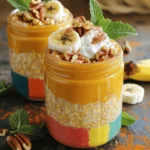 To make pumpkin spice overnight oats, you need fresh and tasty ingredients. Here’s what you’ll need: - 1 cup rolled oats - 1 cup almond milk (or any preferred milk) - 1/2 cup canned pumpkin puree - 1 tablespoon maple syrup (adjust for sweetness) - 1 teaspoon pumpkin spice blend (or a mix of cinnamon, nutmeg, and ginger) - 1/2 teaspoon vanilla extract - 1 tablespoon chia seeds (optional for added texture) - Pinch of salt - Suggested toppings: chopped pecans, sliced banana, or a dollop of Greek yogurt Each ingredient plays a key role. Rolled oats provide the base and add fiber. Almond milk makes it creamy and dairy-free. Canned pumpkin puree gives flavor and nutrients. Maple syrup adds sweetness, while pumpkin spice brings warmth. Vanilla extract enhances the taste. Chia seeds can boost nutrition and add texture. Salt balances sweetness and flavors. Feel free to mix in your favorite toppings. They can make your oats fun and delicious. This full recipe is perfect for breakfast or a snack. You’ll love how easy it is to prepare! To make pumpkin spice overnight oats, start by mixing your ingredients. In a medium bowl, combine: - 1 cup rolled oats - 1 cup almond milk (or any preferred milk) - 1/2 cup canned pumpkin puree - 1 tablespoon maple syrup - 1 teaspoon pumpkin spice blend - 1/2 teaspoon vanilla extract - 1 tablespoon chia seeds (optional) - Pinch of salt Stir well until everything is mixed. This step is key. You want the oats to soak up all the flavors. Next, divide the mixture into two airtight containers or jars. Make sure to seal them tightly. This helps keep the oats fresh while they soak. Refrigerating the oats is very important. Soaking overnight lets the oats absorb the liquid and flavors. This makes them creamy and delicious. You should refrigerate them for at least 4 hours, but overnight is best. This allows the oats to soften and blend well with the pumpkin and spices. When you are ready to eat, give the oats a good stir. They may thicken up overnight. If you want them thinner, just add a splash more almond milk. Now comes the fun part—adding toppings! You can choose from: - Chopped pecans - Sliced banana - A dollop of Greek yogurt These toppings add flavor and texture. Enjoy your tasty pumpkin spice overnight oats! For the full recipe, check out the details above. You can adjust the sweetness of your pumpkin spice overnight oats with maple syrup. If you like it sweeter, add more syrup. If you prefer a milder taste, use less. You can also use honey or agave syrup if maple syrup isn’t your favorite. Choosing alternative milks is another great way to customize your oats. Almond milk works well, but you can use oat milk, soy milk, or coconut milk. Each milk adds its own flavor and creaminess. Just pick what you enjoy most! Toppings can change the flavor of your oats. For a nutty taste, sprinkle chopped pecans on top. If you like fruit, sliced bananas add sweetness and creaminess. A dollop of Greek yogurt can give a nice tang and extra protein. For presentation, serve your oats in colorful jars. This adds fun to your meal. You can also dust a little cinnamon on top for extra flair. A sprig of mint can make the dish look fresh and inviting. Pumpkin and oats are both very healthy. Oats are full of fiber, which helps with digestion. They can also keep you feeling full longer. Pumpkin is rich in vitamins A and C, which boost your immune system. Adding chia seeds gives even more health benefits. Chia seeds are packed with omega-3 fatty acids and add texture to your oats. They also help keep you hydrated, thanks to their ability to absorb water. {{image_2}} You can switch up your pumpkin spice overnight oats for fun. Try making chocolate pumpkin spice oats. Just mix in some cocoa powder to the base recipe. This adds a rich taste that pairs well with pumpkin. Another great choice is apple pie overnight oats. Add chopped apples and a sprinkle of cinnamon. It gives a warm, cozy flavor that feels like a hug in a jar. If you follow a vegan diet, use plant-based milk like almond or oat milk. Replace maple syrup with agave syrup for sweetness. All the flavors stay rich and delicious. For those needing gluten-free options, choose certified gluten-free oats. This way, you can enjoy your oats without worry. The recipe remains tasty and safe for everyone. Embrace the holidays with fun toppings. Use crushed gingerbread cookies or a drizzle of caramel for a festive twist. These small changes can elevate your oats to a holiday treat. Using seasonal fruits is another great idea. In fall, try pears or pomegranates. In winter, add citrus fruits for a refreshing contrast. Each season brings new flavors to explore. To keep your pumpkin spice overnight oats fresh, store them in the fridge. Use airtight containers or jars. This helps prevent your oats from drying out. You can keep them in the fridge for up to five days. Make sure to label your containers with the date. This way, you’ll know when to eat them. If you want to save your oats for longer, you can freeze them. Pour the oatmeal into freezer-friendly containers or bags. Leave some space for expansion as they freeze. When you are ready to eat them, thaw overnight in the fridge. You can reheat them in the microwave or on the stove. Just add a splash of almond milk for creaminess. In the fridge, your pumpkin spice overnight oats will last about five days. After that, they may spoil. Look for signs like an off smell or change in color. If you see any mold, it’s time to toss them. Always trust your senses to judge freshness. To make your Pumpkin Spice Overnight Oats thicker, try using less liquid. You can reduce the almond milk to 3/4 cup. Adding chia seeds also helps. Chia seeds absorb liquid and swell, making the oats creamier. You can mix them in with the other ingredients. Let the oats soak longer too, which helps them thicken. If you want to adjust later, add more oats or chia seeds before soaking. You can use instant oats, but there are pros and cons. Instant oats cook faster and absorb liquid quickly, giving a softer texture. However, they may become mushy if soaked too long. Rolled oats give a better bite and texture. They hold shape well and create a heartier meal. If you prefer a smoother consistency, instant oats work, but I suggest mixing them with rolled oats for balance. Serving Pumpkin Spice Overnight Oats can be fun and creative. You can layer them in jars with toppings for a cute look. Add toppings like chopped pecans, sliced banana, or Greek yogurt to boost flavor and texture. Drizzle extra maple syrup on top for sweetness. You can also sprinkle cinnamon for a warm touch. Serving these oats in colorful jars adds a pop of joy to your breakfast table. This blog post covers how to make delicious Pumpkin Spice Overnight Oats. We discussed the key ingredients, from oats to almond milk and pumpkin puree. I provided step-by-step instructions for mixing, refrigerating, and serving. Plus, I shared tips for customizing the recipe and adding health benefits. Whether you prefer classic flavors or seasonal twists, these oats are easy to make and healthy. Enjoy your oats, and remember, you can always get creative with toppings. Keep experimenting, and find your favorite version!