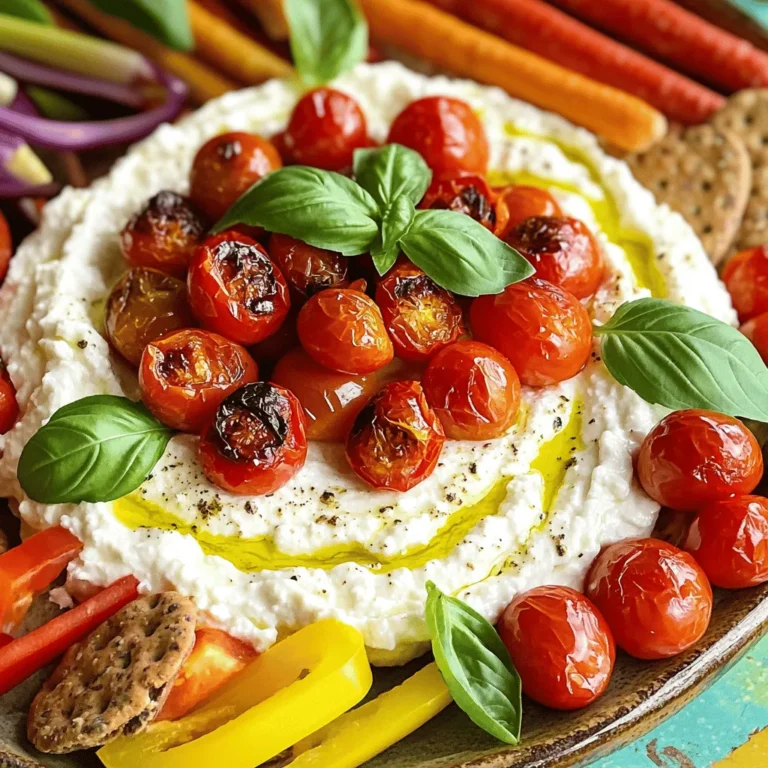 - 1 cup feta cheese, crumbled - 1/2 cup cream cheese, softened - 2 tablespoons olive oil, plus extra for drizzling - 1 tablespoon lemon juice - 1 teaspoon garlic powder - 1 teaspoon dried oregano - Salt and pepper to taste - 1 pint cherry tomatoes, halved - Fresh basil leaves for garnish Gather these simple ingredients before you start. The feta cheese gives a tangy taste. Cream cheese adds creaminess. Olive oil brings richness, while lemon juice adds a bright flavor. Garlic powder and oregano will boost the taste. Cherry tomatoes become sweet when roasted. Fresh basil adds a nice touch for serving. You can find the full recipe linked above. Remember, using fresh ingredients makes a big difference. Enjoy your cooking adventure! - Preheat your oven to 400°F (200°C). - Toss the halved cherry tomatoes in a bowl with olive oil, salt, and pepper. Mix them well. Roasting tomatoes makes them sweet and flavorful. The heat brings out their natural sugars. When they blister and caramelize, they turn into little bursts of joy. Spread the tomatoes on a baking sheet. Make sure they are in a single layer. Roast them for about 20-25 minutes. They should be soft and slightly brown when done. - In a food processor, combine feta cheese, cream cheese, olive oil, lemon juice, garlic powder, and oregano. - Blend until the mixture is smooth and creamy. This dip is rich and tangy. The feta adds a salty kick, while the cream cheese gives it a nice texture. If it feels too thick, add a little more olive oil. Taste it and adjust with salt and pepper. - Spread the whipped feta dip on a serving platter. - Top it with the roasted tomatoes and garnish with fresh basil leaves. Serving this dip is all about presentation. The bright red tomatoes pop against the creamy dip. Drizzle extra olive oil on top for a touch of shine. A sprinkle of fresh basil not only looks great, but it also adds a burst of flavor. You can find the Full Recipe above for more details. To get blistered and caramelized tomatoes, start with good cherry tomatoes. Choose firm, bright ones. Toss them with olive oil, salt, and pepper in a bowl. Spread them on a baking sheet in one layer. Roast at 400°F for 20-25 minutes. If your oven runs hot, check them after 15 minutes to avoid burning. For a gas oven, you might need a minute or two less. For a creamy dip, use room temperature cream cheese. Blend it with crumbled feta until smooth. If you want it creamier, add more cream cheese or olive oil. Taste as you mix. Adjust the salt, pepper, or lemon juice for a better flavor balance. Fresh herbs can add a nice touch, too. For the best experience, serve with dippers. Crackers, pita bread, or fresh vegetable sticks work well. To make it pretty, spread the dip on a platter. Top with roasted tomatoes and fresh basil leaves. A drizzle of olive oil adds shine. You can also sprinkle oregano or balsamic reduction for extra flavor. For the full recipe, check the earlier sections. {{image_2}} You can boost the flavor of your whipped feta dip in many ways. Adding fresh herbs like thyme or rosemary can make a big difference. Just chop them finely and mix them in. They add a nice, fresh taste. You can also spice things up with crushed red pepper flakes. This will give the dip a warm kick. Start with a little and taste as you go. It’s easy to adjust to your preferred heat level. If you need a dairy-free option, try using vegan cheeses instead of feta or cream cheese. Many brands offer great plant-based alternatives. They can taste just as good! For those who avoid gluten, serve the dip with gluten-free crackers or veggie sticks. This way, everyone can enjoy the dish without worry. This dip is very versatile. You can use it as a spread for sandwiches. It adds a creamy, tangy layer that elevates any sandwich. You can also pair it with salads or grain bowls. The whipped feta adds flavor and creaminess to fresh greens or hearty grains. Try it with quinoa or farro for a tasty meal. For the full recipe, check out the details above. To keep your whipped feta dip and roasted tomatoes fresh, store them in separate airtight containers. This method prevents the dip from getting soggy. You can keep them in the fridge for up to five days. Always check for off smells or changes in color before eating leftovers. Yes, you can freeze the whipped feta dip! Just place it in a freezer-safe container. It can last for up to three months in the freezer. However, the tomatoes do not freeze well. When you're ready to eat, thaw the dip in the fridge overnight. To restore the texture, blend it again briefly before serving. Leftover whipped feta dip is great as a spread on sandwiches or wraps. You can also stir it into pasta for a creamy sauce. Roasted tomatoes can enhance salads or grain bowls. Toss them into a quiche or frittata for added flavor. Get creative! You can use Greek yogurt or sour cream instead of cream cheese. Both options add creaminess and a tangy taste. If you want a vegan option, try silken tofu blended until smooth. Each substitute will change the flavor slightly, but it will still be delicious! Yes, you can prepare the whipped feta dip a day in advance. Just store it in the fridge in an airtight container. You can roast the tomatoes just before serving for the best flavor. This way, you save time and still enjoy a fresh taste. To serve more people, simply double or triple the recipe. Use a larger mixing bowl and a bigger baking sheet for the tomatoes. You can also serve the dip in a larger platter to make it more attractive. Just remember to adjust your cooking times as needed. Yes, this dish is vegetarian-friendly! The ingredients, like feta cheese and cherry tomatoes, are all plant-based. If you want a vegan version, replace feta with a vegan cheese alternative. This way, everyone can enjoy this tasty dip! This dip goes well with many items. Here are some great options: - Crackers - Pita bread - Vegetable sticks (like carrots and cucumbers) - Toasted baguette slices You can also serve it with olives or pickles for extra flavor. The possibilities are endless! For the complete steps on how to prepare this delightful treat, check out the Full Recipe. This blog post covered how to make a delicious whipped feta dip with roasted tomatoes. You learned about the simple ingredients and step-by-step instructions. We also discussed tips for the best results and variations to suit your taste. Remember, this dip is great for gatherings or a snack. Keep experimenting with flavors and enjoy! Your kitchen will become a place for tasty, easy meals.