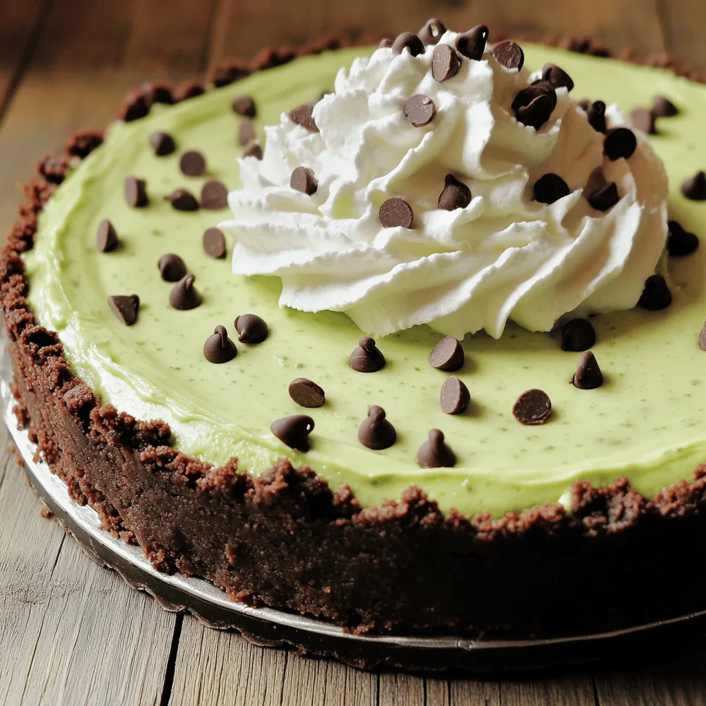 To make a tasty Mint Chocolate Chip Cheesecake, you need these main items: - 16 oz cream cheese, softened - 1 cup granulated sugar - 2 large eggs - 1 teaspoon peppermint extract These ingredients create a rich and creamy filling. The cream cheese gives the cheesecake its smooth texture. Sugar adds sweetness, while eggs help it set. Peppermint extract brings that fresh mint taste. The crust is simple and delicious. For it, gather: - 1 ½ cups chocolate sandwich cookie crumbs - ½ cup unsalted butter, melted Combining these makes a crunchy base. The chocolate crumbs add flavor, and the melted butter helps bind them together. You can add a few fun touches if you want: - Green food coloring (optional, for a minty hue) - Whipped cream (for topping) The green food coloring makes your cheesecake look extra festive. Whipped cream adds a nice finish on top, making it even more appealing. You can use the full recipe to guide you in making this delightful dessert. Start by preheating your oven to 325°F (160°C). In a medium bowl, combine 1 ½ cups of chocolate sandwich cookie crumbs with ½ cup of melted unsalted butter. Mix until the crumbs are coated well. Press this mixture evenly into the bottom of a 9-inch springform pan. Bake the crust for 10 minutes. Once done, take it out and let it cool. In a large mixing bowl, beat 16 ounces of softened cream cheese with a hand mixer until smooth. Gradually add 1 cup of granulated sugar, mixing until combined. Next, add 1 teaspoon of vanilla extract and 1 teaspoon of peppermint extract. If you want a fun minty color, add a few drops of green food coloring. Mix for another minute. Now, add 2 large eggs one at a time. Mix just until combined after each egg. Be careful not to overmix. Then, add 1 cup of sour cream and mix until smooth. Gently fold in 1 cup of mini chocolate chips. Pour the cheesecake mixture over the cool crust. Smooth the top with a spatula. Bake it in your preheated oven for 45-50 minutes. Look for the edges to be set, while the center has a slight jiggle. After baking, turn off the oven and crack the door. Let the cheesecake cool gradually for about an hour. Once it cools, cover it with plastic wrap. Refrigerate for at least 4 hours, or overnight for the best flavor and texture. Before serving, top with whipped cream and sprinkle more mini chocolate chips on top. Enjoy your Mint Chocolate Chip Cheesecake! For the complete recipe, check out the [Full Recipe]. To get a smooth texture, start with room temperature ingredients. Cold cream cheese can clump up. Mix the cream cheese slowly. Avoid overmixing. If you mix too fast, air bubbles can form. Those bubbles can crack your cheesecake. When baking, look for a slight jiggle in the center. This means it's not overcooked. Use an oven thermometer to check the heat. Ovens can be off by a few degrees. If you bake at the wrong temp, your cheesecake may not set right. Serve your cheesecake with a swirl of whipped cream. Sprinkle extra mini chocolate chips on top. This makes your cake look fancy and delicious. You can also add fresh mint leaves for a pop of color. Enjoy every creamy bite! For the full recipe, revisit the ingredients and instructions above. {{image_2}} You can make your mint chocolate chip cheesecake even better by adding extra flavors. A drop of vanilla or almond extract can change the taste. Vanilla adds warmth and depth, while almond gives a nice nutty touch. Use about half a teaspoon to start. Taste as you go to find your perfect mix. If you want a different crust, try using graham cracker crumbs instead of chocolate cookies. This gives a nice contrast to the minty filling. For gluten-free options, use gluten-free cookie crumbs. Just make sure the crumbs are finely crushed, so they hold together well. You can even use nuts for a crunchy and fun twist. Serving your cheesecake can be as fun as making it! Instead of cutting it into slices, try serving it in individual cups. This makes for a cute and easy dessert for parties. You can also use decorative plates. Add a sprig of mint or a drizzle of chocolate sauce on top for a fancy touch. These small details can impress your guests and make your dessert stand out. For the full recipe, check the link above. To keep your Mint Chocolate Chip Cheesecake fresh, cover it tightly. Use plastic wrap or foil. This keeps moisture in and prevents odors from other foods. Store it in the fridge for up to five days. The cheesecake tastes best after it chills overnight. This time lets the flavors blend well. You can freeze slices of cheesecake for later. Wrap each slice in plastic wrap. Then, place the wrapped slices in a freezer bag. Press out as much air as you can. This helps avoid freezer burn. To enjoy, thaw the slices in the fridge overnight. This keeps the texture smooth and creamy. In the fridge, your cheesecake lasts about five days. In the freezer, it can last up to three months. After this time, the taste and texture may change. Enjoy your Mint Chocolate Chip Cheesecake while it’s fresh for the best flavor. Making Mint Chocolate Chip Cheesecake takes about 5 hours in total. This includes: - Prep time: 30 minutes to gather and mix ingredients. - Bake time: 45-50 minutes in the oven. - Cooling time: 1 hour in the oven after baking. - Chilling time: At least 4 hours in the fridge for the best flavor. This breakdown helps you plan your day for this creamy delight. Yes, you can make this cheesecake in advance! In fact, it tastes better after chilling overnight. Here are some benefits of making it ahead: - Flavor develops: Chilling allows the mint and chocolate flavors to blend. - Convenience: You can serve it fresh without last-minute stress. - Storage: Wrap it well in plastic wrap to keep it fresh in the fridge. You can make this cheesecake up to 2 days ahead of when you plan to serve it. If you need a cream cheese substitute, you have options! Here are some alternatives: - Greek yogurt: Use plain Greek yogurt for a tangy flavor and creamy texture. - Ricotta cheese: This gives a lighter texture but still creamy. - Tofu: Silken tofu can work for a dairy-free option. Blend until smooth. Each option changes the taste a bit, but they all work in this recipe. This blog post covered how to make a delicious Mint Chocolate Chip Cheesecake. We explored the ingredients needed, including cream cheese and chocolate cookies. You learned the step-by-step method, from prepping the crust to baking and cooling. We shared tips for a smooth texture and perfect bake. Consider trying different flavors or crusts for variety. Lastly, we discussed how to store your cheesecake for freshness. Enjoy your homemade treat, and impress friends with your baking skills!