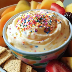- 1 cup all-purpose flour (heat-treated) - 1 cup cream cheese, softened - 1/2 cup unsalted butter, softened - 1 cup powdered sugar - 1/2 cup vanilla extract - 1/4 teaspoon salt - 1 cup rainbow sprinkles - 1 cup whipped topping (optional) - Recommended dippers: graham crackers, vanilla wafers, fresh fruit - Suggested serving bowls: colorful or festive bowls enhance the look When I make Funfetti Cake Batter Dip, I love the bright colors and sweet taste. The main ingredients are simple. Heat-treating the flour is key for safety. This step helps remove any risk from eating raw flour. Remember to let the flour cool before you mix it in. The flavorings add a lot of joy to this dip. The vanilla extract gives it that classic cake flavor, while the rainbow sprinkles make it fun and festive. If you want a lighter texture, you can fold in whipped topping. It adds airiness to the dip and makes each bite feel special. When serving, I like to use a colorful platter. Graham crackers and vanilla wafers are perfect dippers. Fresh fruit, like strawberries or apple slices, adds a nice touch. You can use any fun bowls you have to present it. The more colorful, the better! This dip is not just a treat; it's a celebration on a plate. For the full recipe, check the details above. To make our Funfetti Cake Batter Dip safe, we need to heat-treat the flour. Raw flour can have germs that make you sick. 1. Spread the flour: Take 1 cup of all-purpose flour and spread it evenly on a baking sheet. 2. Bake it: Preheat your oven to 350°F (175°C). Bake the flour for about 5 minutes. 3. Cool it down: Let the flour cool completely before using it in the dip. This step ensures safety. Now we will mix the dip to make it creamy and tasty. 1. Combine cream cheese and butter: In a mixing bowl, add 1 cup of softened cream cheese and 1/2 cup of softened unsalted butter. Use a hand mixer to beat them until smooth. 2. Add the sugar: Gradually add 1 cup of powdered sugar while mixing. Make sure there are no lumps in your dip. Now we add the last few ingredients to finish our dip. 1. Mix in vanilla and salt: Pour in 1/2 cup of vanilla extract and 1/4 teaspoon of salt. Mix until everything is well combined. 2. Fold in sprinkles and whipped topping: Gently fold in 1 cup of rainbow sprinkles. If you want a fluffier dip, add 1 cup of whipped topping now. Transfer the dip to a serving bowl. Top it with some extra sprinkles for a fun look! Enjoy with your favorite dippers. For the full recipe, check the section above. To get the right creaminess, I suggest adding whipped topping. It makes the dip fluffy. If you want a thicker dip, cut back on the whipped topping. This way, the flavor stays strong. You can change the dip's flavor with other extracts. Almond extract adds a nice twist. Lemon extract gives it a fresh taste. Also, try different sprinkles. Use chocolate sprinkles or pastel ones for a fun look. Each adds its own flair to the dip. To make your dip look great, use colorful bowls. Pair it with bright plates or serving trays. Arrange the sprinkles on top in a fun way. This adds to the festive feel. I love serving it with graham crackers or fruit. It looks appealing and invites people to dig in! {{image_2}} You can make this Funfetti Cake Batter Dip healthier without losing taste. Try using Greek yogurt instead of cream cheese. Greek yogurt adds protein and a nice tang. It also makes the dip creamy. You can swap out sugar too. Use natural sugar alternatives like honey or maple syrup. These options lower calories and keep your dip sweet! Want to change things up? Make a chocolate version! Add cocoa powder to the mix. This twist gives you a rich chocolate Funfetti Cake Batter Dip. You can also try seasonal sprinkles. For Halloween, use orange and black sprinkles. During the holidays, swap in red and green sprinkles. These small changes make your dip festive and fun! Make your dip even more exciting with toppings! You can add chopped nuts, chocolate chips, or more sprinkles. These add texture and flavor. Pair your dip with themed dippers. Use graham crackers for a classic taste or holiday treats like gingerbread cookies. This makes each bite special and adds more fun to your snack time! To keep your Funfetti Cake Batter Dip fresh, store it in the fridge. Use an airtight container to prevent air from drying it out. Glass containers work best as they do not absorb odors. If you plan to serve it again, make sure to cover it well. Funfetti Cake Batter Dip lasts about 3 to 5 days in the fridge. Always check for any off smells or changes in texture before eating. If it looks or smells funny, it’s best to toss it. You don't need to reheat this dip, as it’s best served cold. If it thickens a bit, stir it well before serving. If needed, add a splash of milk to help loosen it up. This keeps the dip smooth and creamy for your next party. No, eating raw flour can make you sick. Raw flour may contain harmful bacteria. To stay safe, you must heat-treat the flour. Heat-treating flour kills any bad germs. To do this, spread the flour on a baking sheet and bake it at 350°F (175°C) for about 5 minutes. Let it cool completely before using it in your dip. This step is very important for safety. Yes, you can make this dip ahead of time! It’s great for meal prep. You can prepare the dip a day in advance. Just keep it in the fridge in a tight container. The flavors will mix well, and it will taste even better. When you're ready to serve, just give it a quick stir. Then, add extra sprinkles on top for fun! Yes, you can make this dip gluten-free! Simply replace the all-purpose flour with a gluten-free blend. Many brands offer these blends, and they work well in this recipe. Always check labels to ensure they are certified gluten-free. This way, everyone can enjoy the fun and flavor of the dip. If your dip is too runny, you can thicken it easily. Add more heat-treated flour to the mix. Start with a tablespoon and stir it in well. You can also add a bit more cream cheese to help. Just be careful not to add too much, or it will change the taste. Adjust until you reach your desired thickness. This blog post covers how to make a delicious Funfetti Cake Batter Dip. We discussed key ingredients like cream cheese and heat-treated flour. I shared a step-by-step guide for mixing the dip and enhancing its flavor. You learned tips for presentation and variations to suit health needs. Remember to store it properly for the best taste. Making this dip is fun and flexible, so feel free to get creative. Try new mixes or add festive dippers to impress your guests. Enjoy your tasty treat!