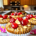 - 2 cups rolled oats - 1 cup fresh or frozen cherries, pitted and halved - 2 tablespoons almond butter - 1 teaspoon baking powder - 1 teaspoon ground cinnamon - 1/2 teaspoon salt - 2 tablespoons honey or maple syrup - 2 cups almond milk (or any milk of choice) - 1 teaspoon vanilla extract - 1/4 cup chopped almonds When I make Cherry Almond Oatmeal Cups, I focus on quality ingredients. The rolled oats serve as a hearty base. They provide fiber and keep you full longer. I love using fresh or frozen cherries because they add sweetness and a pop of color. Almond butter gives a creamy texture and a nutty flavor. For the dry mix, I add baking powder for a little lift. Ground cinnamon brings warmth to the flavor, while salt balances the sweetness. The wet ingredients are just as important. Honey or maple syrup sweetens the mix naturally. I prefer almond milk for a nutty taste, but you can use any milk you like. Vanilla extract adds depth, and chopped almonds give a nice crunch. This combination makes each bite a tasty and nutritious experience. You can find the full recipe above to guide your cooking. - Preheat the oven to 350°F (175°C). - Line a muffin tin with silicone or paper liners. - In a large bowl, mix the rolled oats, baking powder, ground cinnamon, and salt. - In another bowl, blend the almond butter, honey or maple syrup, almond milk, and vanilla extract. - Pour the wet mixture into the dry ingredients and stir until mixed well. - Gently fold in the cherries and chopped almonds. - Spoon the mixture into the muffin tin, filling each cup three-quarters full. - Bake for 20-25 minutes, until the tops are golden brown. - Cool in the pan for 5 minutes, then transfer to a wire rack. These Cherry Almond Oatmeal Cups are not just tasty; they are a nutritious snack. Check the Full Recipe for more details! - Use fresh vs. frozen cherries: Fresh cherries offer a bright flavor. They can provide a nice texture. Frozen cherries are easy to find and save time. They work well too, just let them thaw first. - Adjust sweetness to taste: Not everyone likes their snacks sweet. Start with honey or maple syrup. Taste the mixture and add more if needed. This way, you can make it just right for you. - Enjoy warm or chilled: These oatmeal cups taste great hot from the oven. You can also chill them for a refreshing snack later. - Pair with yogurt or nuts: For extra protein, top your oatmeal cups with yogurt. You can also sprinkle nuts on top for a nice crunch. - Muffin tin and liners: A muffin tin is key for this recipe. Use silicone or paper liners to make cleanup easy. - Mixing bowls and spatula: You need bowls to mix the ingredients. A spatula helps combine everything well. Check out the Full Recipe for all the details! {{image_2}} You can change the nut butter in this recipe. Almond butter works great, but you can also use peanut or cashew butter. Each nut butter gives a different flavor and texture. If you want to swap the cherries, try other fruits like blueberries or diced apples. This keeps the recipe fresh and fun. To make these oatmeal cups gluten-free, use certified gluten-free oats. This tiny change means everyone can enjoy them. For vegan options, replace honey with maple syrup. Also, use plant-based milk like oat or soy milk. Your cups will still taste amazing without any animal products. Want to add a little magic? Toss in some chocolate chips. They melt and create sweet pockets in your oatmeal cups. You can also add spices like nutmeg or cardamom for warmth. If you love crunch, mix in more nuts or seeds. Sunflower seeds or walnuts work well. These small changes make the recipe yours. Enjoy experimenting! To keep your Cherry Almond Oatmeal Cups fresh, store them in the fridge. Place them in an airtight container. This helps prevent them from drying out. You can easily stack them in the container. If you want to freeze them, wrap each cup tightly in plastic wrap. Then, put them in a freezer-safe bag. This keeps them safe from freezer burn. In the fridge, these oatmeal cups last about one week. After this time, they may lose some taste. If you freeze them, they can last for up to three months. However, be aware that the texture may change after freezing. They might not be as fluffy once thawed. To reheat your oatmeal cups, use the microwave or the oven. For the microwave, heat them for about 30 seconds. This works well for one or two cups. If you have more, use the oven. Preheat it to 350°F (175°C) and warm the cups for about 10 minutes. This method keeps them nice and soft. Avoid overheating them as it can make them dry. Enjoy your tasty and nutritious snack warm! You can find the full recipe above. Cherry Almond Oatmeal Cups last about one week in the fridge. Store them in an airtight container. They taste best when fresh, but the flavor stays good for a week. Over time, the texture may change slightly. They may become a bit softer, but they remain tasty. Yes, you can make these oatmeal cups ahead of time. They are perfect for meal prep. Bake a batch and store them in the fridge. You can enjoy them for breakfast or snacks throughout the week. Just reheat them in the microwave for a quick treat. You can use quick oats, but the texture will change. Quick oats absorb more liquid. This makes the cups softer and less chewy. If you prefer a firmer texture, use rolled oats as the recipe calls for. Many toppings work well with these oatmeal cups. Here are some great ideas: - Fresh fruits like bananas or berries - Nut butters such as peanut or cashew - Seeds like chia or flaxseeds - Coconut flakes for added flavor - A sprinkle of cinnamon for warmth These toppings add variety and nutrition to your snacks. Enjoy experimenting with your favorite mix-ins! You can find the full recipe to get started on making these delicious Cherry Almond Oatmeal Cups. This blog post covered a tasty recipe for Cherry Almond Oatmeal Cups. We explored the main, dry, and wet ingredients needed. You learned step-by-step instructions to make the cups, along with helpful tips to optimize the recipe. We also shared variations for different diets and storage tips to keep them fresh. In the end, these oatmeal cups make for a healthy, simple snack or breakfast. I hope you enjoy experimenting with this recipe and making it your own!