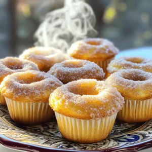 To make your cinnamon sugar donut muffins, gather these ingredients: - 1 ½ cups all-purpose flour - 1 teaspoon baking powder - ½ teaspoon baking soda - ½ teaspoon salt - ¾ cup granulated sugar - 1 teaspoon ground cinnamon (plus extra for topping) - ½ cup unsalted butter, melted - 2 large eggs - ¾ cup buttermilk (or ¾ cup milk + 1 tablespoon lemon juice) - 1 teaspoon vanilla extract - ½ cup granulated sugar (for coating) - 2 teaspoons ground cinnamon (for coating) You can swap some ingredients to fit your needs. Here are a few ideas: - All-purpose flour: Use whole wheat flour for more fiber. - Buttermilk: Mix regular milk with lemon juice for a quick substitute. - Unsalted butter: Coconut oil works well if you want a dairy-free option. - Granulated sugar: You can use brown sugar for a deeper flavor. Each ingredient adds something special to your muffins: - Flour: Provides structure and texture. - Baking powder and baking soda: Help muffins rise to a fluffy texture. - Cinnamon: Adds warmth and sweetness, plus it has health benefits like anti-inflammatory properties. - Butter: Gives richness and moisture for a tender crumb. - Buttermilk: Keeps muffins soft and adds a slight tang. - Eggs: Bind all ingredients and add protein for a satisfying bite. With these ingredients, you’ll create a delicious treat that everyone will love. Check the Full Recipe for detailed instructions to bring these delightful muffins to life! To start, gather all your ingredients. This makes the process smooth and fun! First, preheat your oven to 350°F (175°C). While it warms up, grease a muffin tin with non-stick spray or use muffin liners. In a large bowl, whisk together the dry ingredients: 1 ½ cups of all-purpose flour, 1 teaspoon of baking powder, ½ teaspoon of baking soda, ½ teaspoon of salt, ¾ cup of granulated sugar, and 1 teaspoon of ground cinnamon. Mix well to combine everything. In another bowl, mix the wet ingredients. Combine ½ cup of melted unsalted butter, 2 large eggs, ¾ cup of buttermilk (or milk with lemon juice), and 1 teaspoon of vanilla extract. Whisk until it's smooth. Now, pour the wet ingredients into the dry ones. Stir gently until just combined. A few lumps are totally fine! Now, spoon the batter into your prepared muffin tin. Fill each muffin cup about ¾ full. This allows space for the muffins to rise. Bake in the preheated oven for 15-18 minutes. To check if they’re done, insert a toothpick into the center of a muffin. If it comes out clean, your muffins are ready! While the muffins bake, prepare the cinnamon sugar. In a shallow bowl, mix together ½ cup of granulated sugar with 2 teaspoons of ground cinnamon. This will be the tasty coating! To ensure your muffins are perfectly baked, use a toothpick. Insert it into the center of a muffin. If it comes out clean, they are done. If there’s batter on the toothpick, bake a few more minutes. Also, look for a golden color on top. This is a great sign! Once baked, let the muffins cool in the pan for 5 minutes before removing them. Then, dip the tops into the warm cinnamon sugar for a sweet finish! Enjoy this simple and delicious treat with your family! To make the best cinnamon sugar donut muffins, pay attention to your mixing. Mix the dry and wet ingredients separately. When you combine them, stir just until you see no dry flour. Lumps are okay! Overmixing can lead to tough muffins. Use a light touch and be gentle. This keeps the muffins soft and fluffy. One common mistake is overbaking. Keep a close eye on your muffins. Insert a toothpick around 15 minutes in. If it comes out clean, they are done! Another mistake is skipping the cinnamon sugar coating. This adds sweetness and flavor. Don’t forget to coat the muffins while they are still warm. It helps the sugar stick better. You can boost the flavor with simple changes. Try adding nutmeg for warmth or lemon zest for brightness. Both pair well with cinnamon. If you love chocolate, mix in some chocolate chips. This adds a rich taste that pairs nicely with the cinnamon. For a more complex flavor, consider brown sugar instead of white sugar. It adds a hint of caramel. For the full recipe, check out the details on how to make these treats! {{image_2}} You can easily make gluten-free cinnamon sugar donut muffins. Use a gluten-free flour blend instead of all-purpose flour. Many blends work well and give great results. Follow the same steps in the recipe. The muffins will still be soft and sweet. This option lets everyone enjoy this treat! If you love chocolate, add chocolate chips to your muffins. Mix in about ½ cup of chocolate chips into the batter before baking. The rich chocolate pairs well with the cinnamon. This variation adds a sweet surprise in each bite. You can use milk or dark chocolate chips, depending on your taste. You can change up the flavors to match the seasons. In fall, try adding pumpkin spice for a cozy vibe. In winter, add a hint of peppermint extract for a fresh twist. During summer, fresh berries like blueberries or raspberries can add a fruity burst. Each season brings a new taste adventure to your muffins! For the full recipe, follow the steps provided and enjoy these delightful treats. To keep your cinnamon sugar donut muffins fresh, store them in an airtight container. Place parchment paper between layers to prevent sticking. They stay good at room temperature for about three days. If you want them to last longer, refrigerate them for up to a week. When you want to enjoy a warm muffin, the oven works best. Set it to 350°F (175°C). Place the muffins on a baking sheet and heat for 5-10 minutes. This method keeps the muffins soft and warm. You can also use a microwave. Heat each muffin for about 15-20 seconds. Just be careful not to overheat them! To freeze your muffins, let them cool completely first. Wrap each muffin tightly in plastic wrap, then place them in a freezer bag. They can stay frozen for up to three months. When you are ready to eat, thaw them overnight in the fridge. You can reheat them afterward for that fresh-baked taste. For the full recipe, check the earlier section on how to make them! Cinnamon sugar donut muffins are soft, fluffy treats. They blend muffin and donut flavors. Each bite is sweet, buttery, and has a hint of cinnamon. They are coated in a mix of cinnamon and sugar right after baking. This gives them a delightful crunch on the outside. You can enjoy them with coffee or milk. They are perfect for breakfast or a snack. Yes, you can make these muffins ahead of time. Bake them and let them cool completely. Store them in an airtight container. They will stay fresh for about three days. To enjoy them warm, simply reheat in the microwave for 10-15 seconds. You can also freeze them for longer storage. Just make sure to wrap them well before freezing. Store uncoated muffins in an airtight container. Keep them at room temperature for up to three days. If you want them to last longer, you can freeze them. Just wrap each muffin in plastic wrap, then place them in a freezer bag. When you're ready to eat, let them thaw at room temperature or reheat them in the oven. Enjoy your muffins fresh! In this blog post, we explored everything about cinnamon sugar donut muffins. We covered key ingredients, easy steps to make them, and tips for perfect results. Understanding ingredient options and potential mistakes will help you bake with confidence. Remember to experiment with flavors and to store your muffins properly for freshness. With these insights, you'll enjoy delicious muffins anytime. Happy baking!