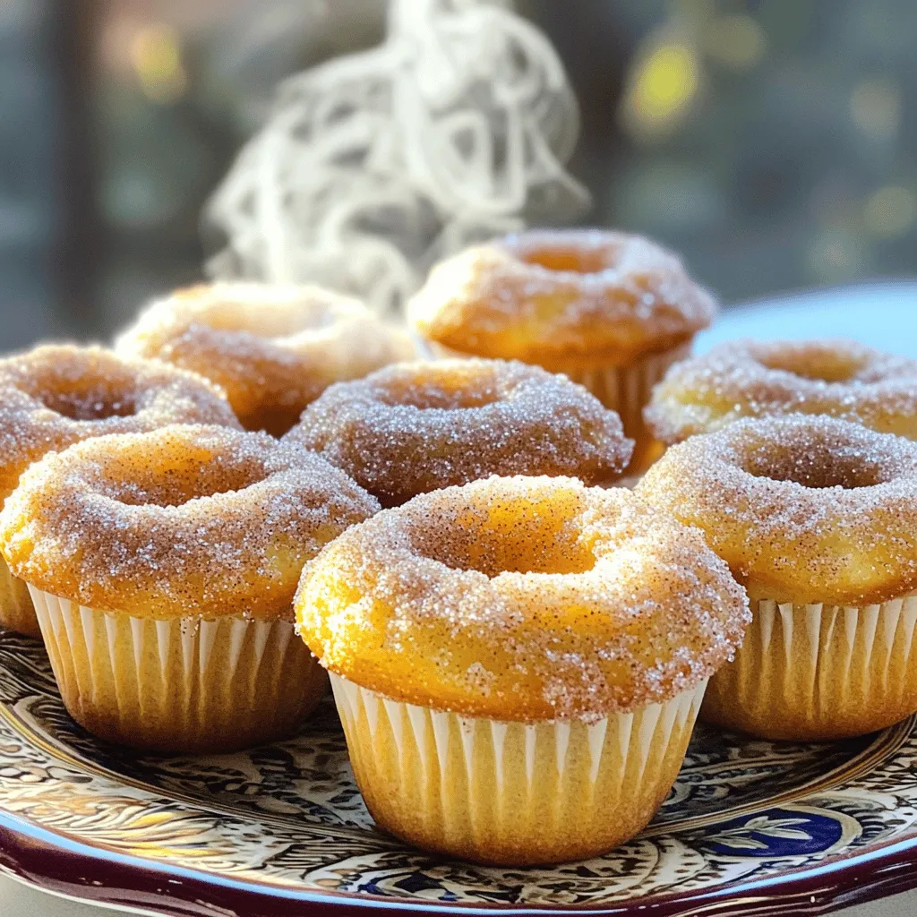 To make your cinnamon sugar donut muffins, gather these ingredients: - 1 ½ cups all-purpose flour - 1 teaspoon baking powder - ½ teaspoon baking soda - ½ teaspoon salt - ¾ cup granulated sugar - 1 teaspoon ground cinnamon (plus extra for topping) - ½ cup unsalted butter, melted - 2 large eggs - ¾ cup buttermilk (or ¾ cup milk + 1 tablespoon lemon juice) - 1 teaspoon vanilla extract - ½ cup granulated sugar (for coating) - 2 teaspoons ground cinnamon (for coating) You can swap some ingredients to fit your needs. Here are a few ideas: - All-purpose flour: Use whole wheat flour for more fiber. - Buttermilk: Mix regular milk with lemon juice for a quick substitute. - Unsalted butter: Coconut oil works well if you want a dairy-free option. - Granulated sugar: You can use brown sugar for a deeper flavor. Each ingredient adds something special to your muffins: - Flour: Provides structure and texture. - Baking powder and baking soda: Help muffins rise to a fluffy texture. - Cinnamon: Adds warmth and sweetness, plus it has health benefits like anti-inflammatory properties. - Butter: Gives richness and moisture for a tender crumb. - Buttermilk: Keeps muffins soft and adds a slight tang. - Eggs: Bind all ingredients and add protein for a satisfying bite. With these ingredients, you’ll create a delicious treat that everyone will love. Check the Full Recipe for detailed instructions to bring these delightful muffins to life! To start, gather all your ingredients. This makes the process smooth and fun! First, preheat your oven to 350°F (175°C). While it warms up, grease a muffin tin with non-stick spray or use muffin liners. In a large bowl, whisk together the dry ingredients: 1 ½ cups of all-purpose flour, 1 teaspoon of baking powder, ½ teaspoon of baking soda, ½ teaspoon of salt, ¾ cup of granulated sugar, and 1 teaspoon of ground cinnamon. Mix well to combine everything. In another bowl, mix the wet ingredients. Combine ½ cup of melted unsalted butter, 2 large eggs, ¾ cup of buttermilk (or milk with lemon juice), and 1 teaspoon of vanilla extract. Whisk until it's smooth. Now, pour the wet ingredients into the dry ones. Stir gently until just combined. A few lumps are totally fine! Now, spoon the batter into your prepared muffin tin. Fill each muffin cup about ¾ full. This allows space for the muffins to rise. Bake in the preheated oven for 15-18 minutes. To check if they’re done, insert a toothpick into the center of a muffin. If it comes out clean, your muffins are ready! While the muffins bake, prepare the cinnamon sugar. In a shallow bowl, mix together ½ cup of granulated sugar with 2 teaspoons of ground cinnamon. This will be the tasty coating! To ensure your muffins are perfectly baked, use a toothpick. Insert it into the center of a muffin. If it comes out clean, they are done. If there’s batter on the toothpick, bake a few more minutes. Also, look for a golden color on top. This is a great sign! Once baked, let the muffins cool in the pan for 5 minutes before removing them. Then, dip the tops into the warm cinnamon sugar for a sweet finish! Enjoy this simple and delicious treat with your family! To make the best cinnamon sugar donut muffins, pay attention to your mixing. Mix the dry and wet ingredients separately. When you combine them, stir just until you see no dry flour. Lumps are okay! Overmixing can lead to tough muffins. Use a light touch and be gentle. This keeps the muffins soft and fluffy. One common mistake is overbaking. Keep a close eye on your muffins. Insert a toothpick around 15 minutes in. If it comes out clean, they are done! Another mistake is skipping the cinnamon sugar coating. This adds sweetness and flavor. Don’t forget to coat the muffins while they are still warm. It helps the sugar stick better. You can boost the flavor with simple changes. Try adding nutmeg for warmth or lemon zest for brightness. Both pair well with cinnamon. If you love chocolate, mix in some chocolate chips. This adds a rich taste that pairs nicely with the cinnamon. For a more complex flavor, consider brown sugar instead of white sugar. It adds a hint of caramel. For the full recipe, check out the details on how to make these treats! {{image_2}} You can easily make gluten-free cinnamon sugar donut muffins. Use a gluten-free flour blend instead of all-purpose flour. Many blends work well and give great results. Follow the same steps in the recipe. The muffins will still be soft and sweet. This option lets everyone enjoy this treat! If you love chocolate, add chocolate chips to your muffins. Mix in about ½ cup of chocolate chips into the batter before baking. The rich chocolate pairs well with the cinnamon. This variation adds a sweet surprise in each bite. You can use milk or dark chocolate chips, depending on your taste. You can change up the flavors to match the seasons. In fall, try adding pumpkin spice for a cozy vibe. In winter, add a hint of peppermint extract for a fresh twist. During summer, fresh berries like blueberries or raspberries can add a fruity burst. Each season brings a new taste adventure to your muffins! For the full recipe, follow the steps provided and enjoy these delightful treats. To keep your cinnamon sugar donut muffins fresh, store them in an airtight container. Place parchment paper between layers to prevent sticking. They stay good at room temperature for about three days. If you want them to last longer, refrigerate them for up to a week. When you want to enjoy a warm muffin, the oven works best. Set it to 350°F (175°C). Place the muffins on a baking sheet and heat for 5-10 minutes. This method keeps the muffins soft and warm. You can also use a microwave. Heat each muffin for about 15-20 seconds. Just be careful not to overheat them! To freeze your muffins, let them cool completely first. Wrap each muffin tightly in plastic wrap, then place them in a freezer bag. They can stay frozen for up to three months. When you are ready to eat, thaw them overnight in the fridge. You can reheat them afterward for that fresh-baked taste. For the full recipe, check the earlier section on how to make them! Cinnamon sugar donut muffins are soft, fluffy treats. They blend muffin and donut flavors. Each bite is sweet, buttery, and has a hint of cinnamon. They are coated in a mix of cinnamon and sugar right after baking. This gives them a delightful crunch on the outside. You can enjoy them with coffee or milk. They are perfect for breakfast or a snack. Yes, you can make these muffins ahead of time. Bake them and let them cool completely. Store them in an airtight container. They will stay fresh for about three days. To enjoy them warm, simply reheat in the microwave for 10-15 seconds. You can also freeze them for longer storage. Just make sure to wrap them well before freezing. Store uncoated muffins in an airtight container. Keep them at room temperature for up to three days. If you want them to last longer, you can freeze them. Just wrap each muffin in plastic wrap, then place them in a freezer bag. When you're ready to eat, let them thaw at room temperature or reheat them in the oven. Enjoy your muffins fresh! In this blog post, we explored everything about cinnamon sugar donut muffins. We covered key ingredients, easy steps to make them, and tips for perfect results. Understanding ingredient options and potential mistakes will help you bake with confidence. Remember to experiment with flavors and to store your muffins properly for freshness. With these insights, you'll enjoy delicious muffins anytime. Happy baking!