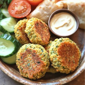 - 1 cup dried chickpeas (soaked overnight) - 1 small onion, roughly chopped - 2 cloves garlic, minced - 1 cup fresh parsley, packed - 1 cup fresh cilantro, packed The base of falafel patties is dried chickpeas. Soaking them overnight helps them soften. This step is crucial for a great texture. Fresh herbs like parsley and cilantro add bright flavor. They make your falafel taste fresh and vibrant. Aromatics like onion and garlic bring depth. They create a warm, savory taste that you’ll love. - 1 teaspoon ground cumin - 1 teaspoon ground coriander - 1/2 teaspoon baking soda - 1 teaspoon salt - 1/2 teaspoon black pepper - 2 tablespoons all-purpose flour (or more as needed) - Vegetable oil for frying The spices bring warmth and earthiness to your falafel. Ground cumin and coriander are classic in Middle Eastern dishes. Baking soda helps the patties rise and stay light. Salt and pepper enhance all the flavors. Flour acts as a binder and gives a nice crispy texture. Lastly, vegetable oil is key for frying. It creates that golden brown crust we all crave! For the full recipe, check out the Crispy Herbed Falafel Patties 🥙 section. To start, soak chickpeas overnight. This helps them soften, making them easy to blend. Use about one cup of dried chickpeas for the best results. After soaking, drain and rinse them well. Next, chop your herbs and aromatics. You will need one small onion and two cloves of garlic. Make sure to chop them into small pieces. Also, use one cup each of fresh parsley and cilantro. Fresh herbs give falafel a great flavor. Now, it’s time to blend everything. Place the soaked chickpeas, chopped onion, minced garlic, parsley, cilantro, one teaspoon of ground cumin, one teaspoon of ground coriander, half a teaspoon of baking soda, one teaspoon of salt, and half a teaspoon of black pepper into a food processor. Pulse the mixture until it’s coarse and crumbly, not smooth. You want some texture. Scrape the bowl sides as needed to mix well. Once blended, transfer the mixture to a bowl and stir in two tablespoons of all-purpose flour. This helps bind the patties. Chill the mixture in the fridge for about 30 minutes. This step firms up the mix and makes shaping easier. For cooking, heat vegetable oil in a skillet over medium heat. Use about half an inch of oil for frying. While the oil heats, wet your hands. Shape the chickpea mixture into small patties, about 2-3 inches wide. Carefully place the patties into the hot oil, but do not overcrowd the pan. Fry them for about 3-4 minutes on each side. Look for a golden-brown color; this means they're ready. Once cooked, remove the patties with a slotted spoon. Drain them on paper towels to get rid of extra oil. Enjoy your crispy herbed falafel patties warm! For the full recipe, check the recipe section above. - Ideal frying temperature: Heat your oil to about 350°F (175°C). This helps the falafel get crispy. If the oil is too cold, the patties absorb too much oil and can be soggy. - How to prevent patties from falling apart: Ensure you pulse the mixture until it is coarse but not smooth. If your mix is too wet, add a little more flour. Chilling the mixture for about 30 minutes helps it hold together better. - Pairing with sauces and dips: Serve your falafel with tahini sauce or a yogurt dip. Both add a creamy contrast to the crispy patties. You can also try spicy sauces for a kick. - Best accompaniments like pita and salad: Wrap the falafel in warm pita bread. Add fresh veggies like lettuce, tomatoes, and cucumbers for crunch. You can also serve it on a plate with a colorful salad for a full meal. For the complete recipe, check out the Full Recipe. {{image_2}} You can change the flavor of your falafel patties easily. One fun way is to add spices. For a kick, try adding chili powder or paprika. These spices bring warmth and depth. You might also enjoy adding cumin for an extra layer of flavor. Another great way to mix things up is to add vegetables. Grated carrots or chopped bell peppers can change the texture. This adds crunch and a pop of color to your patties. You can experiment with different herbs too. Mint or dill can give your falafel a fresh twist. Falafel can be served in many ways. You might enjoy them in a wrap. This makes for a handy meal on the go. Just add some fresh veggies and sauce for a tasty bite. On the other hand, serving falafel on a platter is also great. You can create a beautiful spread with dips and salads. This is perfect for sharing with friends. If you need gluten-free options, use chickpea flour instead of regular flour. This keeps the taste and texture while meeting your needs. You can also serve falafel with gluten-free pita bread. For more ideas, check out the Full Recipe. Enjoy exploring all the ways you can make falafel your own! To keep your cooked falafel patties fresh, refrigerate them right away. Place them in an airtight container. This helps keep them moist and flavorful. You can store them for up to four days. When you want to eat them again, use these reheating tips to keep that crispy texture. 1. Preheat your oven to 375°F (190°C). 2. Place the patties on a baking sheet. 3. Heat for about 10-15 minutes, flipping halfway through. This method helps them regain their crunch without frying again. If you want to save time later, freeze your uncooked falafel patties. Here’s how: 1. Shape your patties as usual. 2. Place them on a baking sheet lined with parchment paper. 3. Freeze until solid, about 1-2 hours. 4. Transfer the frozen patties to a freezer bag. This way, you can store them for up to three months. When you’re ready to cook, just fry them from frozen. If you have cooked falafel left, you can freeze those too: 1. Let them cool completely. 2. Place them in a single layer in a container or freezer bag. 3. Store for up to two months. To reheat, follow the same oven method mentioned before. Enjoy your falafel any time you want! For more details, check out the Full Recipe. Can I make falafel patties without chickpeas? Yes, you can use other beans or lentils. Some people enjoy using fava beans for a twist. You can also try black beans or even quinoa. Just remember to adjust the spices to match the flavor of your substitute. What dipping sauces pair well with falafel? Falafel tastes great with many sauces. Tahini sauce is a classic choice. You can also try garlic sauce or tzatziki. For a spicy kick, consider a harissa or sriracha sauce. Each adds a unique flavor to the crispy patties. Where to buy ready-made falafel patties? You can find pre-made falafel in many grocery stores. Check the freezer aisle for options. Some stores have fresh falafel in the deli section. You can also buy falafel from specialty Middle Eastern markets. Recommended brands for store-bought options Look for brands like Cedar’s or Athenos for tasty pre-made falafel. They offer good flavor and texture. You might also find local brands that make fresh falafel. Always check the ingredients for the best quality. Health benefits of falafel Falafel is a great source of protein and fiber. Chickpeas provide essential nutrients. They are also low in fat and can help keep you full. Plus, fresh herbs add vitamins and antioxidants. Caloric content and serving size One serving of falafel patties (about 3 pieces) has around 200 calories. This can vary with cooking methods. If you fry them, the calories may be higher. Serving them with veggies can enhance the meal while keeping it healthy. In this guide, we covered how to make delicious falafel patties. We discussed the key ingredients, including chickpeas, herbs, and spices. You learned step-by-step instructions for making the perfect patties. I also shared tips for cooking and serving suggestions to enhance your dish. Remember, falafel is versatile and can easily adapt to your taste. Try different seasonings or serving styles. With practice, you'll master this tasty dish, impressing friends and family with your homemade falafel. Enjoy the process and the delicious results!