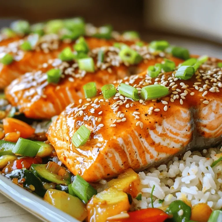 To make Sweet Chili Garlic Salmon, you need a few simple items. Here’s a list of what you will need: - 4 salmon fillets (6 oz each) - 1/4 cup sweet chili sauce - 3 cloves garlic, minced - 2 tablespoons soy sauce (low sodium) - 1 tablespoon honey - 2 teaspoons sesame oil - 1 teaspoon fresh ginger, grated - Salt and pepper to taste - 2 green onions, sliced (for garnish) - Sesame seeds (for garnish) These ingredients create a blend of sweet and savory flavors. The sweet chili sauce gives a nice kick, while the garlic adds depth. Fresh ginger brightens the dish. You can find most of these ingredients at your local grocery store. For the best taste, use fresh salmon. This fish is rich in omega-3 fatty acids. They are great for your heart. When you gather your ingredients, think about how you will present the dish. A beautiful plate makes the meal even more special. If you want the full recipe, check out the section titled Full Recipe. It has all the steps you need to follow. Enjoy cooking! To start, whisk together these ingredients in a bowl: - 1/4 cup sweet chili sauce - 3 cloves garlic, minced - 2 tablespoons soy sauce - 1 tablespoon honey - 2 teaspoons sesame oil - 1 teaspoon fresh ginger, grated This mix creates a simple yet tasty marinade. Coat the salmon fillets well with the marinade. Place them in a shallow dish and refrigerate for 30 minutes. For more flavor, you can marinate them for up to 2 hours. Now, preheat your oven to 400°F (200°C). This step is key for even cooking. Line a baking sheet with parchment paper. This makes for easy cleanup later. Take the salmon out of the marinade and season it with salt and pepper. Place the fillets skin-side down on the baking sheet. Bake in the preheated oven for 12 to 15 minutes. The salmon should flake easily with a fork when it’s done. While the salmon bakes, take the leftover marinade and pour it into a small saucepan. Bring it to a simmer over medium heat. Let it cook for about 5 minutes until it thickens slightly. This will enhance the flavor of your dish. Once the salmon is ready, drizzle the thickened sauce over the fillets. Garnish with sliced green onions and sesame seeds for a touch of color. This dish pairs well with steamed rice or quinoa and sautéed vegetables for a complete meal. You can find the Full Recipe if you need all the details! When picking salmon, I suggest wild-caught over farmed salmon. Wild-caught salmon often has a richer flavor and firmer texture. Look for bright, shiny skin and a fresh smell. Check for any dark spots or dull skin. Always ask your fishmonger for the best options. Marinating your salmon is key to great taste. I recommend marinating for at least 30 minutes. If you want a stronger flavor, let it sit for up to 2 hours. Avoid marinating too long, as the acid can change the texture. The sweet chili garlic marinade makes your salmon shine! There are different ways to cook your salmon. Baking is simple and gives great results. You can also grill it for a smoky flavor. Pan-searing is another option, creating a nice crust. Each method brings out unique flavors, so pick what you enjoy most. {{image_2}} You can easily make this dish spicier. Just add more chili flakes to the marinade. Start with a pinch, and taste as you go. You can always add more heat. This small change can turn a good meal into a fiery delight. It’s perfect if you love bold flavors! If you want a fresh twist, add herbs. Try chopping fresh parsley, basil, or dill. Mix them into the marinade or sprinkle them on top. The herbs will add brightness and depth to your salmon. This variation is great for spring and summer meals. You can switch salmon for chicken or tofu. Chicken breasts work well and cook similarly. Just adjust the cooking time to make sure it’s fully cooked. Tofu is a great option for a plant-based meal. Marinate it the same way, and bake until golden. Each protein brings a unique taste to this dish. For the full recipe, check out the Sweet Chili Garlic Salmon details to get started! To keep leftover salmon fresh, wrap it tightly in plastic wrap. Place it in an airtight container. Store it in the fridge for up to three days. This keeps the salmon moist. Avoid leaving it uncovered, as it can dry out. If you have sauce left, store it separately. To reheat salmon, use the oven or microwave. For the oven, set it to 350°F (175°C). Place the salmon on a baking sheet. Cover it with foil to keep it moist. Heat for about 10 minutes. If using the microwave, heat on low power. This helps keep the salmon from becoming rubbery. If you want to freeze salmon, wrap it tightly in plastic wrap. Then place it in a freezer bag. Press out as much air as possible. You can freeze it for up to three months. For best taste, use it sooner. Always thaw salmon in the fridge before cooking. This keeps it safe and tasty. Bake salmon for 12 to 15 minutes at 400°F. The key is to check the salmon for doneness. It should flake easily with a fork when ready. If your fillets are thicker, add a few extra minutes. Always keep an eye on it to avoid overcooking. Yes, you can use frozen salmon. Just be sure to thaw it first. Place it in the fridge overnight or submerge it in cold water for quick thawing. Frozen salmon can work well, but fresh salmon has a better texture and flavor. Here are some great side dishes to serve with your salmon: - Steamed rice or quinoa - Sautéed vegetables like broccoli or bell peppers - A fresh green salad with a light vinaigrette - Roasted sweet potatoes or regular potatoes These sides add color and balance to your meal. For the complete cooking guide and detailed steps, check the Full Recipe. This blog post covers a tasty sweet chili garlic salmon recipe. You learned how to marinate, bake, and serve the salmon. I shared tips for choosing the best fillets and variations to spice up your dish. Remember, the right marinade makes a big difference. Proper storage keeps your leftovers fresh. With these steps, you can enjoy a delicious meal anytime. Try it out and impress your family and friends! Your kitchen adventures just got more exciting.