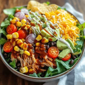 To make a BBQ Ranch Chicken Salad, you'll need fresh and tasty ingredients. Each one adds flavor and texture. Here’s a list to get you started: - Chicken - 2 cups cooked chicken breast, shredded - Vegetables - 4 cups mixed greens (spinach, romaine, arugula) - 1 cup cherry tomatoes, halved - 1/2 cup corn (canned or grilled) - 1/2 cup black beans, rinsed and drained - 1/2 red onion, thinly sliced - 1 avocado, diced - Dressings - 1/4 cup BBQ sauce (your favorite brand) - 1/4 cup ranch dressing - Seasonings - Salt and pepper to taste - Optional toppings - 1/2 cup shredded cheddar cheese - Tortilla chips for crunch These ingredients create a colorful and satisfying meal. Each one plays an important role in the overall taste. I love how the BBQ sauce mixes with ranch dressing. It brings a sweet and tangy flavor that makes this salad stand out. You can find the full recipe to make this delightful dish easily. Enjoy every bite! First, take your cooked chicken breast and shred it. I like to use a fork for this. In a bowl, mix the shredded chicken with your favorite BBQ sauce. Make sure every piece is coated well. This adds a nice flavor to the salad. Set the bowl aside while you prepare the rest. Grab a large salad bowl. Start by adding the mixed greens as your base. I love using a mix of spinach, romaine, and arugula. Next, add the halved cherry tomatoes, corn, black beans, and thinly sliced red onion on top. Finally, sprinkle the diced avocado over these layers. Now, it’s time to scatter the BBQ chicken evenly over your salad. Next, sprinkle shredded cheddar cheese all over the salad. This adds a delicious creaminess. Drizzle ranch dressing on top, adjusting the amount based on your taste. Gently toss the salad to mix everything well. Be careful not to bruise the greens. Season with salt and pepper to taste. For that extra crunch, you can add crushed tortilla chips on top or serve them on the side. Enjoy this colorful and tasty meal! For the entire process, you can check the Full Recipe for more details. Choosing the right BBQ sauce makes a big difference. Look for a sauce that you love. Sweet, tangy, or smoky—all add unique flavors. Try different brands until you find your favorite. For dressing, you can mix BBQ sauce with ranch. This adds depth and a nice kick. You can also try a honey mustard or a yogurt-based dressing. Each gives a fresh twist to the salad. Seasoning is key. I like to sprinkle salt and pepper on each layer. You can also add garlic powder or smoked paprika for extra flavor. Just a pinch can elevate the taste. Meal prep makes this salad easy. You can cook the chicken and chop the veggies ahead of time. Store them in separate containers. This keeps everything fresh. When you store components separately, the salad stays crisp. Keep the greens away from sauces until you're ready to eat. This helps avoid sogginess. You can mix everything just before serving. It’s that simple! For the full recipe, check out BBQ Ranch Chicken Salad. {{image_2}} You can switch up the protein in your BBQ Ranch Chicken Salad for fun. Grilled shrimp offers a sweet and smoky taste. They pair well with the BBQ sauce and ranch dressing. Just grill the shrimp until they turn pink. Toss them in with the other salad ingredients. Tofu or tempeh are great choices for a plant-based option. They soak up the flavors well. Press the tofu to remove excess water, then grill or sauté it for added texture. Cut the tempeh into slices or cubes for easy mixing. Adding veggies can make your salad more colorful and healthy. Try bell peppers, cucumber, or shredded carrots. They add crunch and freshness to the dish. You can also use roasted veggies for a warm contrast. For cheese, consider using feta or pepper jack. Feta adds a salty kick, while pepper jack gives a spicy twist. Both will enhance the flavor profile of your salad. For extra crunch, crushed tortilla chips are a fun option. You can also use nuts or seeds, like sunflower seeds or walnuts. They add texture and a satisfying bite. There are many ways to customize your BBQ Ranch Chicken Salad. Explore different flavors and textures to find your favorite mix! If you want the detailed recipe, check out the Full Recipe. To keep your BBQ Ranch Chicken Salad fresh, use airtight containers. This helps keep moisture in and air out. You can store it in the fridge for up to three days. Make sure to avoid adding the dressing until you are ready to eat. This keeps the greens crisp and tasty. When you want to serve leftovers, you can enjoy them cold or warm. If you prefer warm, heat the chicken in a pan. Do not heat the whole salad; it will make the greens soggy. You can also add fresh toppings or extra dressing to keep it exciting. Enjoy your meal! What is the best dressing for BBQ Ranch Chicken Salad? The best dressing for this salad is a mix of BBQ sauce and ranch dressing. This combination gives a sweet and tangy flavor. You can adjust the amounts to fit your taste. For a lighter option, use low-fat ranch or a yogurt-based dressing. Can I make this salad ahead of time? Yes, you can make this salad ahead of time. I recommend prepping the ingredients separately. Keep the dressing on the side until ready to serve. This keeps the greens fresh and crunchy. You can store the salad in the fridge for up to two days. What can I substitute for chicken in this recipe? You can use grilled shrimp, tofu, or tempeh as a substitute for chicken. These options give the salad a different twist. If you want a vegetarian meal, tofu or tempeh works well. They absorb flavors nicely and add protein. Calories and macronutrients One serving of BBQ Ranch Chicken Salad has about 400 calories. It contains protein from the chicken, healthy fats from the avocado, and fiber from the beans and veggies. This balance makes it a filling meal. Health benefits of ingredients The mixed greens add vitamins A and C. Cherry tomatoes boost antioxidants, while black beans provide protein and fiber. Avocado is full of healthy fats. Each ingredient contributes to a well-rounded meal. Gluten-free/dairy-free options This salad can be made gluten-free by checking your BBQ sauce and ranch dressing. For a dairy-free option, use dairy-free cheese or skip it altogether. You can also use a dairy-free ranch dressing for the same great taste. In this blog post, we covered the best ingredients for a BBQ Ranch Chicken Salad. You learned how to mix flavors and layer fresh veggies. I shared tips for enhancing taste and options for meal prep. You can choose from different proteins and salad add-ins to fit your needs. Storing and reheating leftovers were also discussed to keep your dish fresh. With these insights, you can create a tasty and satisfying salad. Enjoy making this dish your own!