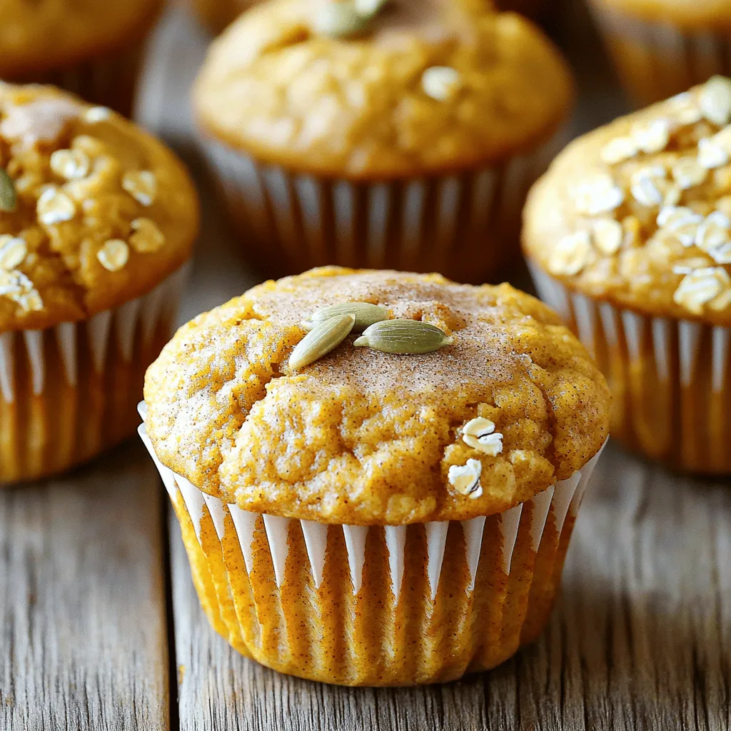 For these muffins, you need simple, wholesome ingredients. Here’s what you will use: - 1 cup rolled oats - 1 cup canned pumpkin puree - 1/4 cup honey or maple syrup - 1/4 cup Greek yogurt - 2 large eggs - 1 teaspoon vanilla extract - 1 teaspoon baking powder - 1/2 teaspoon baking soda - 1 teaspoon ground cinnamon - 1/2 teaspoon ground nutmeg - 1/4 teaspoon salt These ingredients blend to create a moist and tasty treat. The oats add fiber, while pumpkin gives a rich flavor and nutrition. You can enhance your muffins with optional items. Try adding: - 1/2 cup chopped nuts (like walnuts or pecans) - 1/2 cup chocolate chips These extras add crunch and sweetness. You can mix and match based on your taste. If you need to swap ingredients, here are some ideas: - For honey or maple syrup, use agave syrup or coconut sugar. - Replace Greek yogurt with applesauce for a dairy-free option. - If you want a nut-free version, skip the nuts or use seeds instead. These swaps keep the muffins healthy while catering to your needs. You can find the full recipe above for step-by-step guidance. First, gather all your ingredients. You will need rolled oats, pumpkin puree, honey, Greek yogurt, eggs, and spices. Preheat your oven to 350°F (175°C). Line a muffin tin with paper liners or grease it lightly with oil. This step helps to prevent the muffins from sticking. In a large bowl, combine the rolled oats, baking powder, baking soda, salt, and spices. This includes ground cinnamon and nutmeg. Mix these ingredients well. An even mix ensures that each muffin gets the same flavor and rise. In a separate bowl, whisk together the pumpkin puree, honey or maple syrup, Greek yogurt, eggs, and vanilla. Make sure this mixture is smooth and creamy. Once combined, pour this wet mixture into the dry ingredients. Stir gently until just combined. If you want to add nuts or chocolate chips, fold them in now. Now you have a delicious batter ready for baking. Follow the [Full Recipe] to continue. Baking muffins can be fun and easy. To get the best results, start with fresh ingredients. Check the expiration dates on your baking powder and baking soda. Use room temperature eggs and yogurt for a better mix. Always preheat your oven. This helps muffins rise nicely. To get a soft, fluffy muffin, do not overmix your batter. Stir until the dry and wet ingredients just come together. Small lumps are okay! Overmixing makes muffins dense. Bake them until a toothpick comes out clean. This ensures they are cooked but not dry. You can boost flavor by adding spices like ginger or cloves. Try adding nuts or seeds for crunch and taste. For more nutrients, swap out some oats for ground flaxseed or chia seeds. This adds fiber and omega-3s. You can also use unsweetened applesauce instead of some sweetener for a healthier twist. For the complete recipe, check out the Full Recipe. {{image_2}} You can make these muffins gluten-free. Use gluten-free oats instead of regular rolled oats. Make sure to check the label to ensure they are certified gluten-free. For the flour, try almond flour or coconut flour. These flours add a nice texture and flavor. Adjust the amount of liquid in your recipe, as these flours absorb moisture differently. To make these muffins vegan, swap the eggs for flax eggs. Mix one tablespoon of ground flaxseed with three tablespoons of water for each egg. Let it sit for a few minutes until it thickens. Replace Greek yogurt with unsweetened applesauce or a dairy-free yogurt. Use maple syrup instead of honey for sweetness. This keeps the muffins moist while staying plant-based. Feel free to get creative with your muffins. Add-ins can change the flavor and texture. Some great options include: - 1/2 cup chopped nuts (walnuts or pecans) - 1/2 cup chocolate chips - 1/2 cup dried cranberries or raisins - 1/2 teaspoon of ginger or cloves for warmth - 1/4 cup of apple sauce for extra moisture For seasonal twists, try stirring in a bit of orange zest or a splash of maple extract. These small changes can elevate your muffins. You can also top them with pumpkin seeds or a sprinkle of cinnamon for extra flair. Enjoy experimenting with these variations from the Full Recipe! To keep your muffins fresh, store them in an airtight container. This helps avoid drying out. You can place a paper towel in the container. The towel absorbs excess moisture, keeping muffins soft. If you live in a humid area, store them in the fridge to prevent mold. You can freeze muffins for later use. First, let them cool completely. Wrap each muffin in plastic wrap. Then place them in a freezer-safe bag. This keeps them fresh for up to three months. When you're ready to eat, remove a muffin and thaw it overnight in the fridge. You can also warm it in the microwave for 15-20 seconds. Healthy Pumpkin Oat Muffins last for about five days at room temperature. If stored in the fridge, they can last up to a week. For the best taste, eat them within three days. You can find the full recipe above for detailed instructions. Enjoy these tasty treats while they are fresh! You can replace eggs with applesauce or mashed banana. Use 1/4 cup of either for each egg. This keeps the muffins moist and adds natural sweetness. You can also use flaxseed meal. Mix 1 tablespoon of flaxseed with 2.5 tablespoons of water. Let it sit for five minutes until it gels. Both options work well in this recipe. Rolled oats are best for these muffins. They give a nice texture and hold their shape. You can also use quick oats, but they will make the muffins softer. Avoid steel-cut oats, as they need more cooking time. Using rolled oats ensures a good balance of flavor and texture in every bite. Yes, you can use fresh pumpkin. Just cook it until soft, then blend until smooth. This adds a fresh flavor to your muffins. Make sure to measure the same amount as the canned pumpkin. Fresh pumpkin can be more watery, so drain any excess moisture if needed. Pumpkin is rich in vitamins A and C, which support your immune system. It also has fiber that helps digestion. Oats are a great source of whole grains. They lower cholesterol and keep you full longer. Together, they make a nutritious snack. Enjoy these muffins guilt-free! You can find the Full Recipe above for a tasty way to enjoy these benefits. Healthy pumpkin oat muffins are simple and tasty. We covered key ingredients and how to make them. You learned tips for perfect texture and added flavors. Variations cater to gluten-free and vegan diets. I also shared storage tips for freshness and longevity. In the end, these muffins offer a healthy option for any meal. Enjoy making them your own with different ingredients and flavors. Your baking journey can be both fun and healthy!