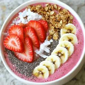 The strawberry spinach smoothie bowl is both vibrant and tasty. Here are the key ingredients you will need: - 1 cup fresh spinach leaves - 1 cup frozen strawberries - 1 ripe banana - 1/2 cup almond milk (or any milk of choice) - 1 tablespoon almond butter (or peanut butter) - 1 tablespoon chia seeds - 1/2 teaspoon vanilla extract These ingredients blend together to create a creamy base. Fresh spinach adds nutrients without a strong flavor. Frozen strawberries give you that sweet, fruity taste. The banana makes the texture smooth and helps with sweetness. Almond milk keeps it light and dairy-free, while almond butter adds a nice nutty touch. Chia seeds give a boost of fiber and omega-3s. Lastly, vanilla extract enhances the overall flavor. To make your smoothie bowl extra fun, you can add toppings: - Sliced fresh strawberries - Granola - Nuts - Coconut flakes - Honey These toppings not only add flavor but also add texture and visual appeal. Sliced strawberries brighten the bowl, while granola adds crunch. Nuts provide healthy fats, and coconut flakes give a tropical twist. A drizzle of honey can sweeten it further if you like a sweeter bowl. This smoothie bowl is packed with nutrition. It has about 250 calories per serving. You get a good mix of macronutrients: roughly 7 grams of protein, 10 grams of fat, and 40 grams of carbs. You will also find essential vitamins and minerals. Spinach brings iron and calcium, while strawberries add vitamin C. Bananas provide potassium, and chia seeds are rich in fiber. This bowl is not only delicious but also a healthful choice for breakfast or a snack. To make the Strawberry Spinach Smoothie Bowl, you start with fresh ingredients. Gather your items first. In a blender, combine: - 1 cup fresh spinach leaves - 1 cup frozen strawberries - 1 ripe banana - 1/2 cup almond milk - 1 tablespoon almond butter - 1 tablespoon chia seeds - 1/2 teaspoon vanilla extract Blend these ingredients on high. Keep blending until smooth and creamy. If the mixture feels too thick, add a bit more milk. This will help reach your desired consistency. Once it looks just right, pour the smoothie into a bowl. Now comes the fun part—adding toppings! Arrange your toppings to make it look nice. Use sliced strawberries, granola, nuts, and coconut flakes. Get creative! You can place them in patterns or piles. For extra sweetness, drizzle some honey on top. This will make your bowl pop with color and flavor. Enjoy this smoothie bowl any time of day. It works well for breakfast or as a snack. You can also serve it after a workout for a refreshing boost. The vibrant colors and flavors will brighten your day. Keep it simple, yet fancy, with your beautiful toppings. To make your smoothie bowl creamy, use frozen strawberries. They blend well and add chill. You can also add a ripe banana. This gives a smooth texture. If the mix is too thick, add more milk. Almond milk works great, but any milk is fine. Adjust sweetness based on your taste. If you prefer it sweeter, add honey or maple syrup. You can mix in more fruit, too. Taste as you go to find your perfect blend. When shopping, I suggest going for organic fruits. They often taste better and have fewer chemicals. For bananas, pick ones that are yellow with a few brown spots. This means they are sweet and ripe. For strawberries, look for bright red ones without white tips. These are usually the sweetest. One common mistake is over-blending. If you blend too long, it can get too runny. Blend just until smooth. Stop and check the texture often. Choosing the right milk is also key. Avoid heavy cream or whole milk if you're looking for a light bowl. Stick with almond milk or oat milk. They keep it light and healthy. For more details on making this bowl, check the Full Recipe. {{image_2}} You can switch up the flavors in your strawberry spinach smoothie bowl. Try adding fresh mango or blueberries. These fruits add sweetness and a burst of color. You can also use kale instead of spinach. Kale brings a different taste and packs a nutrient punch. Mixing fruits and greens keeps your bowl exciting. To boost nutrition, consider adding protein powder or yogurt. These ingredients help keep you full longer and add creaminess. You can also try different nut butters. Almond butter gives a mild taste, while peanut butter adds a rich flavor. Each option can change the smoothie bowl's taste. Using seasonal fruits makes a big difference in taste. In summer, use ripe peaches or cherries. In winter, opt for bananas or frozen berries. Fresh, in-season fruits taste better and are often more nutritious. You can also adapt your smoothie bowl to the weather. When it's cold, serve it warm by blending in a bit of hot water. On hot days, enjoy it cold and refreshing. This keeps your smoothie bowl fun all year long. For the full recipe, check out the details above. To store leftover smoothie bowls, place them in an airtight container. This helps keep the bowl fresh. Smoothie bowls taste best when eaten within 24 hours. If you want to enjoy it later, store it in the fridge. Avoid leaving it out for too long, as it may lose flavor and texture. You can freeze smoothie mixtures for future use. Pour the mixture into freezer-safe bags or containers. Remove as much air as you can to prevent freezer burn. When you're ready to enjoy it, thaw the smoothie overnight in the fridge. Blend it again for a smooth texture before serving. To keep spinach fresh, store it in a cool, dry place. Place strawberries in the fridge, unwashed, to extend their shelf life. Spinach lasts about five days, while strawberries stay good for up to a week. The smoothie bowl retains flavor for about one day in the fridge. After that, it may begin to lose its taste and nutrients. A Strawberry Spinach Smoothie Bowl is a delicious and healthy dish. It blends fresh spinach, frozen strawberries, and a ripe banana. You can add almond milk and almond butter for creaminess. Chia seeds and vanilla extract enhance the flavor and nutrition. This bowl is fun to eat and visually appealing with colorful toppings. Yes, you can easily make this smoothie bowl vegan. Use almond milk or any plant-based milk. Swap almond butter for peanut butter or sunflower seed butter. Ensure your toppings, like granola and honey, are vegan-friendly. This way, everyone can enjoy this tasty bowl. To achieve a thicker smoothie bowl, use frozen fruit instead of fresh. You can also add more spinach to the mix. Another tip is to reduce the amount of almond milk. Blend it until smooth, then check the texture. If it’s too thin, add more frozen fruit or greens. This will give you a creamy and satisfying bowl. This article explored the delicious world of strawberry spinach smoothie bowls. You learned about key ingredients, step-by-step preparation, and tips for perfecting your bowl. Presentation and storage methods ensure freshness and flavor. In summary, you can enjoy this healthy treat any time of day. Feel free to experiment with flavors and toppings. With practice, you’ll create a smoothie bowl that’s not just tasty, but also visually stunning. Enjoy your smoothie bowl adventure!