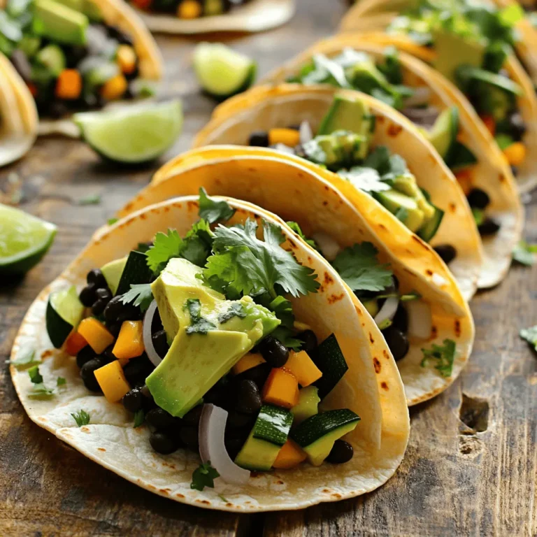 - 4 small corn tortillas - 1 cup black beans, rinsed and drained - 1 small zucchini, diced - 1 bell pepper (any color), diced - 1 small red onion, diced - 2 tablespoons olive oil - 1 teaspoon cumin - 1 teaspoon smoked paprika - Salt and pepper to taste - 1 avocado, sliced - Fresh cilantro, chopped (for garnish) - Lime wedges (for serving) I love using fresh ingredients in my Easy Veggie Breakfast Tacos. Each bite bursts with flavor. Corn tortillas are perfect for holding all the goodness inside. Black beans add protein and a nice texture. Diced vegetables, like zucchini, bell pepper, and red onion, bring color and crunch. Olive oil helps sauté the veggies and adds richness. Cumin and smoked paprika give a warm, earthy taste to the tacos. Don't forget salt and pepper to balance it all. The creamy avocado slices make every bite smooth. Finally, fresh cilantro offers a bright finish. Serve with lime wedges to add a zesty kick. If you want to make these tacos at home, check out the Full Recipe for easy steps! Start by heating the olive oil in a skillet over medium heat. Add the diced red onion and bell pepper. Sauté them for about 3-4 minutes. You want them to soften but not brown. Next, add the diced zucchini to the skillet. Sprinkle in the cumin, smoked paprika, salt, and pepper. Mix everything well and let it cook for another 5-6 minutes. You’ll notice the vegetables become tender and fragrant. This blend of veggies creates a tasty base for your tacos. In a separate dry skillet, warm the corn tortillas over medium heat. Heat them for about 30 seconds on each side. This step is key for soft tortillas. If the tortillas feel dry, wrap them in a damp cloth for a few minutes. This keeps them warm and pliable. Soft tortillas make for easy folding and less mess. Now it’s time to assemble your tacos. Start with a warm tortilla on your plate. Add a spoonful of black beans as the first layer. Next, pile on the sautéed vegetable mixture. It’s best to distribute the veggies evenly. Finally, top the tacos with fresh avocado slices. For a pop of color, sprinkle chopped cilantro on top. Serve with lime wedges on the side for that zesty kick. Presentation matters, so arrange your tacos nicely on the plate. Enjoy your Easy Veggie Breakfast Tacos! For the complete recipe, check the section above. To make your Easy Veggie Breakfast Tacos shine, focus on sautéing. Heat your olive oil in a skillet over medium heat. Add red onion and bell pepper first. Sauté them for 3-4 minutes. This softens them and brings out their sweetness. Next, add the diced zucchini and spices. Cook for another 5-6 minutes. This helps all the veggies blend well together. Adjusting spice levels is simple. If you like heat, add a pinch of cayenne pepper or red pepper flakes. For a milder dish, skip the heat. Always taste your mix as you cook. This way, you can tweak flavors to suit your palate. Pair your tacos with fresh fruit or a light salad. A simple side of sliced cucumbers or cherry tomatoes works well. They add crunch and brightness to your meal. For drinks, consider serving fresh juice or herbal tea. A bright limeade can also add zest. These beverages balance the flavors in your tacos nicely. Prep your ingredients in advance for easy cooking. Chop your veggies the night before and store them in the fridge. This saves time and makes morning cooking stress-free. If you have leftovers, reheating is easy. Warm the tacos in a skillet over low heat. This keeps them from getting soggy. You can also microwave them for about 30 seconds. Just cover them with a damp paper towel to keep them moist. For the full recipe and more tips, check out Easy Veggie Breakfast Tacos. {{image_2}} You can add protein to your veggie breakfast tacos. Beans are a great start. I love black beans for their rich flavor. You can also use scrambled eggs or tofu for more protein. Tofu is a great choice for a plant-based option. Just season it well so it packs a punch. Using seasonal vegetables keeps your tacos fresh and fun. In summer, add ripe tomatoes or corn. In the fall, use sweet potatoes or kale. Each season brings new flavors. Mix and match to find what you like best. Fresh veggies make your tacos taste even better. Spices can change your tacos in amazing ways. Try different blends like taco seasoning or chili powder. You can even add a pinch of cinnamon for a warm twist. Don’t be afraid to experiment with your favorite spices. This will keep your breakfast exciting. For the full recipe, check out Easy Veggie Breakfast Tacos! To keep your tacos fresh, store leftovers in an airtight container. This helps prevent them from drying out. Place the tacos in the fridge within two hours of cooking. They will last for about three days. When ready to eat, check for any odd smells or changes in texture. Always trust your senses. If you want to save tacos for later, freezing is a great choice. First, separate the components. You can freeze the sautéed veggies and black beans in one container. Wrap the tortillas in foil and place them in another container. Make sure to label each container with the date. They can stay in the freezer for up to three months. To reheat the tacos, start with the filling. Use a skillet on medium heat. Heat the veggies and beans until warm. This keeps the flavors intact. For the tortillas, warm them in a dry skillet for about 30 seconds on each side. Avoid microwaving, as it can make them soggy. Enjoy your tasty meal just like the first day! Check the Full Recipe for more details. Yes, you can make these tacos gluten-free. Use corn tortillas instead of wheat ones. Corn tortillas are great for this dish. They are soft and full of flavor. You can also find other gluten-free options at the store. Look for brands that use rice or almond flour. If you want to add heat, try adding hot sauce or fresh peppers. Jalapeños work well for a kick. You can also use chili powder for a different flavor. This will give your tacos a nice spicy touch. Just sprinkle it on the veggies while cooking. Taste as you go to find your perfect spice level. These tacos are packed with good nutrients. The black beans add protein and fiber. They keep you full and satisfied. The veggies like zucchini and bell pepper add vitamins and minerals. This dish is low in calories and high in flavor. Using fresh ingredients helps you eat healthy while enjoying your meal. Enjoy the full recipe for a delicious start to your day! You learned how to make easy veggie breakfast tacos with healthy ingredients. We covered key components like corn tortillas, black beans, and fresh veggies. You now know how to cook, prepare, and assemble tacos. Plus, you have tips for texture, flavor, and serving ideas. Remember, you can adapt these tacos to your taste. Try different veggies or spice blends. With a few tricks, you can enjoy tasty meals at home anytime. Happy cooking!