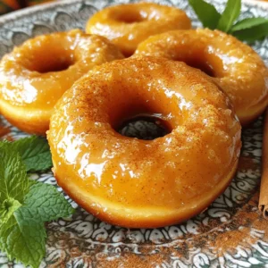 - 1 cup pure pumpkin puree - 1/2 cup granulated sugar - 1/4 cup brown sugar, packed - 1/4 cup vegetable oil - 2 large eggs - 1 teaspoon vanilla extract - 1 1/2 cups all-purpose flour - 1 teaspoon baking powder - 1/2 teaspoon baking soda - 1/2 teaspoon ground cinnamon - 1/4 teaspoon ground nutmeg - 1/4 teaspoon ground ginger - 1/4 teaspoon salt - 1/2 cup maple syrup - 1 cup powdered sugar (for glaze) Pumpkin donuts need simple, fresh ingredients. Let's look at what you need. First, pure pumpkin puree is key. It gives the donut that rich flavor. You will also need granulated sugar and packed brown sugar. These sweeteners add a lovely sweetness and depth to the donuts. Next, grab some vegetable oil. It keeps the donuts moist. You will need two large eggs for structure and to bind everything together. Don’t forget the vanilla extract! It adds a nice touch of flavor. For the dry mix, all-purpose flour is your base. Add in baking powder and baking soda to help the donuts rise. The spices are where the magic happens! Ground cinnamon, nutmeg, and ginger give that warm fall flavor. A little salt balances the sweetness. To finish, you will make a glaze with maple syrup and powdered sugar. This glaze brings the whole treat together, adding sweetness and a beautiful shine. With these ingredients, you can create the perfect maple glazed pumpkin donuts! First, preheat your oven to 350°F (175°C) and grease a donut pan. This step is key to ensure your donuts come out easily. In a large bowl, mix the wet ingredients. You need 1 cup of pure pumpkin puree, 1/2 cup of granulated sugar, 1/4 cup of brown sugar, and 1/4 cup of vegetable oil. Add in 2 large eggs, one at a time, and 1 teaspoon of vanilla extract. Mix everything until smooth. This mixture will give your donuts a rich pumpkin flavor. In another bowl, whisk together the dry ingredients. You will need 1 1/2 cups of all-purpose flour, 1 teaspoon of baking powder, and 1/2 teaspoon of baking soda. Add in 1/2 teaspoon of ground cinnamon, 1/4 teaspoon of ground nutmeg, 1/4 teaspoon of ground ginger, and 1/4 teaspoon of salt. Mix these well so that the spices are evenly distributed. Now, gently incorporate the dry mix into the wet ingredients. Stir until just combined; do not overmix. This helps keep your donuts light and fluffy. Fill each cavity of the donut pan about 2/3 full with the batter. Bake the donuts for 10-12 minutes. Use a toothpick to check for doneness. If it comes out clean, your donuts are ready. Let them cool in the pan for about 5 minutes before transferring them to a wire rack. This cooling time is important for the glaze to stick later. To make your donuts moist, use pure pumpkin puree. This adds flavor and keeps them soft. Mix wet ingredients until just combined. Overmixing can make your donuts tough. Stir gently to keep that light texture. For the glaze, mix maple syrup and powdered sugar in a bowl. Aim for a smooth consistency. If it's too thick, add more syrup. Dip the top of each donut into the glaze. Hold it over the bowl to let excess drip off. This keeps your glaze even and neat. Serve your donuts on a nice plate. Dust them with a little cinnamon for a warm touch. Garnish with fresh mint leaves for color. This simple trick makes your donuts look as good as they taste! {{image_2}} You can make these donuts even more fun! Try adding chocolate chips or chopped nuts. They add a nice crunch and extra flavor. You might love using butterscotch chips too. For spices, consider using allspice or clove. These spices bring warmth and depth to every bite. If you need gluten-free options, use almond or oat flour. These flours work well and keep the texture great. For a vegan version, swap the eggs with flax eggs. You can mix one tablespoon of ground flaxseed with three tablespoons of water for each egg. Use almond milk or coconut milk instead of dairy. These swaps keep the taste rich and delicious. Want to mix things up? You can add other fall flavors like apple or pecan. Chop up some apples and fold them into the batter. Or, sprinkle chopped pecans on top of the glaze. Both options will make your donuts unique and tasty. These small changes can make a big difference in flavor and fun! To keep your maple glazed pumpkin donuts fresh, store them in an airtight container. This method helps to lock in moisture and flavor. If you want to enjoy them later, you can wrap each donut in plastic wrap. This way, they stay fresh and tasty. Always place the container in a cool, dry place. Avoid direct sunlight, as it can dry them out. Freezing your donuts is easy and a great way to preserve them. First, let the donuts cool completely. Then, wrap each one in plastic wrap. Place them in a freezer-safe bag or container. Label the bag with the date. You can freeze them for up to three months. When you want to eat one, just take it out and let it thaw in the fridge overnight. To reheat your donuts, use a microwave or an oven. For the microwave, heat each donut for about 10-15 seconds. This warms them up quickly. If you prefer the oven, preheat it to 350°F (175°C). Place the donuts on a baking sheet and heat for about 5-7 minutes. This method keeps them soft and tasty. Enjoy your warm maple glazed pumpkin donuts! How to make homemade maple glaze? To make a simple maple glaze, mix 1/2 cup maple syrup with 1 cup powdered sugar in a bowl. Stir until smooth. If it feels thick, add a little more maple syrup. This glaze gives your donuts a sweet and shiny finish. Can I substitute pumpkin puree with something else? Yes, you can use applesauce or mashed banana if you don't have pumpkin puree. Both add moisture and flavor. However, they will change the taste. Pumpkin gives a warm, spiced flavor that is perfect for fall. How long do these donuts last? Maple glazed pumpkin donuts stay fresh for about 2-3 days at room temperature. To keep them longer, store them in an airtight container in the fridge. They will last up to a week this way. Where can I find the best maple glazed pumpkin donuts? Local bakeries often make great maple glazed pumpkin donuts in the fall. Look for shops that focus on seasonal treats. You can also find them at farmers' markets. Enjoying homemade donuts is always a treat, too! You learned how to make delicious maple glazed pumpkin donuts. We covered the key ingredients, step-by-step instructions, and expert tips for perfecting your donuts. You also discovered variations and storage methods to keep them fresh. Making these treats is fun and easy. I hope you enjoy baking and sharing them. With these skills, your next batch of donuts will impress everyone. Now, go ahead and savor your sweet creation!