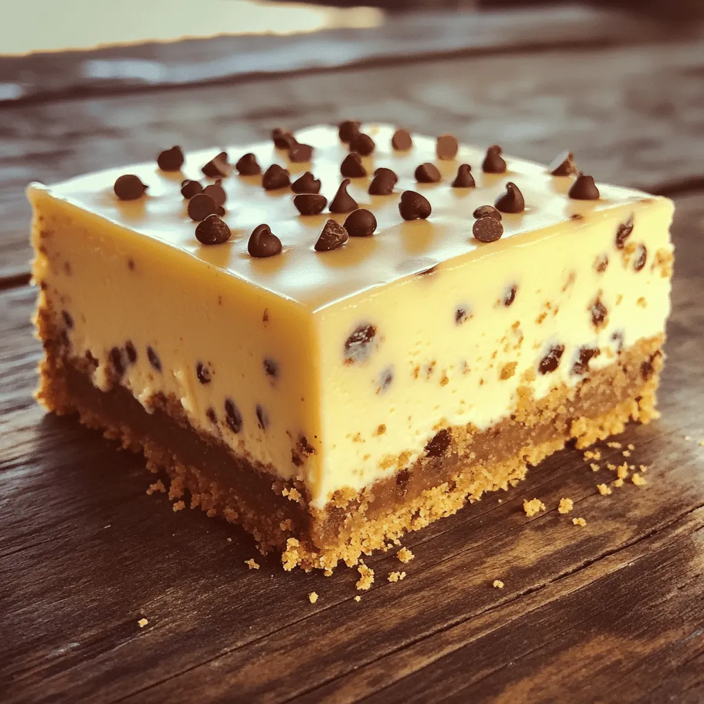 For the cookie dough layer, you will need: - 1 cup all-purpose flour - 1/2 teaspoon baking soda - 1/4 teaspoon salt - 1/2 cup unsalted butter, softened - 1/2 cup brown sugar, packed - 1/4 cup granulated sugar - 1 teaspoon vanilla extract - 1/2 cup mini chocolate chips This layer gives your cheesecake that classic cookie dough taste. The mini chocolate chips add a sweet bite. Make sure your butter is soft for easy mixing. For the cheesecake layer, gather these items: - 16 oz cream cheese, softened - 1/2 cup granulated sugar - 1/2 cup sour cream - 2 large eggs - 1 teaspoon vanilla extract - 1/4 cup heavy cream - 1/2 cup mini chocolate chips This layer brings a creamy texture. The sour cream adds a nice tang. Use softened cream cheese for a smooth blend. For the crust, you will need: - 1 1/2 cups graham cracker crumbs - 1/4 cup granulated sugar - 1/2 cup unsalted butter, melted The graham cracker crumbs give a sweet crunch. Mixing the melted butter helps the crust hold together. This crust sets the base for your delicious layers. To start, gather your ingredients for the crust. You will need: - 1 1/2 cups graham cracker crumbs - 1/4 cup granulated sugar - 1/2 cup unsalted butter, melted In a mixing bowl, combine the graham cracker crumbs, sugar, and melted butter. Mix this until it looks crumbly. Now, press this mixture into the bottom of a 9-inch springform pan. Make sure it forms an even layer. Bake it at 350°F (175°C) for 8 to 10 minutes. Once baked, take it out and let it cool. Next, let's make the cookie dough layer. Here’s what you need: - 1 cup all-purpose flour - 1/2 teaspoon baking soda - 1/4 teaspoon salt - 1/2 cup unsalted butter, softened - 1/2 cup brown sugar, packed - 1/4 cup granulated sugar - 1 teaspoon vanilla extract - 1/2 cup mini chocolate chips In one bowl, mix the flour, baking soda, and salt. In another large bowl, beat the softened butter, brown sugar, and granulated sugar together. Mix until fluffy. Add the vanilla extract and mix again. Gradually stir in the flour mixture. Finally, fold in the mini chocolate chips. Place dollops of this dough over the crust and spread it evenly. Chill this in the fridge while you prepare the cheesecake layer. Now, prepare the cheesecake layer. You will need: - 16 oz cream cheese, softened - 1/2 cup granulated sugar - 1/2 cup sour cream - 2 large eggs - 1 teaspoon vanilla extract - 1/4 cup heavy cream - 1/2 cup mini chocolate chips In a large bowl, beat the softened cream cheese and sugar until smooth. Add the sour cream and eggs one at a time, mixing well. Then, add the vanilla extract, heavy cream, and mini chocolate chips. Mix until fully combined. Pour the cheesecake batter over the chilled cookie dough layer in the springform pan. Use a spatula to smooth the top. Make sure it is even for a beautiful finish. Bake the cheesecake at 325°F (163°C) for 50 to 60 minutes. You want the edges to set while the center has a slight jiggle. After baking, turn off the oven and crack the door open. Let the cheesecake cool in the oven for about an hour. This helps prevent cracks. Once cooled, put the cheesecake in the fridge for at least 4 hours. For the best results, chill it overnight. When ready to serve, run a knife around the edge of the pan. This helps release the cheesecake. Remove the springform and slice it into wedges. Enjoy your delicious treat! A great crust sets the stage for your cheesecake. Use fresh graham cracker crumbs. Mix them well with sugar and melted butter. Press the mixture firmly into the bottom of the pan. Bake it briefly at 350°F. This helps the crust stay firm and not soggy. Cheesecake can be tricky. One big mistake is overmixing. Beat the cream cheese just until smooth. This keeps air out, which can cause cracks. Also, let the cheesecake cool slowly in the oven. This helps it set properly and prevents cracks. Want to add more flavor? Try mixing in different extracts. Almond or hazelnut extracts can add a twist. You can also fold in more mini chocolate chips. Some like to add nuts for texture. Get creative, but don’t overpower the classic taste. {{image_2}} You can skip the oven with a no-bake version. For this, use the same crust. Mix the cookie dough layer as usual. Instead of baking, make a simple cheesecake layer. Blend cream cheese, sugar, and heavy cream until smooth. Fold in mini chocolate chips. Spread it over the cookie dough layer. Chill until firm. This option is quick and just as tasty! Want a gluten-free cheesecake? It’s easy. Use gluten-free graham cracker crumbs for the crust. Check the flour for your cookie dough layer too. Many brands offer gluten-free all-purpose flour. Just follow the same steps. Your cheesecake will still be rich and delicious! Toppings can make your cheesecake shine! Here are some ideas: - Drizzle warm chocolate sauce on top. - Sprinkle extra mini chocolate chips. - Add whipped cream for a fluffy touch. - Crush some cookies for a crunchy layer. - Top with chopped nuts for extra texture. Feel free to mix and match! Each will give your cheesecake a new twist. Enjoy your sweet creation! To store your leftover cheesecake, cover it tightly with plastic wrap or foil. This keeps the cheesecake fresh and prevents it from drying out. You can also place it in an airtight container. Store it in the fridge for up to five days. Each slice should be easy to grab and enjoy later! Freezing this cheesecake is simple. First, let the cheesecake cool completely. Then, slice it into individual pieces. Wrap each slice tightly in plastic wrap, then place them in a freezer bag. Label the bag with the date. You can freeze the cheesecake for up to three months. When you crave a sweet treat, just thaw a slice in the fridge overnight. You don’t need to reheat cheesecake, as it is best served cold. If you prefer it slightly warmer, let it sit at room temperature for about 15 to 30 minutes before serving. This softens the texture and brings out the flavors. Avoid using the microwave for reheating, as it can make the cheesecake grainy. Enjoy your treat at its best! Yes, you can use many types of chocolate chips. Dark, milk, or even white chocolate chips work great. Each type brings a unique flavor. You can mix and match to find your favorite blend. Just make sure they are mini chips to keep the texture right. Let the cheesecake cool for about one hour in the oven. After baking, crack the door open so it cools slowly. This step helps prevent cracks. Once it cools, place it in the fridge for at least four hours or overnight for the best results. If you don't have sour cream, use Greek yogurt. It has a similar creaminess and tang. You can also use cream cheese, but it will change the texture. Just make sure to adjust the amount for the right balance. Yes, you can make this cheesecake ahead of time. It actually tastes better after chilling for a day. Prepare it a day or two before your event. Just store it properly in the fridge. When ready to serve, slice and enjoy! This blog covered how to make a tasty cookie dough cheesecake. We talked about easy-to-find ingredients like cookie dough and cheesecake layers. The step-by-step guide showed how to prepare, bake, and chill the cheesecake. Useful tips helped avoid common errors and added variety. You can even choose gluten-free options or mix in fun toppings. In the end, this dessert is easy and fun to make. Enjoy every bite with friends and family!