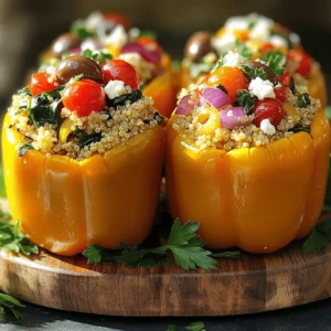 To make Greek stuffed peppers, gather these simple ingredients: - 4 large bell peppers (any color) - 1 cup quinoa, rinsed - 2 cups vegetable broth - 1 small red onion, finely chopped - 2 cloves garlic, minced - 1 cup cherry tomatoes, halved - 1 cup baby spinach, chopped - 1/2 cup Kalamata olives, pitted and chopped - 1/2 cup feta cheese, crumbled - 2 teaspoons dried oregano - 1 teaspoon ground cumin - 2 tablespoons olive oil - Salt and pepper to taste - Fresh parsley, chopped (for garnish) When selecting bell peppers, look for bright colors and firm skin. Avoid peppers with wrinkles or soft spots. A good pepper should feel heavy for its size. Check the stem; it should be green and fresh. This ensures you get the best flavor and texture for your dish. You can swap quinoa for rice or couscous if you prefer. If you want a creamier taste, use ricotta cheese instead of feta. For a vegan option, skip the cheese and use nutritional yeast for flavor. You can replace Kalamata olives with green olives if you enjoy a milder taste. 1. First, preheat your oven to 375°F (190°C). 2. Next, cut the tops off the bell peppers and remove the seeds. Brush the outside with olive oil. Place them upside down in a baking dish. 3. In a medium pot, add 1 cup of rinsed quinoa and 2 cups of vegetable broth. Bring it to a simmer, then cover. Cook for about 15 minutes until fluffy. Set aside. 4. In a large skillet, heat 2 tablespoons of olive oil over medium heat. Add the chopped red onion and minced garlic. Sauté for about 3-4 minutes until the onion is clear. 5. Now, stir in the halved cherry tomatoes and chopped baby spinach. Cook until the spinach wilts, which takes about 2 minutes. 6. Add the cooked quinoa to the skillet. Then mix in the chopped olives, crumbled feta, oregano, cumin, salt, and pepper. Stir well. 7. Carefully stuff each bell pepper with the quinoa mixture until full. 8. Pour about 1/4 cup of vegetable broth into the baking dish. This keeps the peppers moist. Cover the dish with aluminum foil. 9. Bake the stuffed peppers for 30-35 minutes. They should be tender. Remove the foil for the last 10 minutes to brown the tops. 10. Once they’re done, take them out and let cool for a few minutes. Garnish with fresh parsley. - Preheat oven: 375°F (190°C) - Cooking time: 30-35 minutes - Quinoa cooking time: About 15 minutes A photo series showing each step can help you visualize the process. From cutting the peppers to stuffing them, images can guide you. Watching a video of the cooking steps can also make it easier. Look for cooking blogs or YouTube channels that focus on Greek recipes for extra help. One common pitfall is undercooking the peppers. If you don’t bake them long enough, they can be crunchy. Aim for 30-35 minutes in the oven. Another mistake is overfilling the peppers. Stuff them generously, but don’t force too much in. This can lead to spills and messy presentation. Lastly, avoid skipping the broth in the baking dish. This keeps the peppers moist and flavorful. To keep your peppers tender, choose large and ripe bell peppers. They should feel firm but not hard. When preparing them, remove the seeds and ribs gently. Brushing the outside with olive oil also helps. During baking, cover the dish with foil for the first part. This traps steam and softens the peppers. Remove the foil for the last 10 minutes to achieve a nice char. To boost flavor, use fresh herbs like parsley or basil. Mixing spices like oregano and cumin adds depth to your filling. Consider adding lemon juice to brighten the dish. You can also enhance the stuffing with roasted nuts or seeds for a crunchy texture. Finally, serve with a drizzle of good olive oil and extra feta on top for a tasty finish. {{image_2}} You can easily change the recipe to fit your needs. For a gluten-free option, use rice instead of quinoa. If you want a vegan dish, skip the feta cheese or use a plant-based alternative. You can also swap the olives for capers if you dislike them. These small changes keep the flavors fresh and exciting. Greek stuffed peppers may vary by region. In Crete, they often add ground meat like lamb or beef. In other areas, you might find rice mixed with herbs and spices. Some cooks use eggplants or zucchini instead of bell peppers. These variations show how local ingredients shape this classic dish. When serving Greek stuffed peppers, sides elevate the meal. Try a simple Greek salad with cucumbers, tomatoes, and olives. Tzatziki sauce pairs well for dipping, adding a cool contrast. Roasted vegetables or a warm pita bread can also round out the meal. These options make your dinner more colorful and tasty. After you enjoy your Greek stuffed peppers, store any leftovers right away. Place them in an airtight container. This keeps them fresh. Make sure to let them cool first. Store them in the fridge. They will last for about 3 to 4 days. If you want to keep them longer, consider freezing. To reheat your stuffed peppers, use the oven or microwave. For the oven, preheat it to 350°F (175°C). Place the peppers on a baking dish. Cover them with foil to keep moisture in. Heat for about 20 minutes. In the microwave, place them on a microwave-safe plate. Heat for 2 to 3 minutes. Check if they are warm throughout. This method helps them stay tasty and not dry out. If you want to freeze your stuffed peppers, follow these steps. First, let them cool completely. Wrap each pepper in plastic wrap. Then, place them in a freezer bag or container. Label the bag with the date. They can stay in the freezer for up to 3 months. When you’re ready to eat, thaw them in the fridge overnight. Then, reheat as mentioned above. You can use rice or couscous instead of quinoa. Both options work well. Rice gives a nice texture. Couscous cooks quickly and adds fluff. You might also try farro or bulgur for a different taste. If you prefer gluten-free options, use cauliflower rice. Just keep cooking times in mind for each ingredient. Yes, you can prepare Greek stuffed peppers ahead of time. Stuff the peppers and place them in the fridge for a day. This makes dinner simple and quick. Just remember to bake them before serving. If you want, you can freeze them too. Just bake them from frozen, adding more time as needed. Serve Greek stuffed peppers warm. Place them upright on a platter for a pretty look. Drizzle with olive oil and sprinkle extra feta and parsley on top. You can also pair them with a side salad or some crusty bread. This adds freshness and crunch to your meal. Enjoy the colors and flavors! Greek stuffed peppers are easy and fun to make. We covered the ingredients, cooking steps, and helpful tips. You learned about choosing fresh peppers and tasty substitutions. Plus, we explored variations to fit different diets and how to store leftovers. Remember to check cooking times to get tender peppers. Using these tips will help you create flavorful dishes. Enjoy making Greek stuffed peppers, and don't forget to share them with friends and family!