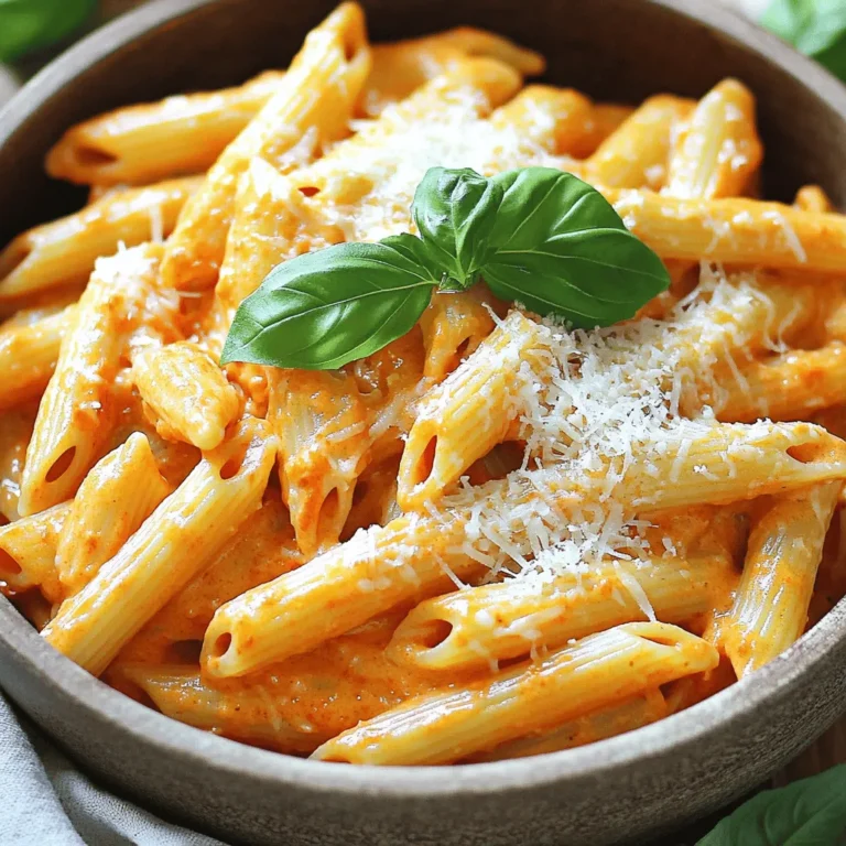 For One Pot Creamy Roasted Red Pepper Pasta, you will need the following items: - 12 oz pasta (penne or fusilli) - 2 large roasted red peppers - 1 cup vegetable broth - 1 cup heavy cream or coconut cream - 1/2 cup grated Parmesan cheese or nutritional yeast - 3 cloves garlic, minced - 1 medium onion, finely chopped - 2 tablespoons olive oil - 1 teaspoon Italian seasoning - Salt and pepper to taste - Fresh basil leaves for garnish Each ingredient plays a big role in the final dish. The roasted red peppers add a sweet and smoky flavor. The cream makes the sauce rich and smooth. If you prefer a vegan dish, coconut cream and nutritional yeast work well. The pasta absorbs the flavors, making every bite tasty. Fresh basil adds a nice touch when serving. Make sure to use quality ingredients. Fresh garlic and onion boost the taste. Good olive oil enhances the overall flavor. This dish is not just a meal; it’s a feast for your senses. To start, you need to chop the onions and mince the garlic. Use a sharp knife to make this easier. Aim for small pieces; this helps them cook quickly. If you want to roast your red peppers, here’s how. Preheat your oven to 450°F (about 232°C). Cut the peppers in half and remove the seeds. Place them cut side down on a baking sheet. Roast for 20-25 minutes until the skins are blistered and dark. After roasting, let them cool, then peel off the skins. Next, heat the olive oil in a large pot over medium heat. Add the chopped onion and cook for 3-4 minutes until they look clear. Then, stir in the minced garlic and cook for one more minute. You want the garlic to smell great, not brown. While the onions and garlic are cooking, blend the roasted red peppers with the vegetable broth and cream. Blend until it’s smooth and creamy. This will be the star of your sauce. Once the red pepper mixture is ready, pour it into the pot with the onions and garlic. Stir well to mix everything. Next, add your pasta to the pot. Make sure it is fully submerged in the sauce. Sprinkle in the Italian seasoning and season with salt and pepper. Bring the pot to a simmer and cover it. Cook for about 10-12 minutes, stirring every few minutes. This helps the pasta cook evenly. When the pasta is tender, stir in the grated Parmesan cheese. It should melt and make the sauce creamy. Taste and adjust the seasoning if needed. Remove the pot from heat and let it sit for a couple of minutes to thicken. This dish looks great served in bowls. Add some fresh basil leaves on top for a pop of color. Enjoy your One Pot Creamy Roasted Red Pepper Pasta! To get the right creaminess, focus on the cream and roasted peppers. Use heavy cream for a rich taste or coconut cream for a vegan twist. Blend the peppers until smooth. This gives a nice texture to the sauce. When cooking pasta, aim for al dente. This means it should still have a slight bite. It will soak up more sauce while resting. Stir the pasta often to avoid sticking. You can add more flavor with spices. Try red pepper flakes for heat. Paprika gives a nice smoky touch. If you like herbs, add fresh thyme or oregano. For cheese, you can swap Parmesan with nutritional yeast for a vegan option. This adds a cheesy flavor without dairy. You can also use feta for a tangy twist. For presentation, serve the pasta in bowls. Top with extra Parmesan and fresh basil. This adds color and flavor. A drizzle of high-quality olive oil makes it look fancy. Pair this dish with a light salad or garlic bread. A crisp white wine like Sauvignon Blanc complements the flavors. Enjoy your meal with these easy tips! {{image_2}} To make this dish vegan, swap heavy cream for coconut cream. Coconut cream adds rich flavor, making it a great choice. You can also use nutritional yeast instead of Parmesan cheese. This gives a cheesy taste without dairy. Adjust the salt to balance flavors. If you need a gluten-free dish, choose pasta made from rice or quinoa. These options hold up well in the sauce. Many brands offer gluten-free penne or fusilli that work perfectly. Just cook them according to package instructions for the best result. Want to boost your dish? Add veggies like spinach or mushrooms. They add color and nutrition. For protein, consider chicken or shrimp. Cook the protein separately, then stir it in before serving. This makes your dish heartier and more satisfying. To keep your One Pot Creamy Roasted Red Pepper Pasta fresh, store it in an airtight container. Make sure it cools down to room temperature before sealing. Place it in the fridge if you plan to eat it within three days. For longer storage, you can freeze it. Divide the pasta into single servings and use freezer-safe bags or containers. This way, you can thaw only what you need. When you’re ready to enjoy your leftovers, heat them gently. You can use the stove or microwave. If using the stove, add a splash of broth or cream to keep it creamy. Stir it often to avoid sticking. If you use a microwave, cover the dish to keep moisture in. Heat it in short intervals, stirring in between. In the fridge, your pasta can last about three days. If you freeze it, the shelf life extends to three months. Just remember that the texture may change slightly after freezing. To enjoy the best flavor, eat it within this time frame. Yes, you can make this pasta ahead of time. Prepare it, then cool it down. Store it in an airtight container in the fridge. It stays good for up to three days. When ready to eat, reheat it on the stove. Add a splash of vegetable broth to keep it creamy. You can use several options instead of heavy cream. Coconut cream is a great choice for a vegan dish. You can also try cashew cream or almond milk. These options keep the pasta creamy and delicious. To add some heat, you can include red pepper flakes. Start with a pinch and adjust to your taste. You can also add diced jalapeños or a dash of hot sauce. Mix these in when you add the garlic for the best flavor. Absolutely! Fresh roasted peppers work great in this dish. Roast them yourself by charring them on a grill or under a broiler. Peel off the skin and remove the seeds before blending them into the sauce. This will give your pasta a fresh flavor. This recipe brings together simple ingredients to create a creamy roasted red pepper pasta. We covered everything from preparation to storage, ensuring a delicious meal every time. You can easily customize it for vegan or gluten-free needs. Try adding veggies or protein for extra flavor. Remember to store leftovers properly to keep them fresh. With these tips, you can enjoy this dish again and again. Cooking can be fun and rewarding, so get creative and enjoy every bite!