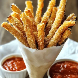 To make crispy Parmesan eggplant fries, you will need: - 1 large eggplant - 1 cup all-purpose flour - 2 large eggs - 1 cup breadcrumbs (preferably panko for extra crispiness) - 1 cup grated Parmesan cheese - 1 teaspoon garlic powder - 1 teaspoon onion powder - 1 teaspoon dried Italian herbs (or mixed herbs) - Salt and pepper to taste - Olive oil spray or vegetable oil for frying If you don’t have an ingredient, don’t worry! Here are some swaps: - Eggplant: You can use zucchini or sweet potatoes. - Panko breadcrumbs: Regular breadcrumbs work too, but panko is crunchier. - Parmesan cheese: Try using nutritional yeast for a dairy-free option. - Garlic and onion powder: Fresh garlic and onion can add great flavor if you prefer. These fries shine with tasty dips. Try these: - Marinara sauce: Classic and tangy, a perfect match. - Garlic aioli: Creamy and rich, it adds a nice kick. - Ranch dressing: Cool and creamy, it balances the fry's crunch. - Sprinkle of fresh herbs: Add parsley or basil for a fresh touch. Start by preheating your oven to 425°F (220°C). This step is key for crispiness. Next, wash your large eggplant and slice it into fry-shaped sticks, about 1/4 inch thick. Place these slices in a colander. Sprinkle them with salt and let them sit for 20-30 minutes. This will pull out some moisture and make them less bitter. After that, rinse the eggplant under cold water and dry them with paper towels. Now it’s time to set up your breading station. You’ll need three shallow dishes. In the first dish, add 1 cup of all-purpose flour. Season it with salt and pepper. In the second dish, crack open 2 large eggs and whisk them until well beaten. For the third dish, mix 1 cup of breadcrumbs, 1 cup of grated Parmesan cheese, 1 teaspoon of garlic powder, 1 teaspoon of onion powder, and 1 teaspoon of dried Italian herbs. Mix that well until it’s all combined. Dredge each eggplant fry in the flour, shaking off any extra. Then dip it into the egg wash, making sure it’s fully coated. Next, roll it in the breadcrumb mix, pressing gently to make sure it sticks. Place the coated fries on your prepared baking sheet. Lightly spray the top with olive oil to help them crisp up in the oven. Bake for 25-30 minutes until they are golden brown. Flip them halfway through for even cooking. Once they are done, let them cool for a couple of minutes before serving. Enjoy your crispy fries with your favorite dipping sauce! To get your eggplant fries crispy, you need to remove moisture. After cutting the eggplant, sprinkle salt and let it sit for 20-30 minutes. This step helps draw out water and bitterness. Rinse the slices well, then dry them with paper towels. When breading, use panko breadcrumbs for that extra crunch. Lightly spray the fries with olive oil before baking. This boosts their crispiness and gives a golden finish. One big mistake is skipping the salting step. If you don’t salt the eggplant, your fries may be soggy and bitter. Also, avoid overcrowding the baking sheet. If the fries are too close, they will steam instead of bake. Lastly, do not skip flipping them halfway. This ensures both sides get evenly crispy. Serve your crispy fries in a fun way! Use a cone made of parchment paper. This makes them easy to grab. Pair them with dips like marinara sauce or garlic aioli. You can also sprinkle fresh herbs for added flavor. These fries make a great snack or appetizer for any gathering. {{image_2}} You can spice up your eggplant fries with a few tweaks. Add paprika or cayenne to the breadcrumb mix for heat. You can also try smoked paprika for a smoky flavor. Mixing in some chili powder gives a nice kick, too. These spices will make your fries pop with flavor. You can even sprinkle some fresh herbs, like parsley or basil, after baking for freshness. Want to make these fries dairy-free? No problem! Instead of Parmesan cheese, use nutritional yeast. It gives a similar cheesy flavor without dairy. You can also use almond flour or crushed nuts in the breadcrumb mix for added crunch. Just ensure your breadcrumbs are dairy-free. This way, everyone can enjoy these crispy treats. If you prefer a quicker method, try using an air fryer. Preheat your air fryer to 400°F (200°C). Follow the same steps for prepping and breading the eggplant. Place the fries in the air fryer basket in a single layer. Cook for about 15-20 minutes, flipping halfway through. This method gives you crispy fries with less oil. Enjoy a healthier version without losing that crunch! To store your leftover crispy Parmesan eggplant fries, let them cool first. Then, place them in an airtight container. They will keep well in the fridge for up to three days. If you want to keep them longer, freezing is a great option. Make sure to separate layers with parchment paper to avoid sticking. When you are ready to enjoy your leftover fries, reheating them properly is key. Preheat your oven to 375°F (190°C). Lay the fries on a baking sheet in a single layer. Bake for about 10-15 minutes or until they are crispy again. Avoid microwaving, as this can make them soggy. If you want to freeze your eggplant fries, it's best to do this before baking. After breading the fries, place them in a single layer on a baking sheet. Freeze until solid, then transfer them to a freezer bag. They will last for up to three months. When you are ready to cook them, bake them straight from the freezer, adding a few extra minutes to the cooking time. Yes, you can use other types of eggplant. The smaller ones, like Japanese or Chinese eggplant, work well. They are tender and have fewer seeds. Their skin is also thinner, leading to a better texture when cooked. If you use these varieties, cut them into sticks like regular eggplant. The cooking time may be slightly less since they are smaller. To make eggplant less bitter, follow these simple steps. First, slice the eggplant and sprinkle it with salt. Let it sit in a colander for 20-30 minutes. This process draws out moisture and bitterness. After that, rinse the slices under cold water. Pat them dry with paper towels. Now, your eggplant will taste much better and be ready for frying! Crispy Parmesan Eggplant Fries can be a healthy snack. Eggplant is low in calories and high in fiber. Plus, it contains vitamins and minerals that are good for you. Using olive oil spray helps keep the fat content lower than deep frying. If you want to make it even healthier, serve with a fresh salsa or a yogurt dip instead of heavy sauces. Enjoy your tasty snack without guilt! We explored the key ingredients for eggplant fries, including helpful substitutions and tasty toppings. I walked you through the prep process, set up your breading station, and shared cooking tips. You learned how to avoid common mistakes and achieve the perfect crispiness. I also shared fun variations, storage tips, and answers to frequently asked questions. Now, you have all the tools to make delicious, crispy eggplant fries. Enjoy your cooking journey!