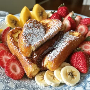 - 4 slices of thick bread (like brioche or challah) - 1/2 cup Nutella - 2 large eggs - 1/4 cup milk - 1 teaspoon vanilla extract - 1/2 teaspoon ground cinnamon - 2 tablespoons butter (for cooking) - Powdered sugar (for dusting) - Fresh strawberries or bananas (for serving) To make Nutella stuffed French toast, you need a few key ingredients. First, choose thick bread like brioche or challah. These breads soak up the egg mixture well and give a nice texture. Now, grab some Nutella. This chocolate and hazelnut spread is the star of the dish. Next, you need eggs, milk, vanilla extract, and ground cinnamon for the egg mixture. These ingredients make the French toast creamy and flavorful. Butter is important for cooking. It adds richness and helps to brown the toast. Finally, consider some optional toppings. Powdered sugar makes it look fancy. Fresh strawberries or banana slices add color and taste. You can mix and match these toppings to suit your taste. Nutella stuffed French toast is all about making your breakfast special! 1. Prepare the Bread: Start with two slices of thick bread. I like using brioche or challah. Spread a generous layer of Nutella on each slice. Top each with another slice to form two sandwiches. 2. Whisk the Egg Mixture: In a shallow bowl, crack two large eggs. Add 1/4 cup of milk, 1 teaspoon of vanilla extract, and 1/2 teaspoon of ground cinnamon. Whisk until the mixture is smooth and well combined. 3. Coat the Sandwiches: Take each Nutella sandwich and dip it into the egg mixture. Make sure both sides are coated well. Let any extra mixture drip off before cooking. 1. Heat the Skillet: Place a large skillet on the stove over medium heat. Add 1 tablespoon of butter and let it melt. 2. Cook the French Toast: Carefully place the sandwiches in the hot skillet. Cook for about 3-4 minutes on one side. When golden brown, flip the sandwiches and cook for another 3-4 minutes. 3. Tips for Perfect Color: Keep an eye on the color. You want a nice golden-brown. If it cooks too fast, lower the heat. Add more butter for the second batch for extra flavor. 1. Dust with Powdered Sugar: Once the French toast is cooked, remove it from the pan. Let it cool for a minute. Use a sifter to dust powdered sugar on top for a sweet touch. 2. Recommended Serving Suggestions: Serve the French toast with fresh strawberries or banana slices. They add a nice, fruity flavor that pairs well with Nutella. - Ensuring the right pan temperature: Heat your skillet on medium. A hot pan helps cook the bread evenly. You want it hot enough to sizzle. Test with a drop of water; it should dance on the surface. - How to prevent sogginess: Use thick slices of bread. Brioche or challah works best. Dip them briefly in the egg mix. Let the excess drip off before cooking. This keeps the bread from getting too wet. - Tips for flipping without breaking: Use a spatula to gently lift the edges before flipping. Wait until the bottom is golden brown. This makes it firmer and easier to turn. Flip quickly and confidently to avoid spills. - Adding extra toppings or spreads: After cooking, dust your French toast with powdered sugar. You can add fresh strawberries or bananas on top. A drizzle of maple syrup adds sweetness too. - Flavor combinations with Nutella: Try adding sliced bananas inside the sandwich. You can also mix peanut butter with Nutella for a nutty twist. A sprinkle of sea salt on top can enhance the flavor. {{image_2}} If you want a nut-free option, you can use other spreads. Peanut butter works great. Almond butter is another option, but check for allergies. These spreads give a nice twist to the classic recipe. They also add protein, making breakfast more filling. Spices can enhance the taste of your Nutella stuffed French toast. Try adding nutmeg or cardamom for warmth. These spices bring a cozy feel to the dish. You can also add fruits into the filling. Sliced bananas or strawberries pair well with Nutella. They add freshness and natural sweetness. You can make a savory Nutella stuffed French toast. Just add a pinch of salt and some cheese. It’s a unique twist that surprises your taste buds. Also, explore different types of bread. Gluten-free bread works well for those with dietary needs. Brioche and challah are still favorites, but options are endless. To keep your Nutella stuffed French toast fresh, place it in an airtight container. This method helps keep the toast from drying out. You can store it in the fridge for up to three days. If you want, you can also wrap each piece in plastic wrap before placing it in the container. This gives extra protection. When you want to enjoy your leftovers, the best way to reheat French toast is in a skillet. Heat a little butter in the pan over medium heat. Place the toast in the pan and warm it for about two minutes on each side. This method helps keep the outside crispy while warming the inside. If you're in a hurry, you can also use the microwave. Just make sure to cover the French toast with a damp paper towel. This keeps it moist. Can I make this recipe ahead of time? Yes, you can prepare the sandwiches in advance. Assemble the Nutella sandwiches, then wrap them tightly in plastic wrap. Store them in the fridge for up to 24 hours. When ready to cook, dip them in the egg mixture and cook as directed. How do I know when the French toast is done? You can tell the French toast is done when it turns a golden brown color. It should feel firm yet soft when you press it lightly. A good way to check is to cut one open and see if the egg mixture has fully set. Can I freeze Nutella Stuffed French Toast? Yes, you can freeze it. Cook the French toast first, then let it cool completely. Wrap each piece in plastic wrap and store in a freezer bag. It can last up to one month in the freezer. Just reheat in the toaster or oven when you’re ready to enjoy! What are some good toppings for this dish? You can get creative with toppings! Some favorites include powdered sugar, fresh strawberries, or banana slices. You might also try whipped cream, chocolate sauce, or chopped nuts for an extra crunch. In this blog post, we explored how to make Nutella Stuffed French Toast. I covered essential ingredients, step-by-step instructions, helpful tips, variations, storage, and common questions. With thick bread and a delicious filling, this dish satisfies any sweet tooth. Remember to adjust flavors and toppings to make it your own. Whether you eat it fresh or store leftovers, this French toast brings joy to any meal. Get creative and enjoy every bite!