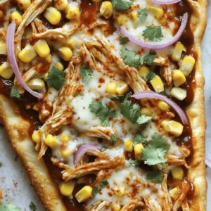 - Flatbreads and Chicken - 2 flatbreads (store-bought or homemade) - 1 cup cooked chicken, shredded - BBQ Sauce and Cheese - 1/2 cup BBQ sauce (your favorite brand) - 1 cup shredded mozzarella cheese - Vegetables and Seasonings - 1/2 cup red onion, thinly sliced - 1/2 cup corn kernels (canned or frozen) - 1/4 cup fresh cilantro, chopped - 1/4 teaspoon smoked paprika - Olive oil for brushing - Salt and pepper to taste When I make BBQ chicken flatbread pizza, I love the mix of flavors. The flatbread acts as a perfect base. You can use store-bought or homemade flatbread. I like to keep it simple and quick. The chicken should be cooked and shredded. I often use leftovers from a roast chicken. It saves time and adds flavor. The BBQ sauce brings a sweet and tangy taste. Choose your favorite brand for the best results. For cheese, mozzarella melts beautifully. It gives that gooey texture we all love. I usually add a good cup of shredded mozzarella to cover the chicken. The veggies add crunch and color. Thin slices of red onion give a sweet bite. Corn kernels add a nice pop of sweetness. I often use canned corn, but frozen works too. Lastly, seasonings bring everything together. Smoked paprika adds a hint of smoke. Salt and pepper enhance all the flavors. I love to brush the flatbreads with olive oil. It helps them crisp up nicely in the oven. Gather all these ingredients, and you’re ready to make a tasty BBQ chicken flatbread pizza! Start by preheating your oven to 425°F (220°C). This step is key to getting that crispy crust. While the oven heats, gather your ingredients. You need two flatbreads, cooked chicken, BBQ sauce, and cheese. I use shredded mozzarella for the best melt. Don't forget the red onion and corn for crunch. Grab some fresh cilantro for a bright finish. Finally, have smoked paprika, salt, and pepper on hand for extra flavor. Now, let’s put it all together. Place the flatbreads on a baking sheet lined with parchment paper. This helps with clean-up later. Brush a light layer of olive oil on each flatbread. This step makes the edges nice and crispy. In a bowl, mix the shredded chicken with your BBQ sauce until it’s well coated. Spread this BBQ chicken mix evenly over the flatbreads. Then, sprinkle your shredded mozzarella cheese on top. Next, add the sliced red onion and corn. Finally, season with smoked paprika, salt, and pepper for extra taste. Time to bake! Place the baking sheet in your preheated oven. Let the flatbreads bake for about 12-15 minutes. Watch for the cheese to melt and bubble. The edges should turn a lovely golden brown. Once they look perfect, take them out and let them cool for a couple of minutes. Before you slice, garnish with chopped fresh cilantro. This adds a fresh touch and makes it look great! To get that perfect texture, start with your flatbreads. I recommend using store-bought flatbreads for ease and quick prep. Brush them lightly with olive oil. This helps them crisp up nicely in the oven. Bake at 425°F (220°C) until the edges turn golden brown. This step is key for a great bite. Enhance the flavor by mixing smoked paprika into your BBQ chicken. It adds a subtle smokiness that pairs well with the sauce. Don't forget to season with salt and pepper! A little goes a long way. Top with fresh cilantro after baking for a bright finish. This adds color and a fresh taste that really pops. Feel free to customize this pizza! Add more veggies like bell peppers or jalapeños for extra crunch and heat. You can swap out the chicken for pulled pork or even tofu for a vegetarian option. Use different cheeses too, like cheddar or pepper jack, for a unique twist. Make it your own and have fun experimenting! {{image_2}} You can swap the chicken for other proteins. Try using pulled pork for a smoky twist. Shredded beef also works well. If you enjoy seafood, use shrimp tossed in BBQ sauce. Each option adds a unique taste to your flatbread pizza. For a vegetarian version, skip the meat entirely. Use marinated tofu or tempeh for protein. Roasted vegetables like bell peppers and zucchini add great flavor. You can also add black beans for a hearty touch. These swaps keep your pizza tasty and filling. Not all BBQ sauces are the same. You can change the sauce to match your taste. Try a sweet sauce for a hint of caramel. For a kick, use a spicy sauce with jalapeños. You can even mix sauces, like BBQ and hot sauce, for a new flavor. Experimenting with sauces helps you find your favorite taste. To keep your BBQ chicken flatbread pizza fresh, wrap it well. Use plastic wrap or aluminum foil. You can also place it in an airtight container. Store it in the fridge for up to three days. This way, you can enjoy it later without losing flavor. If you want to save your pizza for longer, freezing works great. First, let the pizza cool completely. Then, wrap it in plastic wrap tightly. Follow with aluminum foil for extra protection. Label it with the date. Store it in the freezer for up to two months. When ready to eat, you can thaw it overnight in the fridge. Reheating your BBQ chicken flatbread pizza is easy. Preheat your oven to 350°F (175°C). Place the pizza on a baking sheet. Heat it for about 10-15 minutes. This makes the crust crispy again and warms the toppings. If you're in a hurry, you can microwave it for 1-2 minutes, but the crust won't be as crispy. Enjoy your tasty pizza! For BBQ Chicken Flatbread Pizza, I like using thin, crispy flatbreads. You can use store-bought options like naan or pita. Homemade flatbreads are great too, but make sure they are thin. Thicker flatbreads may not crisp up well in the oven, which can change the texture. Yes, you can prepare BBQ Chicken Flatbread Pizza ahead of time. Mix the chicken and BBQ sauce and store them in the fridge. Assemble the flatbreads just before baking. This helps keep the flatbread from getting soggy. You can also bake them fully and reheat later, but they may lose some crispiness. I love serving BBQ Chicken Flatbread Pizza with a fresh side salad. A simple green salad with ranch dressing pairs well. You can also try coleslaw for a crunchy contrast. Veggie sticks with dip make a fun side too. If you want something warm, baked sweet potato fries are a hit! This blog post covered how to make BBQ Chicken Flatbread Pizza. We explored the key ingredients, like flatbreads, chicken, and BBQ sauce. I shared step-by-step instructions for baking and tips to get the best taste. You learned about variations and how to store leftovers. Try this easy recipe and enjoy flavorful meals. Don’t hesitate to adapt it to fit your taste. Cooking can be fun and rewarding, so get started today!