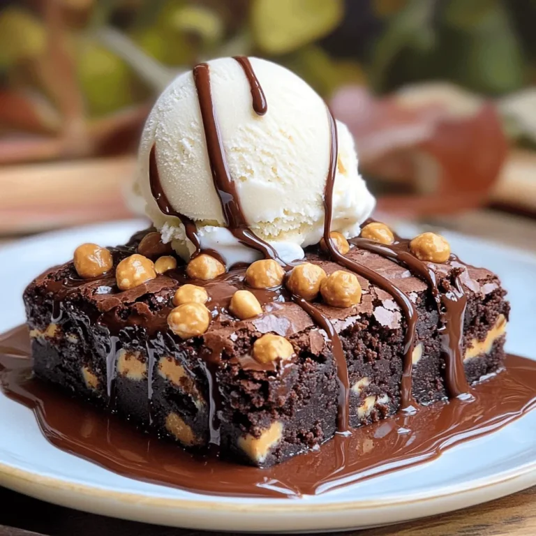 To make Peanut Butter Cup Brownies, gather these simple ingredients: - 1 cup creamy peanut butter - 1/2 cup unsalted butter, melted - 1 cup granulated sugar - 1/2 cup brown sugar, packed - 4 large eggs - 1 teaspoon vanilla extract - 1 cup all-purpose flour - 1/2 cup cocoa powder - 1/2 teaspoon baking powder - 1/4 teaspoon salt - 1 cup mini peanut butter cups, chopped These ingredients come together to create rich, fudgy brownies with an amazing peanut butter flavor. Using high-quality ingredients makes a big difference in your brownies. Fresh eggs help create a light texture. Good peanut butter adds flavor and creaminess. I recommend using natural peanut butter. It has no added sugars or oils. This choice enhances the taste and texture of your brownies. Also, use high-quality cocoa powder. It gives a deep chocolate flavor. Granulated sugar and brown sugar add sweetness and moisture. Each ingredient plays a key role in the final product. If you need substitutions, here are some options: - Peanut Butter: You can use almond butter or sunflower seed butter for a nut-free version. - Unsalted Butter: Coconut oil can replace butter. It adds a nice flavor too. - Granulated Sugar: Try coconut sugar or honey for a healthier choice. - All-Purpose Flour: For gluten-free brownies, use almond flour or a gluten-free flour blend. These substitutions allow you to customize your brownies while keeping them delicious! 1. Start by preheating your oven to 350°F (175°C). This step is key for even baking. 2. Take a 9x13 inch baking dish. Grease it well or line it with parchment paper. This makes removal easier later. 3. In a large mixing bowl, combine 1 cup of melted unsalted butter and 1 cup of creamy peanut butter. Mix them until they are smooth and fully combined. 4. Next, add 1 cup of granulated sugar and 1/2 cup of brown sugar. Whisk these together until the mixture is creamy and smooth. 5. Now, add 4 large eggs one at a time. Mix well after each egg. For the last egg, add 1 teaspoon of vanilla extract. This adds great flavor. 6. In another bowl, sift together 1 cup of all-purpose flour, 1/2 cup of cocoa powder, 1/2 teaspoon of baking powder, and 1/4 teaspoon of salt. This helps to remove any lumps. 1. Gradually mix the dry ingredients into the wet mixture. Stir just until combined. Don’t overmix; this keeps your brownies soft. 2. Fold in 1 cup of chopped mini peanut butter cups. Make sure they are evenly mixed in the batter. 3. Pour the brownie batter into the prepared baking dish. Spread it out evenly with a spatula. 4. Bake in the preheated oven for 25-30 minutes. Check doneness by inserting a toothpick into the center. It should come out with a few moist crumbs. 1. Once baked, take the brownies out and let them cool in the pan on a wire rack. Leave them for at least 10-15 minutes. 2. After cooling, slice the brownies into squares. For a fun twist, serve them warm with vanilla ice cream on top. Drizzle some melted chocolate and sprinkle crushed peanuts for added crunch. Enjoy your creation! Baking can be tricky! Here are some mistakes to watch for: - Not measuring ingredients: Always measure your ingredients. Use the right tools like measuring cups and spoons. - Overmixing the batter: Mix just until combined. Overmixing makes brownies tough. - Skipping the cooling time: Let brownies cool before cutting. This helps them set and keeps them from falling apart. For that perfect brownie texture, follow these tips: - Use room temperature ingredients: Bring eggs and butter to room temp. This helps them mix well. - Don’t overbake: Keep an eye on the time. Bake until a toothpick comes out with a few moist crumbs. - Add mini peanut butter cups: They melt into the brownies, adding a soft texture and extra flavor. You can make these brownies even better with a few simple tricks: - Use high-quality cocoa powder: Choose a rich cocoa powder for a deeper chocolate taste. - Add a pinch of espresso powder: This enhances the chocolate flavor without making them taste like coffee. - Top with sea salt: A sprinkle of sea salt on top brightens all the flavors and balances the sweetness. {{image_2}} You can switch creamy peanut butter for other nut butters. Almond butter, cashew butter, or sunflower seed butter work well. Each nut butter brings its own flavor. Almond butter adds a nice, mild taste. Cashew butter is creamy and sweet. Sunflower seed butter is great for nut-free diets. Just use the same amount as the peanut butter. Add more fun to your brownies with mix-ins. You can use chocolate chips, nuts, or dried fruit. Try adding a cup of semi-sweet chocolate chips. They melt and create pockets of gooey chocolate. Chopped walnuts or pecans add crunch and a rich flavor. If you like fruity notes, add dried cherries or cranberries. Mix them in after you fold in the peanut butter cups. If you need gluten-free brownies, make simple swaps. Use gluten-free all-purpose flour in place of regular flour. Many brands blend rice flour, potato starch, and tapioca flour. This keeps your brownies soft and chewy. Always check that your baking powder is gluten-free as well. This way, you can enjoy these brownies without worry. To keep your peanut butter cup brownies fresh, use an airtight container. This will help prevent them from drying out. You can layer the brownies with parchment paper to avoid sticking. If you want to store them longer, wrap them in plastic wrap before placing them in the container. This extra step keeps them moist and tasty. You can freeze these brownies if you have extras. First, let them cool completely. Then, cut them into squares. Wrap each square in plastic wrap. Place the wrapped brownies in a freezer-safe bag or container. Label it with the date. They can last up to three months in the freezer. When you're ready to eat them, let them thaw in the fridge overnight. When stored at room temperature, peanut butter cup brownies last about 3 to 5 days. If kept in the fridge, they can last up to a week. Always check for any signs of spoilage before you dive in. If they start to smell off or look strange, it's best to toss them. Enjoying them fresh is always the best option! Yes, you can use dark chocolate or milk chocolate. Each type gives a unique flavor. Dark chocolate adds richness, while milk chocolate makes it sweeter. Just remember to adjust the sugar if you swap chocolates. I recommend serving brownies warm. This makes them soft and gooey. If you prefer, you can let them cool completely, but warm brownies taste amazing with ice cream. Just wait 10-15 minutes after baking before cutting. To make these brownies extra special, try adding a layer of chocolate ganache on top. Just melt chocolate with cream and pour it over the cooled brownies. You can also add extra mini peanut butter cups into the batter for more flavor. Sprinkle sea salt on top for a sweet and salty treat! This blog post covered many key aspects of baking brownies. We explored ingredient quality, helpful substitutions, and step-by-step instructions for perfect results. I shared tips to avoid common mistakes and ways to enhance flavors. You can also try various nut butters and add-ins for fun twists. Finally, proper storage helps keep your brownies fresh longer. Remember, great brownies come from quality ingredients and care in the process. Enjoy your baking journey!