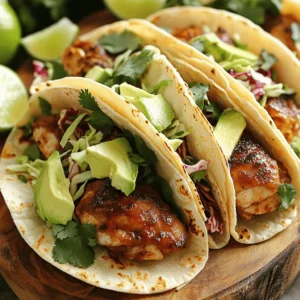 - 1 lb boneless, skinless chicken thighs - 2 tablespoons olive oil - 1 tablespoon chili powder - 1 teaspoon cumin - 1 teaspoon garlic powder - 1 teaspoon onion powder - Zest and juice of 2 limes - Salt and pepper to taste - 8 small corn tortillas - 1 cup shredded cabbage - 1 ripe avocado, sliced - Fresh cilantro, for garnish - Lime wedges, for serving The main star of this dish is the chicken. I love using boneless, skinless chicken thighs. They stay juicy and cook fast. The spices bring big flavor. Chili powder and cumin add warmth. Garlic and onion powders give depth. The lime zest and juice brighten every bite. Next, we have the tortillas. Small corn tortillas are my choice. They are perfect for holding all the goodness. You can also use flour tortillas if you prefer. Just warm them up before filling. Toppings make the meal fun. Shredded cabbage adds crunch. Sliced avocado brings creaminess. Fresh cilantro gives a pop of freshness. Don’t forget lime wedges for that extra zing! - Mixing bowl - Skillet - Knife and cutting board For this recipe, you need a few simple tools. A mixing bowl helps combine the marinade. A skillet cooks the chicken to perfection. Use a knife and cutting board to slice the chicken and toppings. These tools make the process quick and easy. With these ingredients and tools, you're ready to make Minute Chili Lime Chicken Tacos that are tasty and satisfying! To make the marinade, grab a bowl. Whisk together these ingredients: - 2 tablespoons olive oil - 1 tablespoon chili powder - 1 teaspoon cumin - 1 teaspoon garlic powder - 1 teaspoon onion powder - Zest and juice of 2 limes - Salt and pepper to taste Add the chicken thighs into the bowl. Make sure they are well coated with the marinade. Let the chicken marinate for at least 10 minutes. If you have more time, go for 30 minutes for extra flavor. Heat a skillet over medium-high heat. When it’s hot, add the marinated chicken thighs. Cook the chicken for about 5-7 minutes on each side. You want a nice brown sear. To check doneness, cut into a piece. The inside should be white and juices should run clear. While the chicken rests, warm your corn tortillas. Use a dry skillet and heat them for about 30 seconds on each side. This makes them soft and pliable. Now, it’s time to build your tacos! Place a few strips of chicken on each tortilla. Top them with: - A handful of shredded cabbage - A slice of avocado - Fresh cilantro Serve with lime wedges on the side for a zesty kick. Enjoy your tasty creation! For a better taste, you can add fresh herbs. Try using chopped cilantro or parsley. You can also mix in some diced jalapeños for heat. To save time, make the marinade a day ahead. This allows the flavors to blend well. You can also marinate the chicken overnight for the best taste. To avoid dry chicken, do not overcook it. Cook the chicken thighs for 5-7 minutes per side. Use a meat thermometer to check if it hits 165°F. For a perfect sear, make sure the skillet is hot. Add the chicken only when the oil shimmers. Let the chicken rest after cooking to keep it juicy. Arrange the tacos in a circle on a large platter. Place lime wedges and cilantro sprigs around them for color. For garnishes, add diced tomatoes or crumbled queso. You can also offer salsa or hot sauce on the side for extra flavor. {{image_2}} You can switch the chicken thighs for chicken breast if you prefer. Chicken breast is leaner but still tasty. Cook it the same way. If you like shrimp, it works well too. Just marinate the shrimp for 10 minutes and cook for 2-3 minutes until they turn pink. For a vegetarian option, try using grilled portobello mushrooms. They add a meaty texture and soak up flavor well. You can also use black beans or chickpeas for a protein boost. To change the spice level, add more chili powder or a dash of cayenne pepper. If you like it mild, reduce the chili powder. You can also add fresh jalapeños for extra heat. Toppings can make your tacos even better. Try adding diced tomatoes, corn, or pickled red onions. These add color and crunch. You might also like to squeeze extra lime juice on top for a zesty kick. Corn tortillas are traditional, but you can use flour tortillas if you prefer a softer bite. They are easy to fold and hold the filling well. If you're looking for gluten-free options, lettuce wraps work great. Use large romaine leaves to hold all your tasty fillings. You can also find gluten-free tortillas at many stores. To keep your tacos fresh, place leftovers in an airtight container. This helps prevent moisture loss and keeps the flavors intact. Store chicken and toppings separately. The chicken can last in the fridge for about 3-4 days. Toppings like cabbage and avocado should be used within 2 days for the best taste. To reheat the chicken, place it in a skillet over medium heat. Heat for about 5-7 minutes, stirring often to warm evenly. This keeps the chicken juicy. For tortillas, warm them in a dry skillet for about 30 seconds on each side. This makes them soft and pliable, just like fresh. Enjoy your tacos once more! Yes, you can use frozen chicken. Just remember to thaw it first. You can do this overnight in the fridge. If you’re in a hurry, place the chicken in a sealed bag and submerge it in cold water. Change the water every 30 minutes until it is thawed. Once thawed, follow the marinating steps. The flavors will soak in well, just like fresh chicken. To add more heat, try these tips: - Include diced jalapeños in the marinade. - Add crushed red pepper flakes to the chicken while cooking. - Use a spicier chili powder blend. - Top the tacos with spicy salsa or a drizzle of hot sauce. You can adjust the spice level to your taste. Start with a little, then add more as needed. These sides pair nicely: - Mexican rice for a filling option. - Refried beans for extra protein. - A fresh side salad with lime dressing. - Chips and guacamole for a crunchy treat. These sides complement the zest of the tacos. Enjoy a complete meal with bright flavors and textures! This blog post covered how to create delicious chili lime chicken tacos. Start with fresh chicken and spices, then marinate for great flavor. After cooking, warm the tortillas and layer your favorite toppings. Remember the tips to keep your chicken juicy and get that perfect sear. Explore variations in protein and tortilla choices to suit your taste. Store leftovers properly and enjoy them later. Cooking can be fun and tasty, so give these tacos a try for your next meal!