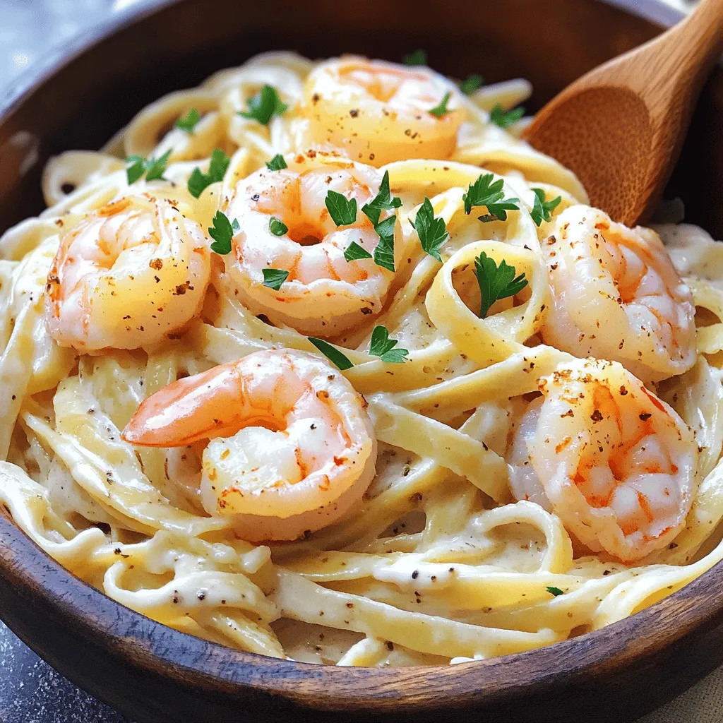 - 12 oz fettuccine pasta - 1 lb shrimp, peeled and deveined - 2 tablespoons Cajun seasoning - 2 tablespoons olive oil - 4 cloves garlic, minced - 1 cup heavy cream - 1 cup grated Parmesan cheese - 2 tablespoons unsalted butter - 1/4 cup chopped fresh parsley - Salt and pepper to taste The creamy Cajun shrimp Alfredo needs some key ingredients. First, we have fettuccine pasta, which gives the dish its rich base. Next, we use shrimp that you peel and devein. This makes them tender and tasty. Cajun seasoning adds a nice kick, giving depth to every bite. Olive oil is essential for sautéing shrimp perfectly. For the sauce, garlic is a must. It brings out great flavor. Heavy cream makes the sauce rich and smooth. Parmesan cheese adds a nice cheesy touch. We also need unsalted butter, which helps to create a luscious sauce. Garnishes brighten up the dish. Fresh parsley adds color and freshness. Salt and pepper are used to enhance flavor, so add them to your taste. With these ingredients, you set the stage for a delightful meal that will impress everyone at your table. To cook the fettuccine, start with a large pot. Fill it with water and add salt. Bring the water to a boil over high heat. Once boiling, add the fettuccine. Cook it according to the package instructions, usually around 10-12 minutes. Stir it occasionally to prevent sticking. The pasta should be al dente, which means it will have a slight bite. After cooking, drain the pasta in a colander. Remember to save about one cup of the pasta water for later. While the pasta cooks, it’s time to prepare the shrimp. Start by peeling and deveining the shrimp if you haven’t done this already. Then, place the shrimp in a bowl. Sprinkle the Cajun seasoning over the shrimp. Toss the shrimp well to coat them evenly in the seasoning. This step adds a lot of flavor. Next, heat olive oil in a large skillet over medium-high heat. Once the oil is hot, add the seasoned shrimp. Cook them for about 2-3 minutes on each side until they turn pink and opaque. Remove the shrimp from the skillet and set them aside. Now, let’s make the Alfredo sauce. In the same skillet, reduce the heat to medium. Add the unsalted butter and let it melt. Once melted, add the minced garlic. Sauté the garlic for about one minute until it smells good. Then, pour in the heavy cream. Bring it to a gentle simmer. Gradually stir in the grated Parmesan cheese. Keep stirring until the cheese melts and the sauce is smooth. If the sauce is too thick, add some of the reserved pasta water to thin it out. Finally, return the cooked shrimp to the skillet. Mix everything well to coat the shrimp in the creamy sauce. Add the cooked fettuccine and toss gently. Season with salt and pepper to taste before serving. To cook the perfect fettuccine, start with a large pot. Fill it with water and add a generous amount of salt. The salt adds flavor to the pasta. Bring the water to a rolling boil before adding the fettuccine. Cook it according to the package instructions. Aim for al dente, which means the pasta should be firm but not hard. Test it a minute or two before the time is up. This way, you can avoid overcooking. Once done, drain the pasta but save a cup of pasta water. This water is key for the sauce later. For perfectly cooked shrimp, seasoning is key. Toss your peeled and deveined shrimp with Cajun seasoning. Make sure each shrimp is coated well. Heat olive oil in a large skillet over medium-high heat. Add the shrimp in a single layer. Avoid overcrowding the pan. Cook for about 2-3 minutes on each side. You want them pink and opaque. Once cooked, take them out of the skillet. This keeps them juicy and prevents overcooking. To achieve the right sauce consistency, start by adding heavy cream to your skillet. Bring it to a gentle simmer. Gradually stir in the grated Parmesan cheese. This will create a rich and creamy sauce. If the sauce is too thick, use the reserved pasta water. Add it slowly, one tablespoon at a time, mixing well. This helps to thin the sauce without losing flavor. Keep stirring until you reach your desired consistency. {{image_2}} You can make this dish even better by adding vegetables. Bell peppers and spinach are great choices. Just slice the bell peppers and add them to the skillet when you sauté the shrimp. They add color and crunch. Spinach can go in at the end. It wilts down nicely and adds a fresh taste. Both options give you more nutrition and flavor. If you want to switch it up, try other proteins. Chicken or sausage can work well in this dish. For chicken, use bite-sized pieces and cook them until golden. Sausage adds a nice spice, so choose your favorite type. You can also use plant-based proteins like tofu or tempeh for a vegan option. Each choice brings a unique taste and texture to the meal. Love heat? You can adjust the spice level easily. Add more Cajun seasoning to the shrimp before cooking for a bolder flavor. If you want a kick, mix in some crushed red pepper flakes while making the sauce. For a milder version, reduce the Cajun seasoning. This way, everyone can enjoy their meal at their preferred heat level. After enjoying your creamy Cajun shrimp Alfredo, store the leftovers in a tight container. Make sure it is airtight to keep the food fresh. Refrigerate the dish within two hours of cooking. This helps avoid bacteria growth. Leftovers can last in the fridge for up to three days. To reheat your creamy Cajun shrimp Alfredo, use a skillet for the best results. Heat the skillet over low to medium heat. Add a splash of water or cream to keep it moist. Stir often to prevent sticking and burning. You can also use the microwave. Just cover your dish and heat it in short bursts, stirring in between. This keeps the quality of the sauce and shrimp intact. If you want to freeze your creamy Cajun shrimp Alfredo, do so before adding the pasta. Place the shrimp and sauce in a freezer-safe container. It can stay good in the freezer for up to three months. When you're ready to eat, thaw it in the fridge overnight. Reheat gently on the stove, adding cooked pasta just before serving. This way, your dish remains tasty and fresh! Yes, you can. If fettuccine is not your favorite, try these options: - Penne - Linguine - Spaghetti These shapes hold the sauce well and taste great. Just cook them according to the package directions. Absolutely! Here are some ways to add more heat: - Use extra Cajun seasoning. - Add crushed red pepper flakes. - Toss in diced jalapeños. Adjust the spice level to match your taste. Start small and add more as needed. You can make this dish with fewer calories using these tips: - Swap heavy cream for half-and-half or Greek yogurt. - Use less butter or a light olive oil. - Choose whole wheat or veggie pasta for better nutrition. These changes keep the flavor while reducing fat. This blog post covered how to make a delicious Cajun shrimp fettuccine. We looked at key ingredients, step-by-step cooking instructions, and useful tips. You can also try variations like adding veggies or different proteins. Storing leftovers and reheating tips help keep your meal fresh. With this guide, you can create a tasty dish while customizing it to your taste. Enjoy your cooking journey, and remember, practice makes perfect in the kitchen!
