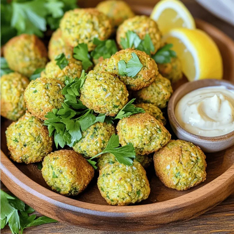 To make these crispy falafel bites, gather these simple ingredients: - 1 cup dried chickpeas (soaked overnight) - 1 small onion, roughly chopped - 3 cloves garlic, minced - 1/4 cup fresh parsley, chopped - 1/4 cup fresh cilantro, chopped - 1 tsp ground cumin - 1 tsp ground coriander - 1/2 tsp baking powder - 1/2 tsp salt - 1/2 tsp black pepper - 1/4 tsp cayenne pepper (optional) - 3-4 tablespoons flour (optional, for binding) - Olive oil spray You can swap some ingredients if needed. Here are a few ideas: - Use canned chickpeas instead of dried. Rinse them well. - Green onions can replace the onion. They add a mild flavor. - If you lack fresh herbs, dried parsley or cilantro can work. Use less since dried herbs are stronger. - For a gluten-free option, try chickpea flour instead of regular flour. Choosing the right ingredients makes a big difference. Here’s how to pick the best: - Chickpeas: Look for dried chickpeas with no cracks or holes. They should feel firm. - Herbs: Fresh parsley and cilantro should be bright green, not wilted. Smell them; they should have a strong aroma. - Onions and Garlic: Choose firm, dry onions. Garlic should be firm and have no soft spots. - Spices: Check the expiration dates. Fresh spices give the best flavor. Start by draining and rinsing the soaked chickpeas. Make sure they are dry. Wet chickpeas can make the falafel mushy. If they are too wet, they won’t hold together well when cooked. In your food processor, add the dry chickpeas, chopped onion, and minced garlic. Next, toss in the fresh parsley and cilantro. Then, sprinkle in the ground cumin, ground coriander, baking powder, salt, black pepper, and cayenne pepper if you like heat. Pulse the mix until it is coarsely blended. It should not be smooth; a bit of texture is key. Transfer the mixture to a bowl. If the mix seems wet, add flour little by little until it holds together. Use your hands to form small balls or patties, about 1-2 inches wide. Place them on a parchment-lined plate or tray. This step is fun and lets you shape them as you like! Preheat your air fryer to 360°F (180°C) for about 5 minutes. Lightly spray the falafel bites with olive oil. Place them in a single layer in the air fryer basket. If your air fryer is small, you may need to cook in batches. Air fry for 12-15 minutes, shaking the basket halfway through. The bites should turn golden brown and crispy. After cooking, let them cool for a moment before serving. To make your falafel bites crispy, start with dry chickpeas. Soaking them overnight helps, but drying is key. After blending, do not puree the mixture. It should stay coarse for texture. Lightly spray the falafel with olive oil before air frying. This step helps them crisp up nicely. Make sure to shake the basket halfway through cooking. This ensures even browning. One common mistake is using canned chickpeas. They add too much moisture. Always soak and dry your chickpeas for the best results. Another mistake is not checking the mixture's consistency. If it feels too wet, add flour gradually. Lastly, avoid overcrowding the air fryer. Cook in batches for a better outcome. Preheat your air fryer for even cooking. Set it to 360°F (180°C) for about 5 minutes. This helps your falafel cook properly from the start. Use parchment paper to line your basket. It makes cleanup easier and keeps the bites from sticking. Always shake the basket during cooking. This helps all sides get crispy and golden brown. {{image_2}} If you love a kick, add more cayenne pepper. Start with 1/2 teaspoon. You can also mix in chopped jalapeños or crushed red pepper flakes. These additions will give your falafel a nice spicy flavor. Adjust the heat to match your taste. This recipe is naturally vegan. To make it gluten-free, use gluten-free flour instead of regular flour. Check your flour labels to ensure they are safe. You can also replace the flour with ground oats, which work well too. These swaps keep your falafel bites delicious and safe for all diets. Want more flavor? Consider adding more herbs. Fresh dill or mint can enhance the taste. Try a teaspoon of smoked paprika for a deeper flavor. You can also mix in a pinch of nutmeg for warmth. Customizing with herbs and spices can turn a simple falafel into a unique treat. To store leftover falafel bites, let them cool completely first. Place them in an airtight container. You can keep them in the fridge for up to four days. If you want to keep them longer, freezing is a great option. When you reheat falafel bites, use the air fryer for the best results. Set your air fryer to 350°F (175°C). Heat them for about 5 to 7 minutes. This method restores their crispy texture. Avoid using the microwave, as it can make them soggy. If you want to freeze falafel, shape them first but do not cook them. Place the raw bites on a baking sheet lined with parchment paper. Freeze them for 1 to 2 hours until firm. Then transfer them to a freezer bag. They can last for up to three months. When ready to eat, cook them directly from frozen, adding a few extra minutes to the cooking time. Yes, you can use canned chickpeas. They are already cooked, so rinse them well. Drain and dry them before using. Canned chickpeas may make the falafel softer, so adjust the flour if needed. You know falafel are done when they are golden brown and crispy. Check them at 12 minutes. If they need more time, air fry for a few more minutes. Shake the basket halfway for even cooking. Falafel bites go well with several dips. Try tahini sauce, hummus, or yogurt dip. You can also add a squeeze of lemon for extra zest. Fresh veggies like cucumbers and carrots are great on the side too. Yes, you can bake the falafel. Preheat your oven to 400°F (200°C). Place the falafel on a baking sheet. Bake for 20-25 minutes, flipping halfway through. They may not be as crispy as air-fried falafel, but they'll still taste great! This guide covers everything you need to make tasty falafel bites. We shared essential ingredients, tips for picking fresh ones, and steps for preparation. You learned how to blend and shape your falafel, then cook them in an air fryer for a crispy finish. Remember to avoid common mistakes and explore fun variations like spicy or gluten-free options. Store leftovers properly and reheat for best results. With these tips, you can enjoy homemade falafel any time. Now, get cooking and enjoy your flavorful reward!
