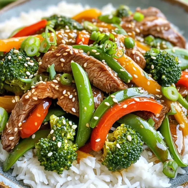 To make a tasty Minute Honey Garlic Beef Stir-Fry, you will need: - 1 lb (450g) beef sirloin, thinly sliced - 2 tablespoons honey - 3 tablespoons soy sauce - 4 cloves garlic, minced - 1 teaspoon fresh ginger, grated - 1 bell pepper, sliced (any color) - 1 cup broccoli florets - 1 cup snap peas - 2 tablespoons vegetable oil These ingredients come together to create a dish full of flavor. The beef sirloin adds richness, while the honey and soy sauce give it a sweet and savory taste. Garlic and ginger bring a nice kick to the mix. For extra flair, consider these optional garnishes: - 2 green onions, sliced - Sesame seeds These garnishes add color and texture. Green onions offer a mild onion taste, while sesame seeds add a nice crunch. To round out your meal, serve the stir-fry with: - Cooked rice - Noodles Both options soak up the sauce well. Rice is classic, but noodles can add a fun twist. You can also use cauliflower rice for a low-carb choice. Each side enhances your dish, making it filling and satisfying. Start by making the honey garlic sauce. In a small bowl, mix together: - 2 tablespoons honey - 3 tablespoons soy sauce - 4 cloves garlic, minced - 1 teaspoon fresh ginger, grated Stir these ingredients well. This sauce gives the stir-fry its sweet and savory taste. Set it aside for later. Next, heat 1 tablespoon of vegetable oil in a large skillet or wok. Use medium-high heat for best results. Add 1 pound of thinly sliced beef sirloin. Stir-fry for about 2-3 minutes. Look for the beef to brown and cook through. Once done, remove the beef from the skillet and set it aside. In the same skillet, add another tablespoon of vegetable oil. Then, toss in your sliced bell pepper, 1 cup of broccoli florets, and 1 cup of snap peas. Stir-fry these vegetables for 3-4 minutes. You want them to be tender but still crisp. Now it’s time to combine everything! Return the cooked beef to the skillet. Pour the honey garlic sauce over the beef and veggies. Stir well to coat all the ingredients. Cook for an additional 2 minutes to let the sauce thicken. Finally, remove the skillet from heat. Garnish with sliced green onions and a sprinkle of sesame seeds. Serve your stir-fry over cooked rice or noodles for a complete meal. Stir-frying is quick and fun. First, make sure your pan is hot. A hot pan helps cook the beef fast and keeps it juicy. Use thin slices of beef for quick cooking. Don't overcrowd the pan; this makes it hard to stir. Cook in batches if needed. Always keep the food moving. This helps it cook evenly and avoids burning. For this recipe, I recommend using a large skillet or a wok. Woks are great for stir-frying because they heat up fast. A good spatula is also key. It helps you turn and mix the food without tearing it apart. You might want a small bowl for mixing the sauce. Having everything ready makes cooking smoother and faster. Prep your ingredients before you start cooking. Cut the beef and veggies in advance. This way, you won’t rush while cooking. Mix the honey garlic sauce ahead of time. Keep it in a bowl near your stove. You’ll save time and stay organized. This will let you focus on cooking and enjoying the meal. {{image_2}} You can switch the beef for chicken, shrimp, or tofu. Each protein brings a new taste. Chicken works well with the honey garlic sauce. Shrimp cooks fast and adds a seafood twist. Tofu is a great plant-based option. Just make sure to press it to remove excess water. Feel free to mix up the veggies! You can use carrots, zucchini, or bell peppers. Each vegetable adds its own unique flavor. Try using mushrooms for a meaty taste or bok choy for a fresh crunch. Think about what you like best or what you have on hand. Want some heat? Add chili flakes or Sriracha to the sauce. You can also toss in jalapeños for a fresh kick. This adds a fun twist to the dish. Just remember, start with a small amount, then add more if you like it spicy! After you enjoy your Minute Honey Garlic Beef Stir-Fry, store leftovers in an airtight container. Make sure to cool the stir-fry to room temperature first. This helps keep the beef and veggies fresh. Place the container in the fridge. Your meal will last for up to three days. When you're ready to eat, you can reheat the stir-fry easily. Place it in a skillet over medium heat. Stir it often to warm it evenly. You can also use the microwave. Heat it in a microwave-safe bowl for about one to two minutes. Stir halfway for even heating. If you want to save some for later, freezing is a great option. Transfer cooled leftovers into a freezer-safe bag or container. Remove as much air as possible before sealing. This keeps the flavors strong. You can freeze the stir-fry for up to three months. To eat, simply thaw in the fridge overnight and reheat as needed. Yes, you can! Feel free to try chicken, pork, or shrimp. Each meat gives a different taste. Chicken works well and cooks quickly. Pork can add a nice flavor too. Just remember to adjust cooking times based on the meat you choose. The original recipe is not gluten-free because of the soy sauce. But you can use a gluten-free soy sauce or tamari instead. This swap keeps the flavor while making it safe for those with gluten issues. Always check the labels to be sure. You can add more honey for a sweeter sauce. If you want it less sweet, cut back on the honey. Taste as you go. This way, you can find the perfect balance that you like best. You can use coconut aminos as a soy sauce alternative. It has a similar taste but is soy-free. Another option is liquid aminos, which is also a good choice. Adjust the amount based on your taste preference. This blog post covers all you need for a quick and tasty honey garlic beef stir-fry. We explored the key ingredients, step-by-step instructions, helpful tips, and even variations. You can swap in different meats or veggies to make it your own. Remember to prep ahead for a smooth cooking experience. Store leftovers well to enjoy later. With this guide, you’ll cook with ease and delight your taste buds every time. Happy cooking!